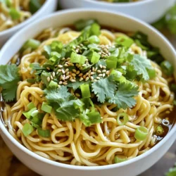 To make Sesame Garlic Noodles, gather these fresh and flavorful ingredients. Each one plays a key role in creating this tasty dish. - Noodles and Bases - 8 oz. egg noodles: These are soft and absorb flavors well. - Sauces and Seasonings - 3 tablespoons sesame oil: This adds a nutty taste. - 4 cloves garlic, minced: Fresh garlic gives a strong flavor. - 2 tablespoons soy sauce: It adds saltiness and umami. - 1 tablespoon rice vinegar: This brings a light tang. - 1 tablespoon honey or maple syrup: This balances the flavors with sweetness. - 1 teaspoon red pepper flakes: Use these to control the spice level. - Garnishes and Extras - 2 green onions, chopped: They add a fresh crunch. - 1 tablespoon sesame seeds (toasted): These provide texture and extra flavor. - Fresh cilantro for garnish: This adds a bright finish. With this Full Recipe, you're ready to create a delicious meal that is quick and easy! 1. Boiling Techniques: Fill a large pot with water. Add a pinch of salt. Bring it to a rolling boil. 2. Timing for Al Dente: Add the egg noodles to the pot. Cook them for about 6 to 8 minutes. Check the package for specific timing. You want them firm but not hard. 3. Draining and Setting Aside: Once cooked, drain the noodles in a colander. Rinse them briefly with cold water to stop cooking. Set them aside to cool. 1. Mixing Techniques: Grab a small bowl. Add sesame oil, minced garlic, soy sauce, rice vinegar, and honey. Mix it all well with a whisk or a fork. 2. Adjusting Sweetness and Spice: Taste the sauce. If you want it sweeter, add more honey. For more spice, toss in some red pepper flakes. 1. Cooking Methods: Heat a large skillet over medium heat. Add the cooked noodles to the skillet. 2. Achieving the Perfect Coat: Pour the sauce over the noodles. Use tongs to toss the noodles until they are evenly coated. 1. Recommended Garnishes: Once the noodles are heated through, stir in chopped green onions and sesame seeds. 2. Final Touches: Taste the noodles again. If needed, add a splash of soy sauce. Serve on plates and top with fresh cilantro for a bright finish. - Best Practices for Leftovers After enjoying your sesame garlic noodles, let them cool down. Store them in an airtight container. They last up to three days in the fridge. Avoid leaving them out for too long to keep them fresh. - Reheating Techniques When you want to enjoy leftovers, heat them on the stove. Add a splash of water or oil to help them steam. Stir often to avoid sticking. You can also use the microwave, but cover the dish to keep moisture in. - How to Cook Perfect Noodles Use a large pot with plenty of salted water. Bring it to a rolling boil before adding the noodles. Cook them until they are al dente. This means they should be firm but not hard. Drain the noodles right away to stop the cooking. - Enhancing Flavor Profiles To boost the taste, try adding fresh herbs like cilantro or basil. You can also sprinkle more sesame seeds on top. If you like spice, add more red pepper flakes. Taste your dish as you go. Adjust the soy sauce to suit your flavor. - Alternative Noodles If you want a different base, try rice noodles or whole wheat noodles. They cook slightly differently, so check the package instructions. You can also use zoodles (zucchini noodles) for a low-carb option. - Vegan Options To make this dish vegan, use maple syrup instead of honey. Ensure your soy sauce is labeled as vegan. You can also add tofu for protein. Cook the tofu until golden before mixing it in with the noodles. For the full recipe, refer to the earlier section. Enjoy your cooking! {{image_2}} You can easily add protein to your sesame garlic noodles. Options like chicken, tofu, or shrimp work well. For chicken, use thin strips and cook them in the skillet first. For tofu, opt for firm tofu and cube it. Sauté the tofu until golden for extra flavor. If you prefer shrimp, add them to the skillet until they turn pink. Each choice adds taste and makes the dish more filling. Incorporating seasonal vegetables can elevate your dish. Try bell peppers, broccoli, or snap peas for color and crunch. Chop the veggies into bite-sized pieces. Sauté them in the skillet for a few minutes before adding the noodles. This way, they cook evenly and stay crisp. Feel free to mix and match your favorite vegetables for variety. If you're a fan of heat, adjust the spice level easily. Start with more red pepper flakes for a kick. You can also add chili oil for another layer of heat. For a unique twist, try incorporating sliced jalapeños or sriracha. Adjust the spice until it fits your taste. It’s your dish, so make it as spicy as you like! When storing your sesame garlic noodles, follow these simple steps: - Refrigeration Tips: Place leftovers in an airtight container. Keep them in the fridge. They will stay fresh for a few days. Make sure to cool them before sealing the container to prevent moisture buildup. - Freezing Methods: If you want to save them longer, freezing is a great option. Place the cooled noodles in a freezer-safe bag. Remove as much air as possible to avoid freezer burn. They can last up to three months in the freezer. - How Long It Lasts in the Fridge: Sesame garlic noodles can last about 3 to 5 days in the fridge. Always check for freshness before eating. - Signs of Spoilage: Look for changes in color or smell. If the noodles smell sour or look slimy, it’s best to throw them away. Staying safe is key! By following these storage tips, you can enjoy your sesame garlic noodles later without worry. For the full recipe, check out the [Full Recipe]. Sesame garlic noodles are a simple yet tasty dish. They feature egg noodles tossed in a savory sauce. This sauce blends sesame oil, garlic, soy sauce, and a hint of sweetness. The result is a flavorful meal that is both satisfying and comforting. You can add veggies or protein to make it heartier. The dish is popular in many Asian cuisines and is loved for its rich taste and quick preparation. Yes, you can make sesame garlic noodles ahead of time. Cook and toss the noodles with the sauce, then store them in the fridge. To keep them fresh, place them in an airtight container. When you’re ready to eat, reheat them in a skillet. Add a splash of water or soy sauce to help the noodles warm up evenly. This makes meal prep easy and saves time on busy days. Sesame garlic noodles offer several health benefits. The ingredients provide essential nutrients. Garlic boosts your immune system and adds flavor without extra calories. Sesame oil contains healthy fats that can support heart health. Egg noodles give you energy from carbohydrates. You can also add vegetables for more vitamins and fiber. This dish can be a balanced meal when you include fresh ingredients. You can find sesame garlic noodles in many Asian restaurants. Look for spots that serve Chinese or Thai food. These places often have similar noodle dishes on their menu. You can also check local bistros or cafes that focus on fusion cuisine. If you want to try a new place, ask friends or search online for recommendations. Enjoy tasting different versions of this dish! In this article, we explored how to make Sesame Garlic Noodles. I covered the key ingredients, from noodles to sauces, garnishes, and extras. You learned step-by-step cooking techniques, including how to prepare, combine, and add garnishes for the best flavor. Remember to store leftovers properly and try out ingredient substitutions to suit your taste. Whether you add protein, seasonal veggies, or spice it up, these noodles can be made your own. Enjoy this versatile dish, packed with flavor and easy to make!