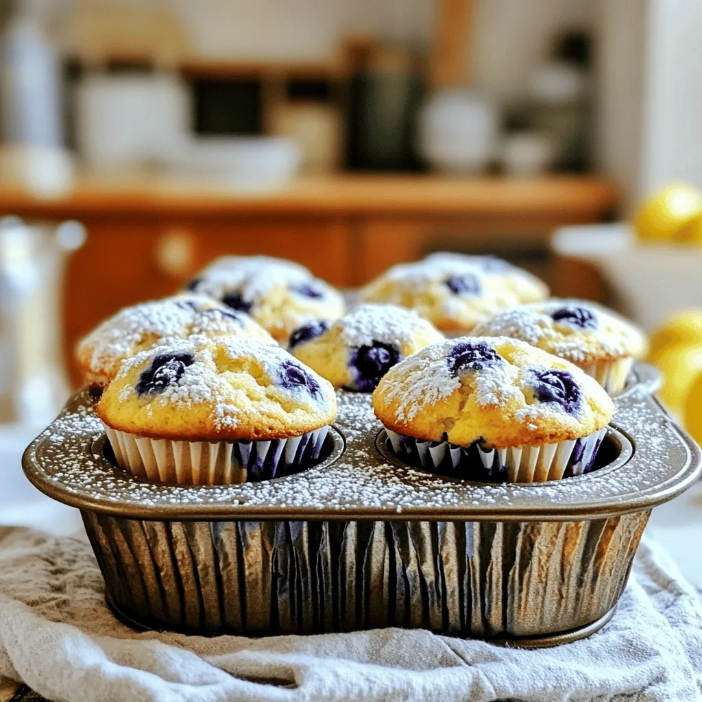 To make the best Lemon Blueberry Yogurt Muffins, you need the following: - 1 cup plain Greek yogurt - 1/2 cup granulated sugar - 1/4 cup vegetable oil - 2 large eggs - Zest of 1 lemon - 1 tablespoon fresh lemon juice - 1 1/2 cups all-purpose flour - 1 teaspoon baking powder - 1/2 teaspoon baking soda - 1/4 teaspoon salt - 1 cup fresh blueberries (or frozen, but thaw and drain before use) - Optional: powdered sugar for dusting Each ingredient plays a big role. If you lack Greek yogurt, use sour cream. It gives a similar texture. You can swap the vegetable oil for melted coconut oil for a unique flavor. If you want a lower sugar option, you can reduce the sugar by a little. Using fresh blueberries makes a big difference. They add a burst of flavor in every bite. Fresh lemon juice and zest brighten the muffins. Don’t skip the zest; it boosts the lemon taste. For extra sweetness, a dusting of powdered sugar on top gives a nice finish. Try these tips for the best Lemon Blueberry Yogurt Muffins. For the full recipe, check out the instructions. To make Lemon Blueberry Yogurt Muffins, start by gathering your ingredients. You will need plain Greek yogurt, sugar, vegetable oil, eggs, lemon zest, lemon juice, flour, baking powder, baking soda, salt, and blueberries. Preheat your oven to 375°F (190°C). Line a muffin tin with paper liners or grease it with non-stick spray. 1. In a big bowl, mix the Greek yogurt, sugar, oil, eggs, lemon zest, and lemon juice. Whisk until the mixture is smooth. 2. In a different bowl, whisk the flour, baking powder, baking soda, and salt together. 3. Slowly add the dry mix to the wet mix. Stir gently until just combined. It’s fine if it has lumps. 4. Carefully fold in the blueberries, making sure they are evenly spread in the batter. 5. Spoon the batter into the muffin cups, filling them about two-thirds full. 6. Bake for 18-20 minutes. To check for doneness, insert a toothpick into the center. If it comes out clean, they are ready. 7. Let the muffins cool in the tin for five minutes. Then, move them to a wire rack to cool completely. 8. If you like, dust them with powdered sugar before serving for extra sweetness. To make sure your muffins turn out great, follow these tips: - Don’t overmix the batter. This keeps your muffins light and fluffy. - Use fresh blueberries when you can. They add the best flavor. - Make sure your oven is fully preheated before baking. This helps the muffins rise well. - Let them cool before serving. This enhances their flavor and texture. By following these steps, you’ll create delightful Lemon Blueberry Yogurt Muffins that are fresh and tasty! For the complete recipe, check the [Full Recipe]. One of the biggest mistakes is overmixing the batter. This can make your muffins tough. Mix until just combined; it’s okay if there are lumps. Another mistake is not measuring your ingredients correctly. Use a kitchen scale or measuring cups for accuracy. Too much flour can dry out the muffins. Also, avoid skipping the lemon zest. It adds a fresh flavor that brightens the muffins. For light and fluffy muffins, use room temperature ingredients. Cold eggs and yogurt can lead to dense muffins. Also, don’t forget to fold in the blueberries gently. This keeps them whole and juicy. Bake the muffins until they are golden brown on top. A toothpick should come out clean from the center. Let them cool in the tin for a few minutes to set before transferring. Serve these muffins warm for a delightful treat. They pair well with a cup of tea or coffee. For a fun twist, add a dollop of whipped cream on top. You can also sprinkle some powdered sugar for a sweet finish. These muffins make a great breakfast or snack. They are perfect for picnics or brunch gatherings. For the full recipe, check out the complete guide to making Lemon Blueberry Yogurt Muffins. {{image_2}} You can change up the flavors in these muffins. Try adding vanilla extract for warmth. Almond extract gives a nice twist too. For a fun berry mix, swap blueberries for raspberries or strawberries. You can even try a mix of all three for a berry explosion. If you want a citrus kick, orange zest works great too. These simple changes keep the recipe fresh and exciting. If you want to make the muffins healthier, there are easy swaps. Use whole wheat flour instead of all-purpose flour. You can also replace granulated sugar with honey or maple syrup. This adds sweetness while keeping it natural. For a lower-fat option, swap vegetable oil with unsweetened applesauce. This keeps the muffins moist without extra fat. Greek yogurt can be replaced with a dairy-free yogurt for a vegan option. Seasonal add-ins can make these muffins special. In the fall, try adding pumpkin spice or chopped apples. In winter, you can add cranberries for a festive touch. During spring, fresh herbs like mint or basil can add a refreshing flavor. In summer, consider adding peaches or cherries for a juicy surprise. Each season brings new tastes, making your muffins unique and fun to enjoy. For the full recipe, check out the detailed instructions above! To keep your lemon blueberry yogurt muffins fresh, store them in an airtight container. This helps keep moisture in and prevents them from getting dry. You can place the muffins at room temperature for up to two days. If you want to keep them longer, it’s best to freeze them. To freeze the muffins, let them cool completely. Then, wrap each muffin tightly in plastic wrap. Place the wrapped muffins in a freezer bag or container. They can be frozen for up to three months. When you want to eat one, take it out and let it thaw at room temperature. For quicker thawing, you can microwave them for about 15-20 seconds. For the best taste, reheat your muffins before serving. You can use a microwave or an oven. If using a microwave, warm them for about 10-15 seconds. If you prefer the oven, preheat it to 350°F (175°C) and heat the muffins for about 5-7 minutes. This will bring back their soft, fresh texture. Enjoy your muffins warm for the best experience! Check out the Full Recipe for more details. Yes, you can use frozen blueberries. Just thaw and drain them first. This helps avoid extra moisture in your muffins. If you add them straight from the freezer, they may make the batter soggy. It is best to gently fold in the blueberries at the end. This keeps them whole and juicy in your muffins. You can use regular yogurt or sour cream. Both options work well. They will keep the muffins moist and tasty. If you want a dairy-free choice, try almond or coconut yogurt. These also add a unique flavor. Just ensure the consistency is similar to Greek yogurt. You can check the muffins by inserting a toothpick in the center. If it comes out clean, they are done. The muffins should also feel firm to the touch. They should be lightly golden on top. If they look too soft, give them a few more minutes in the oven. This blog post covered everything you need for perfect muffins. We discussed key ingredients, measurements, and substitutions to enhance flavor. You learned step-by-step instructions and tips for great texture. We also explored common mistakes and unique variations to try. Finally, I shared storage tips to keep your muffins fresh. With this knowledge, you can confidently bake delicious muffins every time. Enjoy experimenting and sharing your tasty creations!