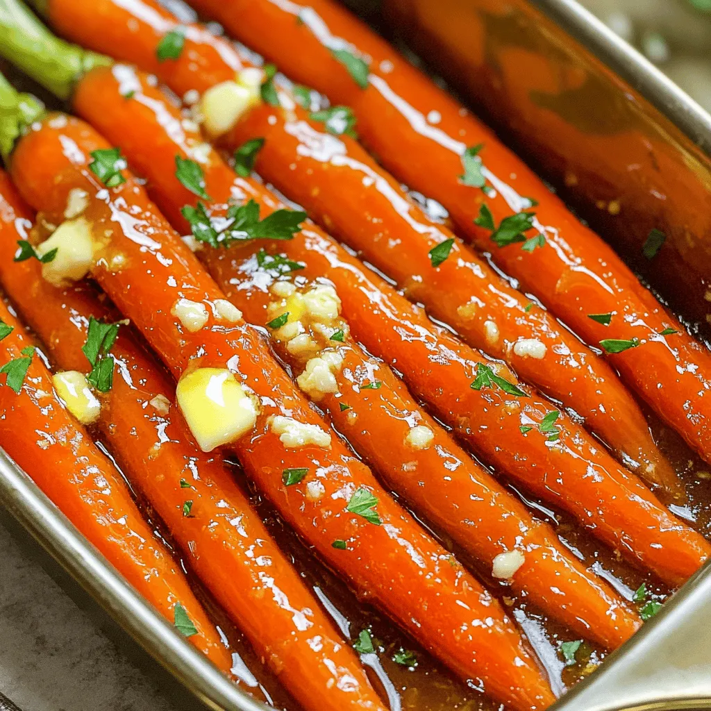To make Honey Garlic Glazed Carrots, you will need: - 1 pound baby carrots, peeled - 2 tablespoons honey - 3 cloves garlic, minced - 2 tablespoons unsalted butter - 1 tablespoon olive oil - Salt and pepper to taste - 1 tablespoon fresh parsley, chopped (for garnish) You can use regular carrots if baby carrots aren't available. Just slice them into sticks. For honey, maple syrup works as a great substitute. If you want a vegan version, replace the butter with vegan butter or coconut oil. Fresh carrots are best for this dish. They have a better texture and flavor. Frozen carrots can work, but they may become mushy. If you use frozen carrots, cook them for less time. You want your carrots to stay crisp and tasty! To start, gather your ingredients. You need one pound of baby carrots, two tablespoons of honey, three cloves of minced garlic, two tablespoons of unsalted butter, and one tablespoon of olive oil. Don’t forget salt, pepper, and fresh parsley for garnish. 1. Heat a large skillet over medium heat. Add the olive oil and butter. Wait until it melts and bubbles. 2. Toss in the baby carrots. Sauté them for about five minutes. Look for a bright orange color. 3. Once they soften, mix in the minced garlic. Cook for two more minutes. Be careful; burnt garlic tastes bitter. 4. Now, drizzle the honey over the carrots. Stir well to coat them evenly. 5. Season with salt and pepper to your liking. Reduce the heat to low. Cook for an extra five to seven minutes. Stir often until the carrots are tender and the glaze thickens. 6. When done, take the skillet off the heat. Sprinkle chopped parsley on top for freshness. Sautéing is a quick way to cook food in a small amount of oil. It makes the carrots soft while keeping their bright color. Glazing adds flavor and shine. Honey works perfectly here, creating a sweet coating. - Choose baby carrots for a sweeter taste and more tender texture. - If using regular carrots, cut them into even pieces. Aim for about one-inch sections. - Keep an eye on the heat. Medium heat is best. Too high can burn the garlic. - Stirring often helps the glaze stick and prevents sticking to the pan. For the full recipe, you can refer to the detailed cooking instructions above. Enjoy your Honey Garlic Glazed Carrots! To get the best glaze, cook the carrots slowly. Start with medium heat to let them soften. Then, add the honey and garlic. This helps the glaze stick well. Stir the mixture often. This keeps the carrots coated and prevents burning. If the glaze is too thick, add a splash of water. For a thinner glaze, cook less time after adding honey. You can add extra flavors easily. Try a pinch of thyme or rosemary. These herbs pair well with honey and garlic. You may also add a squeeze of lemon juice. This will brighten the dish. For some heat, add a dash of red pepper flakes. Fresh parsley on top adds color and freshness. If your garlic burns, it can taste bitter. To avoid this, add garlic later in the cooking. Cook the carrots until they are just tender. If they are still hard, cook a bit longer. If the glaze does not stick, try reducing the heat. Let the glaze simmer more to help it thicken. You can find the Full Recipe above for more guidance. {{image_2}} You can switch out honey for other sweeteners. Maple syrup gives a nice flavor. Brown sugar adds a rich taste. Both options work well in this recipe. They create a sweet glaze that coats the carrots perfectly. Want to make your dish even better? You can add other vegetables like peas or green beans. They cook quickly and add color. Mix them in with the carrots to create a more vibrant dish. This adds both flavor and nutrition to your meal. If you like heat, try adding chili flakes or sriracha. A little spice can balance the sweetness of the glaze. Start with a small amount, then taste. You can always add more if you want extra heat. This twist makes your carrots stand out even more. For the full recipe, check out the details above! After enjoying your Honey Garlic Glazed Carrots, you might have some left. To store them, let them cool first. Place the carrots in an airtight container. This keeps them fresh and prevents them from drying out. Store the container in the fridge for up to four days. When you’re ready to eat the leftovers, reheating is key. You can use a skillet or microwave. For the skillet, add a splash of water and heat over low. This helps keep the carrots moist. If using the microwave, cover the container and heat in short bursts. Stir after each burst to ensure even heating. Want to save your Honey Garlic Glazed Carrots for later? Freezing is a great option. First, let the carrots cool completely. Then, place them in a freezer-safe bag. Remove as much air as possible to prevent freezer burn. They can last for up to three months in the freezer. When you’re ready to enjoy them, thaw in the fridge overnight before reheating. For the best taste, eat them within a month. Honey garlic glazed carrots can last about 3 to 5 days in the fridge. Make sure to store them in an airtight container. This keeps them fresh and tasty. If you notice any off smells or changes in color, it's best to throw them out. Yes, you can make honey garlic glazed carrots ahead of time. Just follow the full recipe, then cool the carrots before storing them. When you are ready to eat, just heat them gently in a pan. This helps keep the flavor and texture. One serving of honey garlic glazed carrots has about 120 calories. It contains 3 grams of fat, 20 grams of carbs, and 2 grams of protein. These carrots are also a good source of vitamin A. They offer a sweet and healthy side dish for any meal. In this blog post, we covered how to make Honey Garlic Glazed Carrots. I shared a full ingredient list and tips on choosing the best carrots. You learned step-by-step cooking methods and vital techniques for perfecting your dish. To enhance your carrots, consider flavor variations or alternative sweeteners. Proper storage helps keep leftovers fresh. With this guide, you can create a tasty side dish that impresses everyone. Enjoy your cooking!