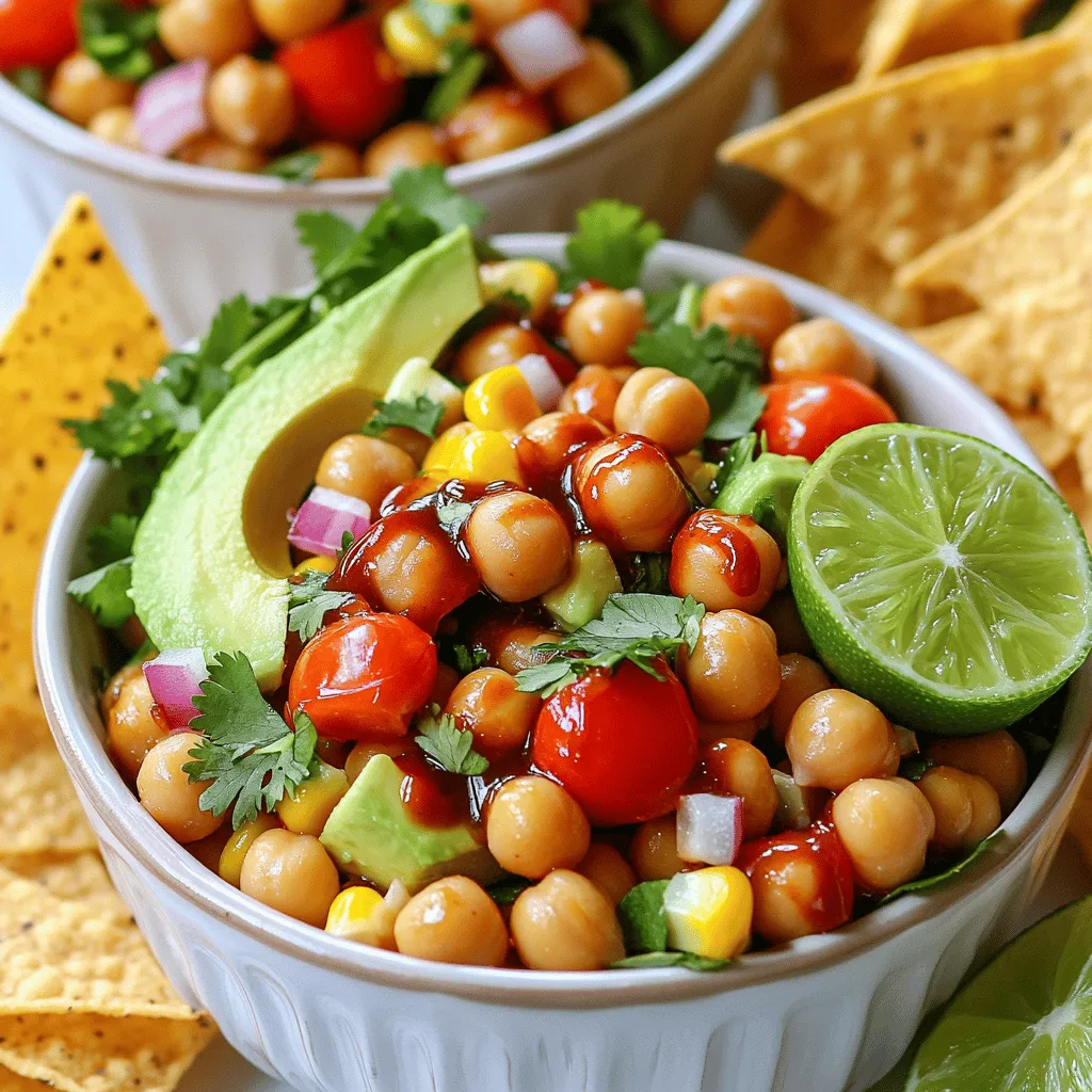 To make delicious BBQ chickpea salad bowls, you need these key ingredients: - 1 can (15 oz) chickpeas, drained and rinsed - 1 cup corn kernels (fresh or frozen) - 1 red bell pepper, diced - 1 cup cherry tomatoes, halved - 1 avocado, diced - 1/4 cup red onion, finely chopped - 1/4 cup fresh cilantro, chopped - 1/4 cup BBQ sauce (your favorite brand) - 2 tablespoons olive oil - 1 tablespoon lime juice - Salt and pepper to taste These ingredients come together to create a bright and tasty salad full of flavor. The chickpeas provide protein, while the veggies add color and crunch. You can customize your BBQ chickpea salad bowls with these optional ingredients: - Tortilla chips for serving - Jalapeños for heat - Cucumber for extra crunch - Feta cheese for creaminess - Quinoa for added protein Feel free to mix and match these options. Each addition can change the flavor and texture of the salad. Choosing the right BBQ sauce can elevate your salad. Here are some brands I recommend: - Sweet Baby Ray’s for a classic taste - Stubb’s for a smoky flavor - Annie’s Organic for a healthier option - Trader Joe’s BBQ Sauce for a unique twist These brands offer great flavor and quality. Pick one that fits your taste, and enjoy the rich flavor it adds to your salad. For the full recipe, check the instructions above. First, grab a medium bowl. Open a can of chickpeas and drain them well. Rinse the chickpeas under cold water. This step helps remove extra salt and makes them nice and clean. Now, add your favorite BBQ sauce to the bowl. Mix well so each chickpea gets coated in sauce. Let the mix sit for about 10 minutes. This waiting time lets the flavors blend. If you use fresh corn, take a skillet and add a splash of olive oil. Heat the oil over medium heat. Add the corn kernels to the skillet. Cook them for about 5 minutes until they are tender. If you use frozen corn, just thaw it first. No need to cook it, simply drain and set it aside. Now, take a large bowl and combine all the ingredients. Add the chickpeas, cooked corn, diced red bell pepper, halved cherry tomatoes, diced avocado, chopped red onion, and cilantro. In a small bowl, mix olive oil and lime juice. Drizzle it over the salad. Toss everything gently to combine. Finally, season your salad with salt and pepper to taste. Spoon the BBQ chickpea salad into bowls. For a crunchy twist, serve with tortilla chips on the side. Enjoy this fresh and flavorful delight! You can find the full recipe [here](#). To make the chickpeas pop with flavor, let them soak in BBQ sauce. I recommend letting them marinate for at least ten minutes. The longer they sit, the more they soak up the sauce. You can also add a pinch of smoked paprika for an extra kick. If you want some heat, try a dash of cayenne pepper. This will give your salad a bold twist. When slicing your veggies, keep them uniform. This helps them mix well in the salad. Use a sharp knife for clean cuts. For bell peppers, remove the seeds before dicing. For cherry tomatoes, cut them in half to release their juices. This adds more flavor. Remember to chop the red onion finely. It balances the sweetness of the other veggies. To keep your BBQ chickpea salad fresh, store it in an airtight container. Place it in the fridge for up to three days. If you add avocado, sprinkle lime juice on it to prevent browning. You can also keep the dressing separate until serving. This way, the salad stays crisp and vibrant. For a fun crunch, add tortilla chips right before eating. Enjoy the fresh and flavorful delight of this salad! {{image_2}} You can make BBQ chickpea salad bowls vegan and gluten-free. Chickpeas are naturally vegan and gluten-free. Use gluten-free BBQ sauce to stay on track. Fresh veggies add great texture and taste. You can also swap the olive oil for a vegan dressing. This way, everyone can enjoy this dish. If you want more protein, try adding diced tofu or tempeh. Both options pair well with the BBQ sauce. Grilled chicken or shrimp can also work if you eat meat. Adding these proteins makes the salad more filling. You can enjoy it as a main dish or a side. You can change up the dressing for different flavors. A simple lemon vinaigrette adds a bright taste. Try a creamy avocado dressing for a rich twist. A spicy chipotle dressing gives the salad a kick. Mix and match to find your favorite flavor. The right dressing can transform the whole dish. For the full recipe, check out the details provided earlier. To keep your BBQ chickpea salad fresh, store it in an airtight container. Place it in the fridge. This helps maintain its taste and texture. Do not add the tortilla chips until you serve. They can get soggy if mixed in. If you have leftover chickpeas, you can freeze them. Rinse and drain them first. Spread the chickpeas on a baking sheet. Freeze them for about two hours. Once frozen, move them to a freezer bag. This keeps them from clumping together. You can use these frozen chickpeas in future salads or dishes. When stored correctly, the salad lasts for about three days in the fridge. After that, it may lose its crunch and flavor. Always check for any signs of spoilage before eating. If you notice any off-smell or texture, it’s best to toss it. Enjoy the BBQ chickpea salad fresh for the best taste! For the full recipe, check the section above. You can use black beans, kidney beans, or lentils. All these options work well. They add protein and flavor. For a nutty twist, try edamame. Each option gives a different taste and texture. Yes, you can! This salad tastes even better after sitting for a bit. Just prepare the salad without adding avocado. Store it in the fridge for up to two days. When ready to eat, add the avocado for freshness. Absolutely! This salad is packed with nutrients. Chickpeas provide protein and fiber. Fresh veggies give vitamins and minerals. Using olive oil offers healthy fats. It's a great choice for a balanced meal. You can enjoy this dish guilt-free! For the full recipe, check out the section above. BBQ chickpea salad bowls offer tasty flavors and easy prep. We covered key ingredients and how to customize your salad. The step-by-step guide makes cooking simple. Remember the tips to boost flavor and keep veggies fresh. Don’t forget the variations for different diets. In closing, this recipe is versatile and fun. You can change it up with your favorite items. Enjoy creating a salad that fits your needs and tastes! It’s a great choice for lunch or dinner.