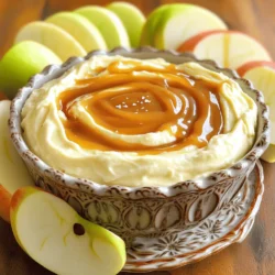 - Apples: Use Granny Smith or Honeycrisp for the best crunch and flavor. These apples offer a nice tartness that pairs well with sweet caramel. Their firm texture holds up well when dipped. - Caramel sauce: You can use store-bought for convenience or make your own for a richer taste. Homemade caramel adds a personal touch and lets you control the flavor. - Cream cheese: This is key for a smooth and creamy dip. It balances the sweetness of the caramel and adds depth to the dish. - Ground cinnamon: Adding this spice enhances the flavor with warmth. It gives a cozy, fall-inspired touch to your dip. Just half a teaspoon will do wonders. - Nuts: Chopped pecans or walnuts add a nice crunch. They also bring a bit of earthiness that contrasts well with the creamy dip. - Pairing with fruits and other dippables: Besides apples, try pears, strawberries, or pretzels. Each offers a unique twist on the flavor combination. - Best types of apples to complement the dip: Stick with Granny Smith or Honeycrisp. Their tartness cuts through the sweetness of the caramel, making each bite delightful. For the full recipe, check out the Salted Caramel Apple Dip section. Enjoy your delicious creation! To start, wash your apples well. I love using Granny Smith or Honeycrisp for their crispness. Slice them into wedges. This makes them easy to dip. Place the apple slices in a bowl with water and a bit of lemon juice. This keeps them fresh and bright. Next, mix your cream cheese and powdered sugar. In a medium bowl, use a hand mixer or whisk. Beat until it’s smooth and creamy. This gives a nice sweet base for your dip. Add vanilla extract and ground cinnamon if you’d like. Mix until everything is well blended. Now, it's time for the caramel! In a separate bowl, take your fresh caramel sauce. Mix in the sea salt and stir it well. This adds that perfect salty touch. Gently fold half of this caramel into the cream cheese mixture. Be careful not to over-mix; you want to keep that creamy texture. The dip will be multi-layered and fun! For the final assembly, grab a serving dish. Spread the cream cheese mixture evenly as a base. Then, drizzle the remaining salted caramel sauce over the top. Create swirls for a pretty effect. To finish, sprinkle a pinch of sea salt over the top. It adds a nice touch. Now, arrange your apple slices around the dip for dipping. For presentation, use a decorative bowl. It makes everything look inviting. You can add more drizzles of caramel and a sprinkle of sea salt on top. This makes it even more tempting! To make your salted caramel apple dip creamy, start with softened cream cheese. Blend it well with powdered sugar until smooth. This ensures a rich base that pairs nicely with the caramel. If you want to adjust the sweetness, taste the dip before serving. You can add more caramel if needed or a touch of powdered sugar. Just remember, a little goes a long way! You can prepare this dip ahead of time for parties or gatherings. Just follow the recipe and store the dip in an airtight container. Keep it in the fridge for up to three days. When it’s time to serve, give it a quick stir. This keeps the texture nice and fresh. If you have leftovers, store them in the fridge too. Just make sure to cover it well to keep it tasty. To boost the flavor, consider adding a sprinkle of ground cinnamon. It adds warmth and pairs well with apples. You can also try mixing in crushed nuts, like pecans or walnuts, for extra crunch. Balance sweetness by adding a touch more salt. A pinch of sea salt on top can enhance the flavors. This makes each bite a delightful mix of sweet and salty. For the full recipe, check out the details above. Enjoy your delicious dip! {{image_2}} You can easily change up the salted caramel apple dip. Adding chocolate chips or toffee bits gives it a fun twist. Chocolate melts beautifully and adds a rich flavor. Toffee bits add a sweet crunch. Try mixing in both for a treat! For a seasonal flair, consider adding fall spices. Cinnamon gives warmth and comfort. You can also add pumpkin spice for a cozy vibe. This makes the dip perfect for autumn gatherings. If you need gluten-free options, you’re in luck! This dip is naturally gluten-free. Just make sure the caramel sauce is also gluten-free. For a dairy-free version, swap cream cheese with a dairy-free alternative. Look for brands that are smooth and creamy. This way, everyone can enjoy the dip. Get creative with what you dip! Apples are classic, but many fruits work great too. Try pears or strawberries for a fresh taste. You can also serve the dip with pretzels or graham crackers. These snacks add a nice crunch and surprise element. The mix of flavors will delight your guests! For the complete recipe, check out the Full Recipe link. To keep your salted caramel apple dip fresh, store it in an airtight container. This helps prevent air and moisture from getting in. Place the container in the fridge right after serving. Always remember to cover it tightly. This will keep the dip creamy and tasty. You do not need to heat the dip. It tastes great cold with crisp apple slices. However, if you want a warm treat, gently warm it in the microwave. Heat it for 10-15 seconds at a time. Be careful not to overheat it. Serve it warm for a cozy twist, or enjoy it chilled. The dip lasts up to five days in the fridge if stored properly. Always check for signs of spoilage before eating. If you see any mold or if it smells off, it’s time to toss it. Freshness is key to enjoying this sweet delight! Can I use a different cheese instead of cream cheese? Yes, you can use mascarpone or Greek yogurt. These will change the flavor a bit. Mascarpone gives a rich taste, while Greek yogurt adds tang. Both options work well for a creamy dip. Is it possible to make this dip sugar-free? Absolutely! You can use sugar-free caramel sauce and a sugar substitute for the cream cheese mixture. Look for options like stevia or erythritol. This way, you still enjoy the dip without the added sugar. How do I prevent apples from browning before serving? To keep your apples fresh, soak them in a mix of water and lemon juice. Use one tablespoon of lemon juice in a cup of water. Soak the apple slices for about five minutes, then pat them dry before serving. Can I serve it at room temperature? Yes, this dip tastes great at room temperature. Just remember to let it sit out for about 15 minutes before serving. This helps bring out the flavors and makes it easier to dip. How to scale the recipe for larger gatherings? To scale the recipe, simply double or triple the ingredients. Use a larger bowl for mixing and a bigger serving dish. This way, everyone gets to enjoy the delicious dip without running out! Can I use pre-sliced apples? Is there a flavor difference? You can use pre-sliced apples for convenience. However, they may not taste as fresh as whole apples. If possible, slice apples just before serving for the best flavor and crunch. In this post, we explored how to make a delicious salted caramel apple dip. You learned about key ingredients like apples, caramel sauce, and cream cheese. Optional add-ins such as nuts and spices can boost flavor. We shared easy preparation steps and tips for serving and storing. Don't forget that variations exist for different diets or tastes. Now you're ready to impress with this tasty dip. Enjoy sharing it at your next gathering!