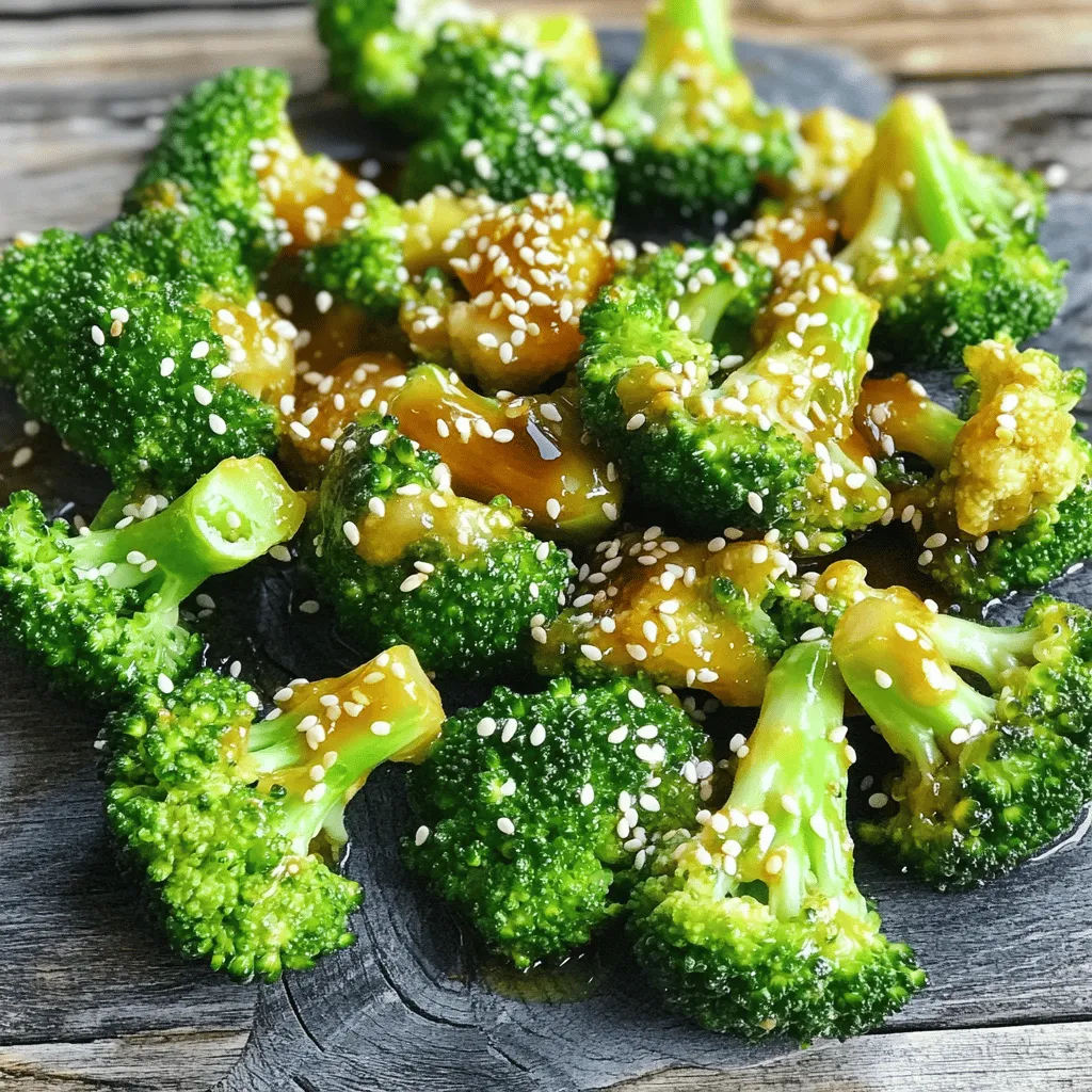 This Honey Garlic Broccoli dish is quick and easy to make. It takes only 15 minutes from start to finish. You can serve it as a side dish for any meal. The mix of honey, soy sauce, and garlic makes the broccoli taste great. Here’s what you need to make this delicious dish: - 1 pound fresh broccoli florets - 3 tablespoons honey - 2 tablespoons soy sauce (low-sodium preferred) - 3 cloves garlic, minced - 1 tablespoon olive oil - 1 teaspoon sesame oil - 1 tablespoon sesame seeds (optional) - Salt and pepper to taste If you don’t have some ingredients, you can still make this dish. Here are a few ideas: - Use maple syrup instead of honey for a vegan option. - Swap regular soy sauce for coconut aminos for a soy-free option. - Try garlic powder if you don’t have fresh garlic. - You can use any cooking oil if you don’t have olive oil. These swaps will not change the taste too much but can help if you’re missing a key item. Enjoy making this easy and tasty side! Start by washing 1 pound of fresh broccoli florets under cool running water. This step helps remove dirt and germs. After washing, pat the broccoli dry with a clean towel. Set it aside for later. Next, grab a small bowl. In this bowl, whisk together 3 tablespoons of honey, 2 tablespoons of low-sodium soy sauce, 3 minced garlic cloves, and 1 teaspoon of sesame oil. Mix it until everything looks combined. This sauce will add a sweet and savory flavor to your dish. Heat a large skillet or wok over medium heat. Pour in 1 tablespoon of olive oil and let it warm up. Once the oil is hot, add the broccoli florets to the skillet. Sauté them for about 3 to 4 minutes. You want them to turn bright green and stay tender-crisp. Now, pour the honey garlic sauce over the broccoli. Mix well to coat every floret in that tasty sauce. Cook for an additional 2 to 3 minutes. This allows the sauce to thicken and glaze the broccoli nicely. After that, season with salt and pepper to taste. If you like, sprinkle 1 tablespoon of sesame seeds on top for some extra crunch and flavor. Finally, remove the skillet from heat and serve the broccoli right away. To achieve perfectly cooked broccoli, remember these tips: - Don’t overcook the broccoli; it should remain bright green and slightly crunchy. - Make sure the oil is hot before adding the broccoli for the best sauté. - Stir frequently to ensure even cooking and coating with the sauce. - Adjust the sweetness or saltiness of the sauce according to your taste. With these steps, you will make a delicious honey garlic broccoli that's both healthy and flavorful. Enjoy every bite! To make honey garlic broccoli even tastier, try adding fresh ginger. A small amount adds warmth and spice. You can also use lime juice for a zesty twist. This brightens the flavors and adds a nice touch. If you enjoy heat, sprinkle in some red pepper flakes. It gives a little kick that many will love. Steam or blanch the broccoli before sautéing it. This keeps the bright green color and crunch. If you want a smoky flavor, try roasting the broccoli in the oven. Toss it with olive oil and roast at 425°F for about 20 minutes. This method adds depth to the dish. Remember, keep an eye on it so it doesn’t burn. Serve honey garlic broccoli as a side dish with chicken or tofu. It pairs well with rice or quinoa too. For a fun twist, add it to a grain bowl with various toppings. You can also serve it cold as part of a salad. It makes a great addition to any meal. If you want to impress guests, arrange it beautifully on a platter. Garnish with extra sesame seeds for that final touch. {{image_2}} You can boost the nutrition of this dish by adding other veggies. Carrots, bell peppers, and snap peas work well. Just chop them into small pieces. Add them to the skillet at the same time as the broccoli. This way, all the veggies cook together, soaking up that sweet sauce. If you need a gluten-free option, simply swap the soy sauce. Use tamari instead. Tamari has a similar taste but is gluten-free. You can also check for gluten-free honey brands. This keeps your dish safe and just as tasty. Want a kick in your broccoli? Add red pepper flakes to your sauce. Start with a pinch, taste it, and add more if you like it spicy. You can also use sriracha for a bolder heat. This variation makes the dish exciting and full of flavor. You can store leftover honey garlic broccoli in a sealed container. Make sure it cools down first. Keep it in the fridge for up to three days. If you want to keep it longer, freezing is a great option. To reheat, simply place the broccoli in a skillet. Add a splash of water and cover it. Heat over medium until warm. You can also use the microwave. Just heat for 30 seconds and check if it’s hot. Stir if needed. To freeze, place the cooled broccoli in a freezer-safe bag. Remove as much air as you can. It can last up to three months in the freezer. When you’re ready to eat it, thaw in the fridge overnight before reheating. You can pair Honey Garlic Broccoli with many dishes. It goes great with grilled chicken or tofu. Rice or quinoa works well too. For a full meal, try it with salmon or shrimp. This side dish adds color and flavor to any plate. Yes, you can use frozen broccoli. It is a quick option and saves time. Just thaw and drain it before cooking. You may need to adjust cooking time. Frozen broccoli cooks faster than fresh. Check for tenderness to avoid overcooking. Making honey garlic sauce is simple! Mix honey, soy sauce, and minced garlic in a bowl. Add sesame oil for extra flavor. Whisk until combined. This sauce will coat your broccoli perfectly. It's quick and adds a sweet, savory taste to your dish. This article covered key ingredients and steps for honey garlic broccoli. You learned how to prepare, cook, and store this dish. I shared tips to enhance its flavor and suggested variations based on your taste. Remember, you can easily use substitutes and make it your own. Enjoy this simple yet delicious dish that adds health to your meals! Embrace the joy of cooking and try making it today!