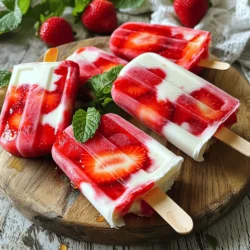 You need 2 cups of fresh strawberries for this recipe. Make sure they are ripe and sweet. Remove the green tops and cut them in half. This makes it easier to blend them into a smooth puree. Fresh strawberries give the popsicles a bright flavor and a lovely pink color. You can use a few pieces later for added texture. For this recipe, you can use 1 cup of Greek yogurt. Choose either plain or vanilla-flavored yogurt. Plain yogurt gives a tangy taste, while vanilla adds sweetness. Greek yogurt makes the popsicles creamy and rich. It is a great source of protein, too, which makes these treats a little healthier. You will need 1/4 cup of honey or maple syrup to sweeten the popsicles. You can adjust this amount based on your taste. Honey adds a floral note, while maple syrup offers a warm flavor. Both options are natural sweeteners and work well with the yogurt and strawberries. A pinch of salt enhances the flavors, too. Start by washing your strawberries. Remove the green tops and slice them in half. Place the hulled strawberries in a blender. Blend them until you have a smooth puree. If you like some chunks, set aside a few pieces to add later. This gives your popsicles a nice texture. In a large bowl, mix the Greek yogurt with honey or maple syrup. You can choose plain or vanilla yogurt based on your taste. Add the lemon juice and vanilla extract if you’re using plain yogurt. Don’t forget a pinch of salt to enhance the flavors. Stir until the mixture is creamy and smooth. Now it's time to combine everything. Gently fold the strawberry puree into the yogurt mixture. Mix until you see some pretty swirls. If you saved pieces of strawberries, add them now for extra flavor. Pour the mixture into popsicle molds. Leave a little space at the top because the popsicles will expand when they freeze. Insert the popsicle sticks and place them in the freezer. Let them freeze for at least 4 to 6 hours until they're solid. To get the popsicles out, run warm water over the molds for a few seconds. Then, gently pull them out and enjoy! To get the best texture, use ripe strawberries. They blend smoothly and taste great. Blend the strawberries until they are almost liquid. If you want chunks, save a few pieces to mix in later. When you stir in the yogurt, mix slowly. This keeps some strawberry swirls in your popsicles. Mixing too fast will make everything one color. Getting popsicles out of the molds can be tricky. To release them easily, run warm water over the outside of the molds. Just a few seconds of warm water works well. Then gently pull on the sticks. If they resist, try running the water again. This method helps keep your popsicles from breaking. Presentation matters when sharing your treats. Serve the popsicles on a wooden platter for a rustic look. Add fresh mint leaves or sliced strawberries on top. This adds color and makes the popsicles look even more tasty. You can also place them in clear cups. This way, everyone can see the pretty layers. {{image_2}} You can add many fruits to your Greek yogurt strawberry popsicles. Try blueberries, raspberries, or peaches. Each fruit brings its own flavor and color. You can blend them in or mix them in whole for texture. This makes each bite exciting! Just keep the fruit fresh and ripe for the best taste. There are many ways to boost the flavor of your popsicles. A splash of orange juice gives a bright taste. You can also add a bit of ginger for a spicy kick. If you love chocolate, mix in some cocoa powder. For a tropical twist, add coconut milk. Each option adds a new layer of flavor. You can enjoy these popsicles without dairy. Use coconut yogurt or almond yogurt instead of Greek yogurt. They provide a creamy texture with a nice taste. For sweetening, use agave syrup or maple syrup. This way, everyone can enjoy a cool treat, no matter their diet! To keep your Greek yogurt strawberry popsicles fresh, use good molds. Choose BPA-free plastic molds for safety. Make sure to leave a small gap at the top of each mold. This space helps the popsicles expand as they freeze. Cover the molds with plastic wrap if your freezer has strong smells. This keeps your popsicles tasting fresh. These popsicles can last up to two months in the freezer. After two months, they still taste good, but they may lose some texture. For best taste and quality, eat them within the first month. Label your molds with the date. This helps you track how long they’ve been in the freezer. Thawing is easy! Simply run warm water over the outside of the molds for a few seconds. This warms the outside without melting the popsicle. If you're in a hurry, you can let them sit at room temperature for about five minutes. Avoid using a microwave, as it may melt them unevenly. Enjoy your popsicles when they are just right! Greek yogurt popsicles take about 4 to 6 hours to freeze solid. To make sure they are ready, check them after 4 hours. If they are still soft, give them more time. The longer you freeze them, the firmer they will be. Yes, you can use frozen strawberries. However, thaw them first to get a smooth blend. This can change the texture a bit, but they will still taste great. Just remember to adjust the sweetness, as frozen fruit can be less sweet. Each popsicle has about 60-80 calories, depending on your sweetener choice. They provide protein from the yogurt and vitamins from the strawberries. These popsicles are a healthy treat that keeps you cool in warm weather. Enjoy them without guilt! This blog post covered how to make Greek yogurt popsicles using fresh strawberries, yogurt, and sweeteners. We explored step-by-step instructions, tips for the best texture, and presentation ideas. You can also try fun variations like adding other fruits or making dairy-free versions. Lastly, we discussed storing and thawing your treats to keep them tasting great. Enjoy making these easy, tasty popsicles at home. They are not just delicious; they’re a healthy treat for everyone!