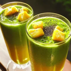 To make a Tropical Pineapple Green Smoothie, gather these fresh ingredients: - 1 cup fresh pineapple chunks - 1 ripe banana - 1 cup fresh spinach leaves - 1/2 avocado - 1 cup coconut water or almond milk - 1 tablespoon chia seeds - 1 tablespoon honey or agave syrup (optional) - Ice cubes (optional) These ingredients blend together to create a tasty, healthy drink. The pineapple adds a sweet, tropical flavor. The banana gives it creaminess and natural sweetness. Fresh spinach provides a boost of nutrients without changing the taste. Half an avocado makes the smoothie rich and smooth. You can choose coconut water for a tropical twist or almond milk for a nutty flavor. Chia seeds pack in more protein and fiber. Honey or agave syrup is for extra sweetness, but it’s not needed if you prefer less sugar. Ice cubes cool it down, making it extra refreshing. 1. Start by adding the fresh pineapple chunks, ripe banana, fresh spinach leaves, and half an avocado to your blender. These base ingredients create a fruity and green mix that is both tasty and healthy. 2. Next, pour in your choice of coconut water or almond milk. This step helps the blender mix everything smoothly. The liquid makes the smoothie light and refreshing. 3. Now, add one tablespoon of chia seeds. These tiny seeds pack a big nutritional punch. If you prefer a sweeter drink, include one tablespoon of honey or agave syrup. 4. If you want an extra chill, toss in a handful of ice cubes. This makes your drink even more refreshing on a hot day. - Set your blender to high speed for a creamy texture. This ensures all your ingredients blend well together. - While blending, stop to scrape down the sides with a spatula. This helps mix everything evenly and prevents any chunks from sticking to the sides. - Serve your smoothie immediately for the best flavor. It tastes best when fresh and cold. - For a fun touch, you can garnish with a slice of pineapple or a sprinkle of chia seeds on top. This adds a nice look and extra texture to your drink. When making a tropical pineapple green smoothie, picking the right fruits is key. Choose a pineapple that feels firm but has a slight give when you squeeze it. Look for a sweet smell at the base; this means it is ripe and ready to eat. Avoid pineapples with brown spots or a hard shell. Your smoothie needs bright, fresh flavors! For spinach, select leaves that are vibrant and crisp. The leaves should look green without any yellow or brown spots. Fresh spinach adds a nice boost of vitamins. If you can, buy organic spinach. It often tastes better and is free from harmful pesticides. To avoid clumps in your smoothie, start by blending the soft ingredients first. Add your fresh pineapple, banana, and avocado to the blender. Blend these until they are smooth before adding the spinach and liquid. This helps everything mix well. For the perfect consistency, adjust your liquid. If your smoothie is too thick, add more coconut water or almond milk. You want it creamy but not too runny. Blend until you reach that light, fluffy texture that feels refreshing. Chia seeds are a fantastic addition. They pack a punch of fiber and protein. Adding just one tablespoon boosts the nutrition of your smoothie. They also help keep you full longer. You might also consider other nutrient-rich ingredients. Adding a scoop of almond butter gives healthy fats and protein. Flaxseeds are another good choice; they offer omega-3 fatty acids. With these extras, your smoothie becomes a powerhouse of nutrition! {{image_2}} You can switch up the fruits in your smoothie for new tastes. Try mango for a sweet twist. Or use kiwi for a tangy kick. Seasonal fruits also play a big role. In summer, use fresh berries for a bright flavor. In winter, opt for oranges or pears. Each fruit brings a unique taste and health benefits. If you want a different base, consider non-dairy options. Almond milk gives a nutty flavor. Coconut water adds sweetness and hydration. You can also use fruit juices, like orange or apple juice, for a fruity lift. Each liquid changes the smoothie’s taste and texture. Want to boost nutrition? Add protein powder for extra energy. It makes your smoothie more filling too. You can also mix in other greens, like kale or Swiss chard. This adds vitamins without changing the taste much. Superfoods help make your drink healthier and more satisfying. How long does the smoothie last in the fridge? This Tropical Pineapple Green Smoothie stays fresh for up to 24 hours. After that, the flavors and texture may change. What are the best container practices? Store your smoothie in a tight container. Glass jars or BPA-free plastic bottles work well. Make sure to leave some space at the top. This allows for any expansion if you freeze it later. Can you freeze a smoothie for later consumption? Yes! You can freeze this smoothie. It keeps well for about 1 month in the freezer. What about thawing and reheating? To thaw, move your smoothie to the fridge for several hours or overnight. If you need it fast, place it in warm water for a few minutes. Blend it again after thawing to restore its smooth texture. Enjoy your refreshing drink anytime! You can make your smoothie thicker by adding some natural ingredients. Here are a few tips: - Use more banana or avocado. - Add Greek yogurt for creaminess. - Include frozen fruit instead of fresh. - Mix in some oats for extra texture. These ingredients will help create that thick, velvety feel you want. Yes, you can make this smoothie ahead of time. It tastes best when fresh but can last in the fridge for up to 24 hours. Store it in a tightly sealed container to keep it fresh. If you notice any separation, just shake or stir before drinking. Yes, this smoothie can easily be vegan-friendly. Use almond milk or coconut water as your base. Choose agave syrup instead of honey for sweetness. All other ingredients are plant-based, making this a great option for vegan diets. This smoothie packs a lot of nutrients. Here’s a quick breakdown: - Pineapple: Rich in vitamin C and antioxidants. - Banana: Provides potassium and fiber. - Spinach: Full of iron and vitamins A and K. - Avocado: Offers healthy fats and vitamins E and C. - Chia seeds: High in omega-3 fatty acids and fiber. Together, these ingredients support digestion, boost energy, and keep your skin glowing. Enjoy this tasty drink while reaping its health benefits! This smoothie is a blend of tasty and healthy ingredients. We explored key components like pineapple, banana, spinach, and avocado. You learned step-by-step how to make a creamy drink. Choosing fresh ingredients and blending properly ensures great flavor and texture. Consider adding superfoods for extra nutrition. Proper storage keeps your smoothie fresh. Now, you’re ready to enjoy this refreshing treat anytime. Remember, a good smoothie can be both delicious and healthy. Have fun customizing it to fit your taste!