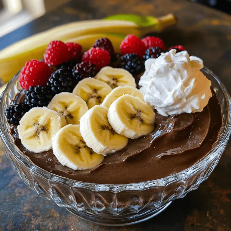 - 2 ripe avocados, peeled and pitted - 1/3 cup unsweetened cocoa powder - 1/4 cup maple syrup (adjust based on desired sweetness) - 1/4 cup almond milk (or any plant-based milk) - 1 teaspoon vanilla extract - A pinch of sea salt - Optional toppings: sliced bananas, berries, or coconut whipped cream - Avocados: They give this pudding a creamy texture and healthy fats. - Cocoa Powder: This adds rich chocolate flavor and is full of antioxidants. - Maple Syrup: A natural sweetener that provides flavor without refined sugar. - Almond Milk: A low-calorie option that keeps the pudding plant-based. - Vanilla Extract: It enhances the flavor and adds warmth to the pudding. - Sea Salt: Just a pinch balances the sweetness and enriches the taste. - If you're allergic to nuts, use oat or soy milk instead of almond milk. - For a sugar-free option, try using a sugar substitute like stevia. - If you dislike avocados, silken tofu can work as a creamy base. - You can skip the vanilla extract if you want a simpler flavor. Start by taking 2 ripe avocados. Peel and pit them, then place them in a food processor. Next, add 1/3 cup of unsweetened cocoa powder to the avocados. Pour in 1/4 cup of maple syrup, adjusting it to your taste. Then, add 1/4 cup of almond milk for creaminess. Don’t forget to include 1 teaspoon of vanilla extract and a pinch of sea salt. These ingredients combine to create a rich flavor. Blend the mixture on high speed. Stop to scrape down the sides of the bowl. This helps mix everything evenly. Blend until the pudding is smooth and creamy. If it seems too thick, add a bit more almond milk. Taste the pudding and adjust the sweetness if needed. Add more maple syrup if you desire extra sweetness and blend again. Once blended, transfer the pudding into serving bowls or a large container. Cover the bowls tightly with plastic wrap or a lid. Chill in the fridge for 30 minutes to an hour. This helps the flavors meld and the pudding to set. Before serving, give it a quick stir. You can top it with sliced bananas, fresh berries, or a dollop of coconut whipped cream for extra flair. Enjoy your rich and creamy treat! When picking avocados, look for ones that feel soft but not mushy. They should yield slightly to your touch. A ripe avocado has a dark green skin. If they are too hard, leave them on the counter for a few days. You can speed up ripening by placing them in a brown bag with an apple or banana. This will help release ethylene gas and make them ripen faster. Sweetness is key for this pudding. Start with 1/4 cup of maple syrup. Blend the ingredients, then taste. If you want it sweeter, add more syrup, one tablespoon at a time. Blend again after each addition. This method helps you find the right level of sweetness for your taste. You can add fun flavors to your pudding. A splash of coffee or a few mint leaves can make it exciting. You might also try a pinch of cinnamon or a drop of almond extract. Each choice adds a new layer of taste without overpowering the chocolate. Experiment with your favorite flavors to make it unique! {{image_2}} You can add fun flavors to your vegan chocolate avocado pudding. A simple way is to mix in some fresh mint. Just add a few mint leaves when blending. This makes the pudding taste fresh and bright. You can also add a shot of espresso for a coffee kick. This deepens the chocolate flavor. If you love spices, try adding a dash of cinnamon or cayenne. This gives the pudding a warm, spicy twist. Each of these options adds a new layer of taste. Don’t be afraid to experiment! Toppings can make your pudding even more fun. Try adding sliced bananas or fresh berries on top. They add sweetness and a nice crunch. Coconut whipped cream is another great choice. It adds a creamy texture and light flavor. You can also sprinkle some chopped nuts or granola for a bit of crunch. These toppings not only taste great, but they also make your pudding look fancy. Get creative and mix different toppings to find your favorite combo! If you need to make this pudding nut-free, there are easy swaps. Instead of almond milk, use oat or soy milk. Both work well and keep the pudding creamy. For toppings, skip the nuts and use seeds like pumpkin or sunflower seeds. They provide a nice crunch without using nuts. You can also use shredded coconut or a few extra berries for texture. These changes make the pudding safe for everyone while keeping it tasty! To keep your vegan chocolate avocado pudding fresh, store it in the fridge. Use an airtight container to avoid any unwanted smells or flavors. If you plan to eat the pudding within a few days, this method works great. Be sure to cover the pudding with plastic wrap or a lid. This helps keep it creamy and delicious. If you want to save some pudding for later, freezing is a good option. First, scoop the pudding into small portions. Use freezer-safe containers or silicone molds for easy serving. Leave a little space at the top, as the pudding will expand when frozen. When stored properly, it can last up to three months in the freezer. Thaw your frozen pudding in the fridge overnight. This method keeps the texture smooth. If you're in a hurry, you can also use the microwave. Just heat it in short bursts, about 10 seconds at a time. Stir after each burst to ensure even warmth. If it seems too thick, add a splash of almond milk and mix well. Yes, chocolate avocado pudding is healthy. It has great ingredients like avocados and cocoa powder. Avocados provide healthy fats, fiber, and vitamins. Cocoa powder adds antioxidants and can boost mood. This pudding is also dairy-free and low in added sugar, making it a great choice for many diets. Yes, you can use other sweeteners. Try agave nectar, honey, or coconut sugar. Each sweetener may change the taste a bit, so adjust to your liking. Just remember to keep the sweetness balanced. You can taste the pudding and add more sweetener if needed. Vegan chocolate avocado pudding lasts about 3 to 5 days in the fridge. Store it in an airtight container to keep it fresh. Over time, the color may darken due to oxidation, but it will still be safe to eat. Just give it a stir before serving. Serve the pudding chilled for the best taste. You can top it with sliced bananas, berries, or coconut whipped cream. These toppings add color and texture. You can also serve it in small cups or bowls for fun presentation. Enjoy this treat with friends or family! You now know how to make a delicious chocolate avocado pudding from scratch. We explored the key ingredients, their benefits, and tips for substitutions. I shared important steps for preparation and blending. You also learned about enhancing flavors and storage tips. Don’t forget the exciting variations you can try. Chocolate avocado pudding is not only tasty but also healthy. Dive into this simple recipe and enjoy the scrumptious results!