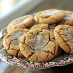 - 2 1/4 cups all-purpose flour - 2 teaspoons ground ginger - 1 teaspoon ground cinnamon - 1 teaspoon baking soda - 1/2 teaspoon salt - 3/4 cup unsalted butter, softened - 1 cup brown sugar, packed - 1/2 cup molasses - 1 large egg - 1 teaspoon vanilla extract - 1/4 cup granulated sugar (for rolling) For those with allergies or specific diets, here are some substitutions: - Use coconut oil or vegan butter for dairy-free options. - Swap brown sugar with coconut sugar for a lower glycemic index. - Try maple syrup if you don’t have molasses, but the taste will differ. The temperature of your butter matters a lot. If it is too soft, your cookies may spread too much. Aim for softened butter, not melted. This helps create a nice, chewy texture. Molasses plays a key role in both flavor and texture. It adds a rich, deep sweetness that balances the spices. Molasses also keeps the cookies moist and chewy, which is what we all want! So, don't skip this ingredient; it makes your cookies special. 1. Preheat your oven to 350°F (175°C). This step is key for even baking. 2. Line a baking sheet with parchment paper. This helps keep cookies from sticking. 3. In a bowl, whisk together: - 2 1/4 cups all-purpose flour - 2 teaspoons ground ginger - 1 teaspoon ground cinnamon - 1 teaspoon baking soda - 1/2 teaspoon salt Set this mixture aside. 4. In a large bowl, beat together: - 3/4 cup unsalted butter, softened - 1 cup brown sugar, packed Mix until creamy and light, about 2-3 minutes. 5. Next, add: - 1/2 cup molasses - 1 large egg - 1 teaspoon vanilla extract Beat until everything is well mixed. 6. Gradually add the dry mix to the wet mix. Use low speed to avoid overmixing. 7. Chill the dough in the fridge for about 30 minutes. This makes it easier to handle. 1. Scoop about 1 tablespoon of dough. Roll it into a ball. 2. Roll each ball in: - 1/4 cup granulated sugar This adds a sweet crust. 3. Place the dough balls on the prepared baking sheet, leaving about 2 inches between each ball. 4. Bake in the preheated oven for 8-10 minutes. The edges should set, while the centers stay soft. They will firm up as they cool. 1. Let the cookies cool on the baking sheet for about 5 minutes. This helps keep them chewy. 2. Carefully transfer the cookies to a wire rack to cool completely. Storing them properly keeps them fresh and tasty! To make chewy ginger molasses cookies, chilling the dough is key. When you chill the dough for about 30 minutes, it firms up. This helps the cookies keep their shape while baking. Chilled dough also allows the flavors to blend better. To avoid overbaking, watch your cookies closely as they bake. They should look set at the edges but still soft in the center. Remove them from the oven when they are just starting to firm up. They will continue to cook a bit after you take them out. You can add variety by mixing in spices or other tasty ingredients. Consider adding a pinch of nutmeg or cloves for a different flavor twist. You can also fold in chocolate chips or chopped nuts for added texture. Pair these cookies with a glass of milk, or enjoy them with a warm cup of tea. The rich flavors of ginger and molasses work well with both drinks. If your cookies turn out too dry, try adding a bit more molasses. This will add moisture and improve texture. You can also check that you are not overbaking them, as this can lead to dryness. To keep cookies from spreading too much, ensure your dough is well-chilled. You can also try using parchment paper on your baking sheet. This helps create a non-stick surface, preventing the cookies from spreading too much while baking. {{image_2}} You can switch things up with flavor. For a twist, add chocolate chips to the dough. Dark chocolate pairs well with ginger. You can also try nuts, like walnuts or pecans. They add a nice crunch and taste. Feel free to experiment with spices, too. Nutmeg brings warmth, while cloves add depth. Mixing these spices can create a unique flavor that’s fun to try. Just remember to keep the ginger as the star. If you need a gluten-free version, use gluten-free flour. Many options work well, like almond or oat flour. Just check the measurements as they can differ from regular flour. For vegan cookies, swap the egg for a flaxseed meal. Mix one tablespoon of flaxseed with two and a half tablespoons of water. Let it sit for a few minutes until it thickens. You can also substitute the butter with coconut oil or vegan butter. These swaps help keep the cookies soft and tasty without animal products. To keep your chewy ginger molasses cookies fresh, store them at room temperature. Place them in an airtight container. This helps maintain their soft and chewy texture. If you want a little extra protection, layer parchment paper between the cookies. This prevents them from sticking together. For long-term storage, you can freeze either the dough or the baked cookies. If you freeze the dough, scoop it into balls first. Then, place them on a baking sheet and freeze until solid. After that, transfer the dough balls to a freezer bag. This method makes it easy to bake fresh cookies later. If you freeze baked cookies, let them cool completely first. Then, wrap each cookie in plastic wrap. Place them in a freezer-safe bag or container. When you’re ready to enjoy them, simply thaw at room temperature. To get that fresh-baked taste, re-bake them at 350°F for about 5-7 minutes. This method will revive their chewy goodness. What makes molasses cookies chewy? Molasses cookies are chewy due to the moisture from the molasses and the butter. Molasses adds a rich flavor and keeps the cookies soft. When you mix the dough, the butter and sugar create air pockets. This helps the cookies stay chewy after baking. Can I use other types of sugar instead of brown sugar? You can use other sugars, but it may change the taste. Brown sugar adds moisture and depth. If you use white sugar, your cookies might be less chewy and more crisp. You can mix brown and white sugar for a good balance. Is there a substitute for molasses? If you do not have molasses, you can use honey or maple syrup. They add sweetness, but the flavor will be different. You can also mix dark corn syrup with a bit of sugar to mimic molasses. Can I use whole wheat flour? Yes, you can use whole wheat flour. It gives a nuttier flavor and more fiber. However, your cookies might be denser. You may want to use half all-purpose and half whole wheat for best results. How do I know when the cookies are done? Look for set edges and soft centers. The cookies will firm up while cooling. If the edges are golden, they are likely done. If unsure, bake a minute more. Why did my cookies spread too much during baking? Overmixing the dough can cause this. Make sure to chill the dough for 30 minutes. This helps keep the shape. If your butter is too soft, it can also cause spreading. Always measure ingredients carefully for best results. This blog post has covered everything you need for chewy ginger molasses cookies. We explored essential ingredients that give cookies their chewy texture. I shared detailed steps for mixing and baking. You learned tips for storage and how to troubleshoot common issues. Now you have the tools to make perfect cookies. Remember, practice makes perfect, so keep experimenting with flavors. Enjoy the sweet rewards of your baking!