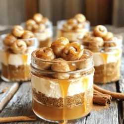 - 1 cup graham cracker crumbs - 1/2 cup unsalted butter, melted - 8 oz cream cheese, softened - 1/2 cup powdered sugar - 1 teaspoon vanilla extract - 1/2 teaspoon ground cinnamon - 1 cup whipped cream (homemade or store-bought) - 1/2 cup mini cinnamon roll bites (store-bought or homemade, if desired) - 1 tablespoon caramel sauce (for drizzling) - Extra cinnamon for sprinkling This recipe is easy and fun! You'll need some key ingredients to make your no-bake cinnamon roll cheesecake cups. First, grab graham cracker crumbs. These will make a tasty crust. Use unsalted butter to hold the crumbs together. Next, cream cheese is a must. It gives the cheesecake its smooth texture. You will also need powdered sugar to sweeten the filling. Vanilla extract adds flavor. Ground cinnamon gives a warm spice that is perfect for this treat. Whipped cream is key for a fluffy texture. Mini cinnamon roll bites add a fun twist. Lastly, caramel sauce makes everything even sweeter, and extra cinnamon for garnish makes it look nice. With these ingredients, you can create a delightful treat that everyone will love! - First, grab a mixing bowl. - Add 1 cup of graham cracker crumbs. - Pour in 1/2 cup of melted unsalted butter. - Stir the mixture until it looks like wet sand. - Now, take small cups or jars. - Spoon the crumb mixture into each cup. - Press it down gently to form a solid base. - In a new bowl, beat 8 oz of softened cream cheese. - Add 1/2 cup of powdered sugar, 1 teaspoon of vanilla extract, and 1/2 teaspoon of ground cinnamon. - Mix until the filling is smooth and creamy. - Next, fold in 1 cup of whipped cream. - Be gentle so it stays fluffy. - Spoon the cheesecake filling over the crust in each cup. - Fill them about three-quarters full. - If you like, add mini cinnamon roll bites on top. - Drizzle 1 tablespoon of caramel sauce over each cup. - Finally, sprinkle a little extra cinnamon for flavor. - Chill the cups in the fridge for at least 2 hours before serving. To get the best texture in your cheesecake cups, start with the cream cheese. Soften it by leaving it out for about an hour. This step helps it mix smoothly. If you forget, you can microwave it in short bursts. Just don’t let it melt. Next, when you add whipped cream, fold it gently into the cream cheese mix. Use a spatula to lift and turn the mixture. This keeps the filling light and airy, which is key for a great texture. For a beautiful presentation, garnish your cheesecake cups. A small piece of cinnamon roll on top looks great. A light dusting of extra cinnamon adds a nice touch too. You can serve these cups chilled for a refreshing treat. If you want, they can also sit at room temperature for a bit. Just keep them cool if it's hot outside. A common mistake is overmixing the cheesecake filling. This can make it too dense. Mix until just combined for the best texture. Another mistake is not letting the cups set long enough. They need at least two hours in the fridge. This time allows the flavors to blend and the texture to firm up. {{image_2}} You can easily switch things up with new flavors. Adding chocolate or maple syrup makes a rich twist. Just mix some chocolate syrup into your cheesecake filling. For a sweet touch, drizzle maple syrup on top. You can also use fruit toppings like apples or cherries. Fresh fruit adds a nice burst of flavor and color. If you're looking for healthier choices, you have options. For the crust, swap graham crackers for gluten-free ones. This change keeps the dessert tasty for everyone! You can also use low-fat cream cheese. It cuts down on fat while keeping the creamy texture. You can adjust portions based on cup size. Mini cups are perfect for small bites, while regular cups give a more filling treat. The presentation also changes; mini cups look cute and fun, while regular cups feel more elegant. Choose your size based on your event or mood! You can store your no-bake cheesecake cups in the fridge for up to five days. To keep them fresh, cover the cups tightly with plastic wrap. This helps maintain their creamy texture. Avoid leaving them uncovered, as air can dry them out and change their taste. Yes, you can freeze no-bake cheesecake cups! They last up to three months in the freezer. To freeze, place the covered cups in a single layer in a freezer-safe container. When you're ready to enjoy them, thaw them in the fridge overnight. This keeps the texture smooth and creamy. Before serving, check the texture. If they seem a bit firm, let them sit at room temperature for about ten minutes. This helps them soften. For a fresh look, add a drizzle of caramel sauce and sprinkle cinnamon on top after refrigeration. This gives your dessert a nice touch and makes it look appetizing! Yes, you can make these cheesecake cups ahead of time. I recommend preparing them up to two days in advance. This gives the flavors time to blend and the cups time to set. Just store them in the fridge. Cover each cup with plastic wrap to keep them fresh. If you want a different option, you can use yogurt or sour cream. Both add creaminess to the cheesecake filling. For a dairy-free choice, try coconut cream. Just whip it up until it is fluffy. Each option will give a nice texture to your cheesecake cups. To make mini cinnamon roll bites at home, start with your favorite dough. Roll it out and spread butter, sugar, and cinnamon on top. Then, roll it up tight and cut it into small pieces. Bake them until golden. These bites are fun and easy to make! You can add them on top of your cheesecake cups for extra flavor. This blog post covered how to make delicious no-bake cheesecake cups. We went over the simple ingredients needed and provided clear steps for preparation. I shared tips for the best texture and how to avoid common mistakes. You can explore fun variations and learn how to store your treats properly. In the end, these cheesecake cups offer endless fun in the kitchen. Enjoy crafting your own flavors and impressing others!