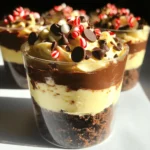 - 1 cup chocolate cookie crumbs - 4 tablespoons unsalted butter, melted - 8 oz cream cheese, softened - 1/2 cup powdered sugar - 1/2 teaspoon peppermint extract - 1 cup heavy whipping cream - 1/4 cup cocoa powder - 1/4 cup mini chocolate chips (plus more for topping) - Crushed peppermint candies (for garnish) Each ingredient plays a key role in the flavor and texture of the No-Bake Chocolate Peppermint Cheesecake Cups. 1. Chocolate cookie crumbs: These form the yummy crust. They provide a sweet, crunchy base. You can use any chocolate cookie you like. 2. Unsalted butter: Melted butter binds the cookie crumbs. It helps the crust hold together. 3. Cream cheese: This gives the cheesecake its rich and creamy texture. Make sure it’s softened for easy mixing. 4. Powdered sugar: This sweetens the cheesecake filling. It blends easily and gives a smooth finish. 5. Peppermint extract: This adds that fresh minty flavor. A little goes a long way, so don’t add too much! 6. Heavy whipping cream: Whipped cream makes the filling light and fluffy. It adds volume and richness. 7. Cocoa powder: This deepens the chocolate flavor. It balances well with the sweetness. 8. Mini chocolate chips: These add little bursts of chocolate in each bite. They make the dessert even more fun. 9. Crushed peppermint candies: These are for garnish. They add crunch and a festive touch to the cups. Using these ingredients, you create a dessert that is both delightful and easy to prepare. The combination of flavors and textures makes each bite special. To start, grab a medium bowl. Combine 1 cup of chocolate cookie crumbs with 4 tablespoons of melted butter. Mix well until the crumbs are fully coated in butter. This gives your crust a rich flavor. Next, take about 2 tablespoons of this mixture and press it firmly into the bottom of each serving cup. This step forms the base of your cheesecake. Now, place the cups in the refrigerator while you prepare the filling. In a large bowl, beat 8 ounces of softened cream cheese with 1/2 cup of powdered sugar. Use an electric mixer to ensure a smooth and creamy texture. Once combined, add 1/2 teaspoon of peppermint extract. This gives your filling that refreshing minty taste. Make sure to mix until everything is fully blended. Now, it’s time to whip the cream. In a separate bowl, whip 1 cup of heavy whipping cream until stiff peaks form. This will create a light texture for your cheesecake. Gently fold the whipped cream into the cream cheese mixture. Be careful not to overmix; you want to keep that airy feel. After that, sift in 1/4 cup of cocoa powder and fold it in until fully combined. Next, stir in 1/4 cup of mini chocolate chips. Reserve a few for topping later. Now, spoon the cheesecake mixture into the cups over the crust. Fill them almost to the top. Use a spatula to smooth the surface; this helps your cups look neat. To set the cheesecake cups, refrigerate them for at least 4 hours. This step is crucial for getting that perfect texture. Once chilled, it’s time to add some flair. Sprinkle the tops with the reserved chocolate chips and some crushed peppermint candies. This adds a festive touch and enhances the flavor. Enjoy your delicious No-Bake Chocolate Peppermint Cheesecake Cups! Using room temperature ingredients is key. Cold cream cheese can make lumps. Let it sit out for about 30 minutes. This helps it mix smoothly with the sugar. To avoid lumps, blend the cream cheese first. Use an electric mixer at medium speed. Mix until it is creamy and smooth before adding the sugar. This step makes a big difference in the final texture. To keep your cheesecake cups fresh, store them in the fridge. Use an airtight container. This prevents the cups from drying out or absorbing odors. If you want to freeze them, place each cup in a freezer-safe container. Cover it well. They can last up to three months in the freezer. Just remember to thaw them in the fridge before serving. Make serving fun and creative. You can layer the cheesecake in clear cups to show off the colors. This makes it look special. For garnish, sprinkle crushed peppermint candies on top. Add some mini chocolate chips too. This not only looks pretty but also adds great flavor. {{image_2}} You can switch things up with flavor. If you love caramel, add a layer of caramel sauce. This adds a sweet twist to your cheesecake cups. Butterscotch is another great option. Just drizzle some on top or mix it in. It creates a rich taste that pairs well with chocolate. You can also try different flavored extracts. Instead of peppermint, use vanilla or almond extract. Each one brings a unique taste. You might find a new favorite! If you need gluten-free options, no problem! Use gluten-free chocolate cookies for your crust. They work just as well and keep the taste amazing. Brands like gluten-free Oreo or any chocolate-flavored gluten-free cookie will do. For the filling, swap regular cream cheese with a dairy-free option. You can find cashew cream cheese as a great alternative. It still gives you that creamy texture we all love. Pair your cheesecake cups with drinks for extra fun. A warm cup of hot cocoa goes perfectly with these treats. Or serve them with peppermint tea to enhance the holiday spirit. You can create a dessert platter too. Arrange your cheesecake cups alongside fresh fruit or cookies. This makes for a beautiful presentation that impresses your guests. Add some whipped cream or chocolate sauce for a finishing touch! To keep your No-Bake Chocolate Peppermint Cheesecake Cups fresh, store them in the refrigerator. Use an airtight container to block out air and moisture. This helps to maintain their rich flavor and creamy texture. If you don’t have an airtight container, cover the cups tightly with plastic wrap. This also works well. These cheesecake cups will stay good in the fridge for up to five days. After that, you may notice a change in taste or texture. Signs of spoilage include an off smell or a change in color. If you see any mold, it's best to throw them away. No need to reheat these cheesecake cups, as they are best served cold. If you have leftovers, just grab a spoon and enjoy them straight from the fridge. They make a perfect sweet treat anytime! Yes, you can make these cheesecake cups ahead of time. This recipe is perfect for meal prep. Just store them in the fridge. Use airtight containers to keep them fresh. You can make them up to two days in advance. This way, you save time and still enjoy a tasty dessert. If you need a cream cheese alternative, try using silken tofu. It gives a similar texture. You can also use dairy-free cream cheese. These options keep your cheesecake creamy and delicious. Always check for flavor as it may change slightly. To reduce sweetness, cut back on powdered sugar. Start with a quarter cup instead of half. You can also add a pinch of salt. This helps balance the sweetness without losing flavor. Taste as you go to find your perfect mix. Yes, you can use regular chocolate. Melt it first, then mix it into the filling. This will change the taste and texture slightly. Use less chocolate than cocoa powder. Start with two ounces of melted chocolate for a rich flavor. To keep whipped cream fluffy, start with chilled equipment. Use a cold bowl and beaters. Whip the cream until stiff peaks form. Avoid overwhipping, as this can make it grainy. Gently fold it into the cream cheese mixture to keep it light. In this article, we covered the delicious steps to make No-Bake Chocolate Peppermint Cheesecake Cups. We discussed key ingredients like chocolate cookie crumbs and cream cheese. You now have simple steps to prepare, assemble, and chill these treats. Remember, use room temperature ingredients for the best texture. Don’t forget the fun variations, like adding caramel or trying gluten-free options. Keep your leftovers fresh with proper storage. Enjoy these cheesecake cups with friends or as a treat for yourself! Happy baking!
