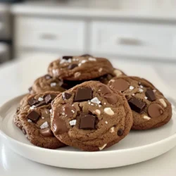 - Butter, sugars, and eggs: - You need 1 cup of unsalted butter. It should be soft, so it mixes well. - Use 1 cup of brown sugar, packed tight for a rich flavor. - Add 1/2 cup of granulated sugar to balance the sweetness. - Include 2 large eggs for moisture and structure. - A teaspoon of vanilla extract gives a lovely aroma. - Dry ingredients including flour and cocoa powder: - Measure out 2 cups of all-purpose flour. This is the base of your cookies. - Use 1/2 cup of unsweetened cocoa powder for that deep chocolate taste. - Add 1 teaspoon of baking soda to help the cookies rise. - A pinch of salt (1/2 teaspoon) brings out the flavors. - Chocolate types and espresso: - Fold in 1 cup of semi-sweet chocolate chips for gooey bites. - Use 1/2 cup of dark chocolate chunks for extra richness. - Mix in 1 tablespoon of instant espresso powder. It enhances the chocolate flavor and adds a nice coffee kick. - Finish with sea salt flakes on top for a touch of savory. This ingredient list ensures your cookies are rich, chocolatey, and utterly delicious. Each component plays a role in creating that perfect bakery-style double chocolate espresso cookie. 1. Start by preheating your oven to 350°F (175°C). This makes sure your cookies bake evenly. Line two baking sheets with parchment paper. This helps prevent sticking. 2. In a large mixing bowl, cream together 1 cup of softened unsalted butter, 1 cup of packed brown sugar, and 1/2 cup of granulated sugar. Mix until it becomes smooth and fluffy. This step adds air to your dough. 3. Beat in 2 large eggs, one at a time. Then add in 1 teaspoon of vanilla extract. Make sure to mix well after adding each egg. This helps bind the ingredients. 1. In a separate bowl, whisk together 2 cups of all-purpose flour, 1/2 cup of unsweetened cocoa powder, 1 teaspoon of baking soda, 1/2 teaspoon of salt, and 1 tablespoon of instant espresso powder. Mixing these dry ingredients well ensures even flavor. 2. Gradually add the dry mixture to the wet mixture. Mix until just combined. Be careful not to overmix, as this can make your cookies tough. 1. Using a cookie scoop or tablespoon, drop generous portions of dough onto the prepared baking sheets. Leave space between each cookie to allow for spreading. 2. Sprinkle a pinch of sea salt flakes on top of each cookie. This adds a nice touch of flavor. 3. Bake for 10-12 minutes. The edges should be set, but the centers can stay slightly soft. They will firm up as they cool. 4. Allow the cookies to cool on the baking sheets for about 5 minutes. After that, transfer them to a wire rack to cool completely. This helps maintain their soft, chewy texture. Getting the right cookie texture is key. Start with butter at room temperature. Cold butter makes dough dense. Softened butter mixes better with sugars, creating air pockets. This makes cookies light and chewy. Mixing is just as important. Use a mixer on low speed. Beat the butter and sugars until fluffy, then add eggs slowly. When you add dry ingredients, mix until just combined. Overmixing makes cookies tough. You want a soft dough with some lumps. If you need to adjust the recipe, you can swap ingredients. For gluten-free cookies, use a gluten-free flour. For a dairy-free option, use coconut oil instead of butter. These swaps can work well and taste great. Storing cookie dough is easy. After mixing, shape the dough into balls. Place them on a tray and freeze until solid. Then, transfer them to a bag. You can bake them fresh later. Just add a few extra minutes to the baking time. {{image_2}} You can make these cookies even more fun! Here are some great ideas: - Nuts: Add 1/2 cup of chopped walnuts or pecans for a crunchy bite. - Dried Fruit: Add 1/2 cup of dried cherries or cranberries for a sweet twist. - Mint Flavor: Mix in 1/2 teaspoon of mint extract for a refreshing taste. - Orange Zest: Add the zest of one orange to brighten the cookie's flavor. Want to make these cookies fit your diet? Here’s how: - Gluten-Free: Swap all-purpose flour with a gluten-free flour blend. This makes the cookies safe for those who can't eat gluten. - Vegan Adaptations: Use 1/4 cup of unsweetened applesauce instead of eggs. Replace the butter with coconut oil or a vegan butter alternative. These adjustments let you enjoy the rich flavors while meeting your dietary needs! To keep your bakery-style double chocolate espresso cookies fresh, store them in an airtight container. This helps prevent moisture loss and keeps them soft. You can layer them with parchment paper to avoid sticking. If you want to save some for later, freeze the unbaked cookie dough. Scoop the dough into balls and place them on a baking sheet. Freeze them until firm, then transfer the balls to a zip-top bag. This way, you can bake fresh cookies anytime! These cookies last about a week at room temperature. Make sure to keep them in a cool, dry place away from sunlight. To maintain freshness, check for any signs of hardening. If they start to feel dry, consider using a slice of bread in the container to help retain moisture. For frozen dough, it can last up to three months. Make sure to label the bag with the date. When you're ready to bake, just pull out the dough and bake from frozen. Enjoy warm cookies with a rich chocolate flavor! Can I use a different type of flour? Yes, you can use different flours. Common choices are whole wheat or gluten-free flour. Just remember, the texture might change a bit. Whole wheat flour will make cookies denser. Gluten-free options require special adjustments, so check for a suitable blend. How to fix dry or crumbly cookie dough? If your dough is dry, try adding a tablespoon of milk or water. Mix it in slowly. If it’s still crumbly, you might need more fat. Add a little melted butter and mix well. To avoid this issue, measure your flour correctly. Use a spoon to scoop and level it. What can I do with leftover ingredients? Leftover chocolate chips or cocoa powder can be used in other recipes. You can add chocolate chips to pancakes or muffins. Cocoa powder works well in smoothies or hot cocoa. Get creative! You can even use the butter in other baked goods. Can these cookies be made ahead of time? Absolutely! You can make the dough and chill it in the fridge for up to three days. If you want to store it longer, freeze the dough. Just scoop the dough onto baking sheets, freeze them, then store in a bag. When ready, bake them straight from the freezer. In this post, we covered the key steps to bake amazing cookies. We discussed essential ingredients like butter, sugars, and chocolate. You learned how to prepare, mix, and bake your dough for perfect results. I shared tips for texture and storage for fresh cookies. Finally, we explored fun variations and dietary options. Now, you have all you need to create delicious treats with ease. Happy baking!
