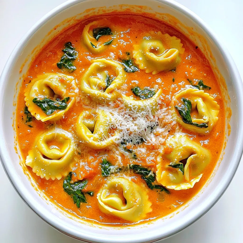 - 2 cups of cheese tortellini (fresh or frozen) - 1 can (28 oz) of crushed tomatoes - 1 can (15 oz) of coconut milk or heavy cream Cheese tortellini serves as the heart of this dish. You can use fresh or frozen tortellini. Both options work well, giving you a rich, cheesy bite. Crushed tomatoes add a deep, tangy flavor. This forms the base of our creamy sauce. You can choose between coconut milk for a hint of sweetness or heavy cream for a rich texture. - 1 medium onion, diced - 3 cloves of garlic, minced - 1 teaspoon dried basil - 1 teaspoon dried oregano - 1/2 teaspoon red pepper flakes (optional) - Salt and pepper to taste Diced onion and minced garlic bring warmth and depth to the dish. They sauté nicely and fill your kitchen with a lovely aroma. Dried basil and oregano add classic Italian flavors. Red pepper flakes can give a nice kick, but you can skip them if you prefer a milder taste. Be sure to adjust salt and pepper to enhance the dish's overall flavor. - 1 cup fresh spinach, roughly chopped - Grated Parmesan cheese for serving Chopped spinach adds a pop of color and nutrition. It wilts beautifully into the dish, creating contrast with the creamy sauce. Finally, grated Parmesan cheese on top adds an extra layer of flavor. It melts into the dish, making each bite even more delightful. Start by combining the crushed tomatoes, coconut milk, and vegetable broth in your slow cooker. Use a large spoon to mix them well. This creamy base gives the dish a rich flavor. The crushed tomatoes add sweetness, while coconut milk brings creaminess. The vegetable broth adds depth, making this dish taste amazing. Next, add the diced onion and minced garlic to the slow cooker. Stir in the dried basil, oregano, red pepper flakes, salt, and pepper. The onion and garlic will infuse the dish with great flavor as it cooks. The herbs add warmth and aroma. If you like some heat, the red pepper flakes are a nice touch. Cook the mixture on low for 4 hours or on high for 2 hours. You want the onion to become soft and translucent. After this time, stir in the cheese tortellini and chopped spinach. Cover and cook for an additional 30 minutes on high. This will cook the tortellini perfectly. Once done, give it a gentle stir and taste. Adjust the salt and pepper as needed. Serve with freshly grated Parmesan cheese on top for extra flavor. Adjust the seasoning to fit your taste. After cooking, taste the dish. If it lacks flavor, add salt and black pepper. Fresh herbs like basil or parsley can also boost the taste. You could sprinkle them over the top when serving. This simple step can make a big difference. Slow cookers vary in heat levels. For some models, 4 hours on low may be too much. Check the dish at 3 hours to see if the onion is soft. If you’re in a hurry, use the high setting for 2 hours. Always keep an eye on it to avoid overcooking. Want to switch it up? Add cooked chicken, sausage, or beans for protein. You can also toss in other veggies like bell peppers or zucchini. If you prefer a richer taste, use heavy cream instead of coconut milk. These changes can create a new twist on your creamy tomato tortellini. {{image_2}} You can add protein to your creamy tomato tortellini. Chicken and sausage work well. Cook the chicken first, then shred it into the dish. If you use sausage, slice it and brown it before adding. For a meatless option, try canned beans. Black beans or cannellini beans add protein and fiber. Simply stir them in with the tortellini. To make this dish vegetarian or vegan, swap the coconut milk or heavy cream for plant-based milk. Almond or oat milk can work, but coconut milk adds a nice creaminess. For cheese lovers, use vegan cheese or nutritional yeast for a cheesy taste. This way, you keep the meal rich and satisfying without dairy. Experimenting with herbs and sauces can change your dish's flavor. Fresh basil or parsley can brighten the meal. Add a splash of balsamic vinegar for tang. You can also try adding a tablespoon of pesto for a fresh twist. Don't hesitate to mix in different spices, like thyme or rosemary, for depth. Each change gives you a new taste adventure. To enjoy your Slow Cooker Creamy Tomato Tortellini, you need to reheat it well. The best method is to use the stove. Pour the leftovers into a pot. Heat on low, stirring often. This helps keep the tortellini from sticking. You can also use the microwave. Place it in a microwave-safe bowl. Heat for 1-2 minutes, stirring halfway. Check if it’s warm throughout before serving. If you want to save some for later, freezing is a great option. First, let the dish cool completely. Then, transfer it to an airtight container. Leave some space at the top for expansion. You can also use freezer bags. Squeeze out the air to prevent freezer burn. Label the container with the date. Store in the freezer for up to 3 months. Leftovers of this dish last about 3-4 days in the fridge. Make sure to store it in an airtight container. If you freeze it, it stays good for about 3 months. Always check for signs of spoilage before eating. If it smells off or looks strange, it's best to throw it out. Yes, you can use frozen tortellini in this recipe. There’s no need to thaw it first. Just toss it into the slow cooker with the other ingredients at the end of cooking. It will cook perfectly in the sauce, absorbing all the flavors. If you want to swap out coconut milk, heavy cream is a great option. You can also use any plant-based milk, like almond or oat milk. Just keep in mind that these alternatives may change the flavor a bit. Choose what fits your taste best. To make this dish gluten-free, look for gluten-free tortellini available in stores. You can also use gluten-free pasta. For the broth, ensure you select a gluten-free vegetable broth. With these swaps, you can enjoy your creamy tomato tortellini without worry! This blog post covers a delicious slow cooker recipe featuring cheese tortellini, crushed tomatoes, and coconut milk. You learned how to prepare the base, add aromatics, and cook it to perfection. Tips for texture, serving ideas, and variations like protein additions were shared. Storing and reheating leftovers was also discussed. Embrace this tasty dish and enjoy trying the various options. Cooking should be fun and easy!