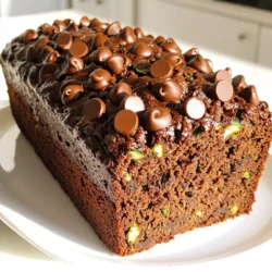 - 2 cups grated zucchini (about 1 medium zucchini) - 1 cup all-purpose flour - 1 cup whole wheat flour - 1/2 cup unsweetened cocoa powder - 3/4 cup brown sugar, packed - 1/4 cup granulated sugar - 2 large eggs The main star of this recipe is the zucchini. It adds moisture and a subtle flavor. The flour blend gives the bread a nice structure. I use both all-purpose and whole wheat flour for a balanced taste. The cocoa powder gives a rich chocolate flavor. Brown sugar adds depth, while granulated sugar sweetens without overpowering the other flavors. Finally, the eggs bind everything together, making the bread rise beautifully. - 1 cup semi-sweet chocolate chips - 1/2 cup chopped walnuts (optional) For a chocolatey experience, I love to toss in chocolate chips. They melt and create pockets of gooey goodness. Walnuts add a nice crunch and earthy flavor. You can skip the walnuts if you prefer a smoother texture. - 1 teaspoon baking powder - 1 teaspoon baking soda - 1/2 teaspoon salt - 1 teaspoon ground cinnamon - 1/2 cup vegetable oil Baking powder and baking soda help the bread rise. I always check their freshness before using. Salt enhances all the flavors in the bread. Ground cinnamon adds warmth, making each bite cozy. Lastly, vegetable oil keeps the bread moist and tender. It’s a key player in achieving that bakery-style texture. First, I preheat my oven to 350°F (175°C). This step is key for even baking. Next, I grease a 9x5-inch loaf pan with butter or oil. I can also line it with parchment paper for easy removal later. In a medium bowl, I combine 2 cups of grated zucchini with 2 large eggs. Then, I add 1/2 cup of vegetable oil and 1 tablespoon of vanilla extract. I whisk everything together until it looks nice and smooth. In another large bowl, I mix 1 cup of all-purpose flour and 1 cup of whole wheat flour. I also add 1 teaspoon of baking powder, 1 teaspoon of baking soda, 1/2 teaspoon of salt, 1 teaspoon of ground cinnamon, and 1/2 cup of cocoa powder. I stir these dry ingredients well until they are combined. Now, I pour the wet mixture into the dry ingredients. I gently fold them together with a spatula. It's important not to overmix; some lumps are fine. Next, I fold in 1 cup of semi-sweet chocolate chips and 1/2 cup of chopped walnuts if I want some extra crunch. I pour the batter into my prepared loaf pan and smooth the top. I like to sprinkle a few chocolate chips on top for a nice touch. Then, I bake it in my preheated oven for 55-65 minutes. I check if it's done by inserting a toothpick in the center; it should come out clean. Once baked, I let the bread cool in the pan for about 10 minutes. After that, I carefully transfer it to a wire rack. This helps it cool completely before slicing. The smell is amazing, and I can’t wait to enjoy a slice! To get that perfect bakery-style texture, mixing matters. Keep these tips in mind: - Mix wet ingredients: Start by whisking together zucchini, eggs, oil, and vanilla until smooth. - Combine dry ingredients: In a separate bowl, blend flours, baking powder, baking soda, salt, cinnamon, and cocoa well. - Folding: Gently fold the wet mix into the dry mix. This keeps air in the batter. Avoid overmixing; lumps are fine. Ingredient temperature is crucial. Use room temperature eggs and oil. This helps create a better rise and texture. Cold ingredients can lead to dense bread. To boost flavor, consider adding spices or extracts. Try these ideas: - Spices: Along with cinnamon, add nutmeg or allspice for warmth. - Extracts: A splash of almond or orange extract can add depth. For chocolate chips, quality matters. Choose semi-sweet or dark chocolate for a richer taste. You can mix in milk or white chocolate chips for variety. Presentation makes a difference. Here are some tips for slicing and serving: - Slicing: Use a sharp knife for clean cuts. Slice when the bread is cool. - Serving: Serve warm with butter on top for a delightful touch. Garnish ideas can elevate your dish. Sprinkle cocoa powder or add fresh mint leaves on top for color and flavor. Enjoy your bakery-style zucchini bread! {{image_2}} You can make this bread even better! Add nuts like walnuts or pecans for crunch. Dried fruits like raisins or cranberries add sweetness. You can also swap the all-purpose flour for almond or oat flour. Each choice brings a new taste and texture to the bread. To make it lighter, reduce the sugar. Try using half the brown sugar. You can also use applesauce or yogurt instead of some oil. This change keeps the bread moist while cutting fat and calories. If you need gluten-free bread, use a blend of gluten-free flours. Look for blends that include rice flour and tapioca flour. When using these flours, check your baking time. Gluten-free bread may need a bit longer to bake. Always test with a toothpick to ensure it’s done. To store unbaked batter, refrigerate it in an airtight container. This keeps the batter fresh for up to 24 hours. If you want to keep it longer, you can freeze it. Pour the batter into a freezer-safe container. Leave some space at the top, as it will expand. You can freeze it for up to three months. Once baked, let the bread cool completely. Store it at room temperature in a bread box or a plastic bag. This will keep it fresh for about three days. If you need to store it longer, freeze the slices. Wrap each slice in plastic wrap and place them in a freezer bag. This way, they last for up to three months. To reheat slices, use the microwave or the oven. For the microwave, heat one slice for 20 to 30 seconds. For the oven, preheat it to 350°F (175°C) and warm the slices for about 10 minutes. You can serve reheated slices with a pat of butter. They taste great warm, and you can add a sprinkle of cocoa powder for a nice touch. To keep your zucchini bread moist, use fresh zucchini. Grate it and squeeze out excess water. Also, include oil in your recipe. This adds moisture. Don’t overmix your batter; it can make bread dense. Bake until just done to avoid dryness. Yes, you can use dark chocolate or milk chocolate instead. Feel free to mix chocolate types for a unique taste. You can even try white chocolate for a sweeter option. Just keep the same amount of chocolate chips in your recipe. If you need an egg substitute, try unsweetened applesauce. Use 1/4 cup of it for each egg. You can also use mashed bananas or a flaxseed meal mix. For the flaxseed mix, combine 1 tablespoon of ground flaxseed with 2.5 tablespoons of water. Check your bread with a toothpick. Insert it into the center after 55 minutes of baking. If it comes out clean, your bread is done. If not, bake for another 5-10 minutes. The top should look firm and slightly golden. Yes, yellow squash works well as a substitute. The taste is similar, and it can add a fun color to your bread. Just make sure to grate it as you would zucchini. The baking time will stay the same, so you’re all set! In this blog post, we covered how to make delicious zucchini bread. We discussed the key ingredients, step-by-step instructions, and helpful tips. You learned about flavor variations and ways to store your bread. Baking can be fun and rewarding. With fresh flavors and easy methods, you can impress everyone. Enjoy your baking journey!