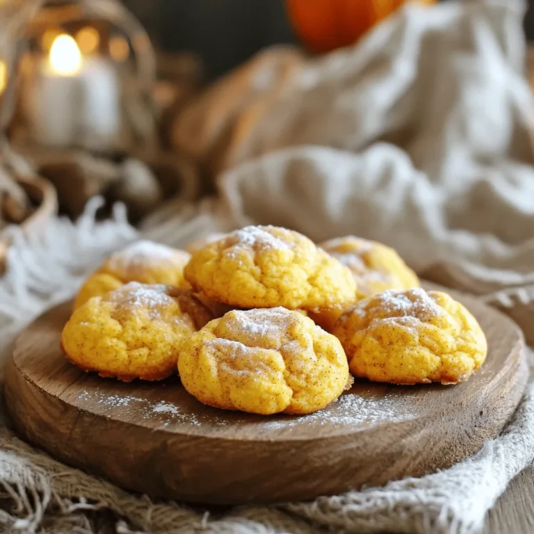 - 1 cup unsalted butter, softened - 1 cup granulated sugar - 1/2 cup brown sugar, packed - 1 cup pumpkin puree - 2 large eggs - 3 1/2 cups all-purpose flour - 2 teaspoons cream of tartar - 1 teaspoon baking soda - 1 teaspoon ground cinnamon - 1 teaspoon pumpkin pie spice - 1/2 teaspoon salt - 1/2 cup granulated sugar (for rolling) - 2 tablespoons ground cinnamon (for rolling) To make these cookies, gather the ingredients listed above. Start with the butter. It should be soft but not melted. Use a mixer to blend the butter with both sugars until it becomes light and fluffy. This step is key for a good texture. Next, add the pumpkin puree and eggs. Mix well until everything is smooth. This mixture gives the cookies their rich flavor and moisture. In a different bowl, combine the flour, cream of tartar, baking soda, cinnamon, pumpkin pie spice, and salt. This mix adds depth to the cookie's taste. Slowly add this dry mix to the wet mixture. Stir gently. Overmixing can make your cookies tough. For rolling, mix the extra sugar and cinnamon in a small bowl. This will coat the cookie balls before baking. You’ll love the extra sweetness and spice it adds. Each ingredient plays an important role in creating those soft, flavorful cookies you’ll want to share. 1. Preheat the oven and prepare the baking sheet: Set your oven to 350°F (175°C). Line your baking sheet with parchment paper. This step helps the cookies bake evenly and prevents sticking. 2. Creaming butter and sugars: In a large bowl, add 1 cup of softened unsalted butter, 1 cup of granulated sugar, and 1/2 cup of packed brown sugar. Mix them together until the mixture is light and fluffy. This process adds air to the dough, making your cookies soft and chewy. 3. Adding pumpkin puree and eggs: Next, add 1 cup of pumpkin puree and 2 large eggs to the bowl. Beat the mixture until it is well combined. The pumpkin adds moisture and flavor, making these cookies truly special. 1. Combining flour, cream of tartar, and spices: In a separate bowl, whisk together 3 1/2 cups of all-purpose flour, 2 teaspoons of cream of tartar, 1 teaspoon of baking soda, 1 teaspoon of ground cinnamon, 1 teaspoon of pumpkin pie spice, and 1/2 teaspoon of salt. This mixture gives the cookies their structure and enhances the pumpkin flavor. 2. Gradually folding in dry ingredients: Slowly add the dry mix to the wet ingredients. Stir gently until just combined. Be careful not to overmix, as this can make your cookies tough. 1. Rolling dough into balls and coating: In a small bowl, mix 1/2 cup of granulated sugar and 2 tablespoons of ground cinnamon. Scoop out tablespoon-sized portions of dough and roll them into balls. Then, roll each ball in the cinnamon-sugar mixture to coat them well. 2. Baking times and tips for perfect cookies: Place the coated dough balls on the prepared baking sheet, spaced about 2 inches apart. Bake them in the preheated oven for 10 to 12 minutes. The edges should look lightly golden. The centers may seem soft, but that's okay! Let them cool on the baking sheet for 5 minutes. Then transfer them to wire racks to cool completely. Enjoy the warm, cozy flavors of fall in every bite! To get the best cookies, do not overmix the dough. Mix just until you see no dry flour. This keeps your cookies soft and chewy. When placing the cookie balls on the baking sheet, space them about 2 inches apart. This space allows them room to spread while baking. If they are too close, they may stick together. You can add nuts or chocolate chips to the dough. Chopped pecans or walnuts give a nice crunch. Chocolate chips add sweetness and richness. Try swapping spices for a twist. Instead of pumpkin pie spice, use nutmeg or cardamom. Each spice brings a different flavor to your cookies. For a fun serving idea, place cookies on a festive platter. A sprinkle of powdered sugar on top makes them look extra special. Pair these cookies with warm apple cider or a cup of hot cocoa. The flavors blend well and enhance your treat experience. {{image_2}} You can easily make these cookies vegan by swapping the eggs. Use 1/4 cup of unsweetened applesauce for each egg. For a gluten-free version, substitute all-purpose flour with a gluten-free blend. Check that your pumpkin puree is also gluten-free. Feel free to play with spices for fun flavors. Instead of pumpkin pie spice, try nutmeg or allspice. A hint of ginger can add warmth. You can also mix in some cocoa powder for a chocolatey twist. To make these cookies festive, add chopped nuts like pecans or walnuts. Dried cranberries offer a pop of color and tartness. For a holiday touch, sprinkle some edible glitter on top. You can even use cookie cutters to shape the dough for special occasions. Incorporate seasonal ingredients like maple syrup or butterscotch chips. These add a sweet depth to the flavor. Fresh grated orange zest can bring a bright note, perfect for winter baking. For smaller treats, scoop out tablespoon-sized dough and roll them into mini cookies. This way, you can enjoy one without feeling guilty. You can also bake the dough in a pan to make cookie bars. Cut them into squares for easy sharing. These ideas let you enjoy pumpkin spice snickerdoodle cookies in your own way. Each variation keeps the same great taste while adding a unique twist. To keep your Pumpkin Spice Snickerdoodle Cookies fresh, use an airtight container. A glass or plastic container works best. Line it with parchment paper to absorb moisture. Store the cookies at room temperature for up to a week. Refrigeration can dry them out. If you must refrigerate, wrap each cookie tightly. This helps retain moisture. When ready to eat, let them sit at room temperature for a few minutes. You can freeze both dough and baked cookies. For dough, scoop it into balls and place them on a baking sheet. Freeze until firm, then transfer to a freezer bag. This way, you can bake fresh cookies anytime. For baked cookies, allow them to cool completely. Place them in an airtight container with parchment paper between layers. They will stay fresh for up to three months. When you're ready to enjoy, thaw baked cookies at room temperature. For dough, bake straight from the freezer, adding a minute or two to the baking time. Can I use canned pumpkin puree? Yes, you can use canned pumpkin puree. It saves time and works well. Just make sure to choose 100% pure pumpkin. Avoid pumpkin pie filling, as it has added sugars and spices. How can I make these cookies softer or chewier? To make these cookies softer or chewier, you can slightly reduce the baking time. Also, add an extra egg yolk or increase the butter. These tips will help keep moisture in the cookies. What can I do if I don’t have cream of tartar? If you don’t have cream of tartar, you can use lemon juice or white vinegar. Use one teaspoon of either for every two teaspoons of cream of tartar. This will help stabilize the cookies. What should I do if my dough is too sticky? If your dough is too sticky, add a bit more flour. Start with one tablespoon at a time until the dough is manageable. Be careful not to add too much flour, as it can change the texture. How do I know when the cookies are done baking? You will know the cookies are done when the edges are lightly golden. The centers may still look soft. They will firm up as they cool on the baking sheet. Can I reduce the sugar content? Yes, you can reduce the sugar content. Cut the sugar by about 25% for less sweetness. The cookies will still be tasty and have great texture. How can I adjust the recipe for high altitude? For high altitude, you may need to increase flour and decrease sugar slightly. Start by adding two tablespoons of flour. Reduce the sugar by one to two tablespoons. These changes help the cookies rise properly. In this blog post, we explored how to make pumpkin spice snickerdoodle cookies. We covered every step, from getting your ingredients to baking tips. You learned how to achieve the perfect texture and even customize the recipe to fit your needs. Baking these cookies can fill your home with great scents and warm feelings. So gather your ingredients and enjoy creating this treat! Whether for a holiday or a cozy night in, these cookies are sure to please. Happy baking!