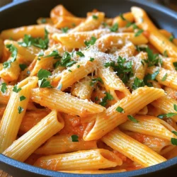- 12 oz (340g) pasta of your choice (penne or fettuccine) - 2 large red bell peppers, roasted and peeled - 1/2 cup (120ml) heavy cream - 1/4 cup (60ml) vegetable broth The main ingredients for creamy roasted red pepper pasta are simple yet packed with flavor. Choose your favorite pasta, either penne or fettuccine. The roasted red bell peppers give this dish its sweet, smoky taste. Heavy cream adds richness, while vegetable broth balances the flavors. - 3 cloves garlic, minced - 1 small onion, chopped - 2 tablespoons olive oil - 1 teaspoon dried basil - 1 teaspoon dried oregano - Salt and pepper to taste - Fresh parsley, chopped (for garnish) - Grated Parmesan cheese (optional, for serving) Seasoning is key to this dish. Garlic and onion bring warmth and depth to the sauce. Olive oil helps sauté these ingredients, enhancing their flavors. Dried basil and oregano add a touch of herbiness. Don’t forget salt and pepper; they bring everything together. For garnish, use fresh parsley and optional grated Parmesan for an extra layer of taste. To start, we need to roast our red bell peppers. Preheat your oven to 450°F (232°C). Place the whole peppers on a baking sheet. Roast them for 20 to 25 minutes. Turn the peppers every so often. You want the skins to char and blister. Once roasted, remove them from the oven. Let them cool down for a bit. After they cool, peel off the skins. Remove the seeds and set the peppers aside. This method gives our pasta a rich flavor. Next, we cook the pasta. Bring a large pot of salted water to a boil. Add your chosen pasta, like penne or fettuccine. Cook it according to the package instructions until it is al dente. This usually takes about 8 to 10 minutes. Once cooked, drain the pasta. Be sure to save about 1/2 cup of the pasta water. We will use this later to adjust our sauce. Now, let’s make the cream sauce. Heat olive oil in a large skillet over medium heat. Add the chopped onion and sauté it for about 3 to 4 minutes. You want the onion to be soft and a bit clear. Then, add the minced garlic and cook for another 1 to 2 minutes. Make sure the garlic does not burn. In a blender, combine the roasted peppers, heavy cream, vegetable broth, dried basil, oregano, salt, and pepper. Blend until smooth and creamy. This mixture is our flavorful sauce. Finally, we combine everything. Pour the red pepper cream sauce into the skillet with the onion and garlic. Stir gently to mix. Let this simmer for 3 to 5 minutes. If your sauce seems too thick, add some of the reserved pasta water. This helps reach the perfect consistency. Add the cooked pasta to the skillet. Toss the pasta in the sauce until it is well coated. Cook for another 2 to 3 minutes on low heat. This helps the flavors blend together nicely. Taste the dish and adjust the seasoning if needed. Enjoy your creamy roasted red pepper pasta! To enhance the taste of your creamy roasted red pepper pasta, consider adjusting the seasoning. Add more dried basil or oregano for a bolder flavor. If you like spice, try adding a pinch of red pepper flakes. Taste as you go. Timing is key; let the sauce simmer for at least three minutes. This helps the flavors blend, creating a rich taste. You’ll need a few essential tools to prepare this dish. First, use a blender or food processor to make the sauce smooth. A large skillet is ideal for sautéing the onions and garlic. Lastly, a big pot is perfect for cooking the pasta. Having the right tools makes cooking fun and easy. For a complete meal, pair your pasta with a fresh salad. A simple green salad with lemon vinaigrette works well. You might also enjoy some crusty bread on the side. It’s great for soaking up the creamy sauce. Feel free to sprinkle extra Parmesan cheese on top for added flavor. {{image_2}} You can change the pasta type to fit your taste. Penne or fettuccine works well. You can also try gluten-free pasta if you prefer. For a dairy-free option, swap heavy cream for coconut cream or cashew cream. These alternatives keep the dish creamy without dairy. Want to spice things up? Add red pepper flakes or smoked paprika for a kick. Fresh herbs like basil or thyme can brighten the dish. If you want protein, grilled chicken or shrimp works great. Simply cook them separately and add them to the pasta at the end. Short on time? Make a one-pan version. Cook the pasta in the same pot as the sauce. Just add the pasta to the sauce with enough water to cook it. This saves time and cleanup. You can also use store-bought roasted red peppers for a faster meal. To store your creamy roasted red pepper pasta, let it cool to room temperature. Transfer it to an airtight container. This helps keep it fresh and tasty. You can store it in the fridge for up to 3 days. Always check for any signs of spoilage before you eat it. If you want to freeze this dish, follow these steps. First, let the pasta cool completely. Then, put it in a freezer-safe container. Make sure to leave some space for expansion. You can freeze it for up to 2 months. To reheat frozen pasta, take it out of the freezer. Let it thaw in the fridge overnight. Then, heat it on the stove over low heat. Add a splash of water or extra cream if it seems dry. Stir until heated through. Enjoy your creamy pasta again! Yes, you can use jarred roasted red peppers. They save time and effort. They are also consistent in flavor. However, they may have added salt or preservatives. This can change the taste. If using jarred peppers, rinse them to remove excess salt. Always taste the sauce before serving. Adjust the seasoning as needed. To make this creamy roasted red pepper pasta vegan, swap the heavy cream for coconut cream or cashew cream. Use vegetable broth instead of any meat-based option. You can also omit cheese or use a vegan cheese alternative. This way, you keep the creamy texture and rich flavor without dairy. This pasta pairs well with a fresh salad. A simple green salad with lemon dressing works great. Garlic bread is another good choice. You might also enjoy grilled vegetables on the side. For a heartier meal, serve it with roasted chicken or a protein of your choice. If your sauce is too thick, add reserved pasta water a little at a time. Stir well to combine. This helps thin it out without losing flavor. You can also add more vegetable broth or a splash of plant-based milk. Adjust until you reach your desired consistency. This blog post covered everything about making creamy roasted red pepper pasta. We looked at the key ingredients, from pasta to roasted peppers. I explained the steps to cook and blend your sauce perfectly. Tips on flavors and serving made it easy to elevate your dish. You also learned about variations and storage options. Remember, cooking can be fun and flexible. Adjust recipes to suit your taste. With practice, you’ll become a pasta pro in no time!