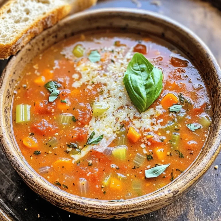 To make Slow Cooker Tuscan Tomato Soup, you need: - 2 cans (28 oz each) crushed tomatoes - 1 medium onion, chopped - 3 garlic cloves, minced - 2 carrots, diced - 2 celery stalks, diced - 4 cups vegetable broth - 1 teaspoon dried basil - 1 teaspoon dried oregano - 1 teaspoon red pepper flakes (optional) - 1 cup heavy cream or coconut milk - Salt and pepper to taste - Fresh basil leaves for garnish - Grated Parmesan cheese (optional) You can easily adapt this soup for different diets. For a dairy-free option, use coconut milk instead of heavy cream. This keeps the soup creamy and rich. If you need it gluten-free, check your vegetable broth. Most brands are gluten-free, but always read the label to be sure. For the best flavor, I suggest these brands: - Crushed Tomatoes: San Marzano tomatoes are great for depth of flavor. - Vegetable Broth: Swanson Organic Vegetable Broth is rich and flavorful. - Coconut Milk: Thai Kitchen makes a creamy coconut milk that works well. - Parmesan Cheese: BelGioioso Parmesan is excellent for grating over the soup. These choices help boost the taste and quality of your soup! Let’s get started on your Tuscan tomato soup. First, gather all your ingredients. You will need: - 2 cans (28 oz each) crushed tomatoes - 1 medium onion, chopped - 3 garlic cloves, minced - 2 carrots, diced - 2 celery stalks, diced - 4 cups vegetable broth - 1 teaspoon dried basil - 1 teaspoon dried oregano - 1 teaspoon red pepper flakes (optional) - 1 cup heavy cream or coconut milk - Salt and pepper to taste - Fresh basil leaves for garnish - Grated Parmesan cheese (optional) Now, chop the onion, carrots, and celery. Mince the garlic. It’s okay to use canned tomatoes; they save time. Add all these fresh ingredients into your slow cooker. Pour in the crushed tomatoes and vegetable broth next. Now, add the dried herbs and seasonings. Mix everything well. It should smell great already! You can cook this soup on low or high. If you choose low, your soup will need 6-8 hours. This slow method lets the flavors blend beautifully. If you want it done quicker, set the slow cooker to high. It will take about 3-4 hours. Either way, the soup will taste amazing! Once the soup is done cooking, it’s time to blend it. If you like a smooth soup, use an immersion blender. Blend until it’s creamy. If you prefer some chunks, only blend half of the soup. This gives you a nice mix of textures. After blending, stir in the heavy cream or coconut milk. Heat it on low for an extra 15-30 minutes. Now your Tuscan tomato soup is ready to serve! Enjoy it with fresh basil and Parmesan. To boost the flavor in your Slow Cooker Tuscan Tomato Soup, think about using herbs and spices. Fresh herbs add a bright taste. You can use fresh basil instead of dried. Just add it at the end of cooking for the best flavor. For a more complex taste, try adding garlic powder or onion powder. They work well if you want a stronger flavor. You can also play with spices. If you like heat, add more red pepper flakes. A pinch of sugar can balance acidity from the tomatoes too. Serve your soup in rustic bowls. A drizzle of cream on top looks nice. Fresh basil leaves add a pop of color. Pair the soup with crusty bread. It’s perfect for dipping! You can also add a side salad. A simple mix of greens with olive oil works great. For a heartier meal, serve it with grilled cheese sandwiches. They go well together and make a filling dinner. One mistake is not blending enough. Blend until smooth unless you want it chunky. If you blend too little, the soup can be watery. Another common error is overcooking the vegetables. They should be tender but not mushy. Stick to the cooking times for the best texture. Lastly, be careful with salt. Taste your soup before adding more. The broth and cheese can be salty on their own. Adjust slowly to avoid oversalting. {{image_2}} You can add protein to your soup for more heartiness. Cooked chicken or sausage works well. If you use chicken, shred it before adding. For sausage, slice it and brown it first for more flavor. If you prefer beans, use canned ones like white beans or chickpeas. Just rinse and stir them in during the last hour of cooking. This change makes the soup filling and nutritious. Feel free to add seasonal vegetables to enhance the soup's flavor. Zucchini, spinach, or bell peppers blend nicely. Chop them into small pieces to ensure they cook well. Add these veggies with the other ingredients at the start. This method allows the vegetables to soften and soak up the flavors. It also adds color and nutrition to your bowl. If you want a vegan version, swap heavy cream for coconut milk. Coconut milk adds a rich texture without dairy. You can also use cashew cream for a nutty flavor. To make cashew cream, blend soaked cashews with water until smooth. Stir your choice of cream into the soup before serving. This keeps it creamy and delicious, while still being plant-based. To store leftover soup, let it cool first. Pour it into an airtight container. You can keep it in the fridge for about 3 to 5 days. Make sure to label the container with the date. This helps you know when to eat it. If you want to freeze the soup, use freezer-safe bags or containers. Fill them up, leaving some space for expansion. The soup can last in the freezer for up to 3 months. When you’re ready to eat it, move it to the fridge the night before. This helps it thaw slowly and safely. To reheat the soup, pour it into a pot. Heat it on low to medium heat, stirring often. You can also use a microwave. Put it in a safe bowl and heat for 2 to 3 minutes. Stir halfway through for even warming. If the soup is too thick, add a splash of broth or water. Enjoy your warm bowl of soup! To thicken your soup, you can use a few methods. First, blend the soup longer. This will break down the veggies more. You can also add a cornstarch slurry. Mix one tablespoon of cornstarch with two tablespoons of cold water. Stir this mix into the soup and heat for a few minutes. Another option is to add more heavy cream or coconut milk. This adds richness and thickness. Yes, you can make this soup on the stovetop! Start by sautéing the onion, garlic, carrots, and celery in a pot for about 5 minutes. Then, add the crushed tomatoes, vegetable broth, and spices. Bring the soup to a boil, then lower the heat and simmer for 20-30 minutes. Blend the soup as you like and stir in the cream. It's quick and just as tasty! This soup will stay fresh in the fridge for about 3-4 days. Store it in an airtight container to keep it safe. If you want to keep it longer, think about freezing it. Just make sure to leave some space in the container for expansion. When you're ready to eat it, thaw in the fridge overnight and reheat on the stove. Enjoy every bite! This blog post covered everything you need to make a delicious soup. You learned about key ingredients, smart substitutions, and the best brands to use. We shared step-by-step instructions and tips to enhance flavor. You now have ideas for variations to suit your taste, plus storage and reheating advice. Soup can be a fun and easy meal for anyone. Enjoy the process, and feel free to experiment. Happy cooking!