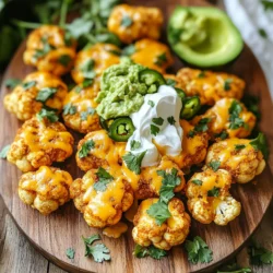 - Cauliflower florets - Olive oil - Taco seasoning - Shredded cheddar cheese - Optional toppings: sour cream, guacamole, jalapeños, chopped cilantro - Garlic powder - Salt and pepper Air Fryer Nacho Cauliflower Bites start with fresh cauliflower florets. Using a medium head of cauliflower, cut it into bite-sized pieces. This size helps them cook evenly and become crispy. Next, you need olive oil. This oil adds flavor and helps the seasoning stick to the cauliflower. Use about two tablespoons for the best result. Now, let’s talk about taco seasoning. This spice mix adds a bold flavor. You can buy it or make your own at home. Either way, you’ll want one tablespoon for this recipe. After that, we add some fun! The cheesy toppings are what make these bites so tasty. Shredded cheddar cheese is a must. It melts beautifully and gives a rich flavor. You can also add optional toppings like sour cream, guacamole, jalapeños, or chopped cilantro. These add extra flavor and fun to your bites. Don’t forget about seasonings! Garlic powder, salt, and pepper can really elevate the taste. Use half a teaspoon of garlic powder, plus salt and pepper to your liking. With these ingredients ready, you’re set to make a fun, crunchy snack! Set your air fryer to 400°F (200°C). This temperature is key for a perfect crunch. Preheating helps the cauliflower cook evenly. First, cut your cauliflower into bite-sized florets. In a large bowl, mix the florets with: - 2 tablespoons olive oil - 1 tablespoon taco seasoning - 1/2 teaspoon garlic powder - Salt and black pepper to taste Toss well to coat each piece. Next, add 1 cup of crushed tortilla chips. Mix gently so the chips stick but do not break the florets. Place the cauliflower bites in a single layer in the air fryer basket. You may need to cook them in batches. Air fry for 12-15 minutes. Shake the basket halfway through cooking. This ensures they cook evenly and get crispy. When the bites are golden brown, sprinkle 1 cup of shredded cheddar cheese on top. Return them to the air fryer for another 2-3 minutes. This melts the cheese and adds a delicious finish. Once done, let them cool slightly before serving. Enjoy these bites with optional toppings like sour cream or guacamole! To get your cauliflower bites nice and crispy, shake the basket during cooking. This helps them cook evenly. If you have a lot of cauliflower, cook in batches. This keeps everything crispy and tasty. You can customize spice levels to match your taste. Add more taco seasoning for heat or use less for a milder flavor. For extra fun, try different toppings. Jalapeños add heat while sour cream cools things down. Guacamole adds creaminess, and chopped cilantro gives freshness. These bites pair well with many dips. Try salsa for a fresh kick or cheese dip for extra creaminess. For a fun way to present, arrange the bites on a large platter. Add bowls of dips around for easy access. Your guests will love the look and taste! {{image_2}} You can easily change the flavor of your Air Fryer Nacho Cauliflower Bites. Try using a homemade taco seasoning for a fresh twist. Mix these spices for a simple blend: - 1 tablespoon chili powder - 1 teaspoon cumin - 1 teaspoon onion powder - 1/2 teaspoon paprika You can also explore other flavors. Buffalo sauce gives a spicy kick, while BBQ sauce adds a sweet touch. Just adjust the sauce amounts to fit your taste. If you want to skip dairy, use vegan cheese. Brands like Daiya or Violife melt well and taste great. For a spicy punch, try pepper jack cheese instead of cheddar. It adds a nice heat and flavor to your bites. You can mix other veggies with cauliflower for added crunch. Bell peppers and zucchini work well and add color. You can also combine the bites with black beans or chickpeas for extra protein. This makes the snack heartier and more filling. To keep your nacho cauliflower bites fresh, place them in an airtight container. Make sure they cool before sealing. Store them in the fridge. They stay fresh for about 3 days. If you want them to last longer, consider freezing. You can reheat the bites in the air fryer or the oven. For the air fryer, set it to 350°F (175°C) and cook for 5-7 minutes. This keeps them crispy. If using the oven, preheat to 350°F (175°C) and heat for about 10 minutes. Keep an eye on them to avoid sogginess. To freeze the cauliflower bites, let them cool completely. Then, place them in a single layer on a baking sheet and freeze until firm. Once frozen, transfer them to a freezer bag. They can stay frozen for up to 2 months. When ready to eat, reheat directly from frozen in the air fryer for about 10-12 minutes at 400°F (200°C). Enjoy them crispy and delicious! You can pair Air Fryer Nacho Cauliflower Bites with many fun sides and dips. Here are some ideas: - Sour cream: A cool and creamy dip. - Guacamole: Smooth and rich avocado spread. - Salsa: Fresh and zesty, it adds a nice kick. - Jalapeños: For those who love extra heat. - Chopped cilantro: Adds a fresh touch. These sides make your bites even tastier and more enjoyable! Yes, you can use frozen cauliflower. Here are some tips for cooking frozen florets: - Thaw the florets first to help them cook evenly. - Pat them dry with a paper towel to remove excess moisture. - Follow the same steps for coating and seasoning as fresh cauliflower. Frozen cauliflower can still be crispy and delicious! The best air fryer for this recipe should fit your needs. Here are some recommendations: - Size: A medium or large air fryer is ideal. It allows for more cauliflower bites at once. - Features: Look for an air fryer with adjustable temperature settings and a timer. - Brand: Popular brands like Ninja or Cosori offer great options. A good air fryer ensures you get crispy bites every time! Air fryer nacho cauliflower bites are simple and fun to make. Start with fresh cauliflower, olive oil, and taco seasoning. Coat the florets, air fry, and add cheese for a delicious topping. Use tips to shape the perfect crunch and customize flavors. Store leftover bites properly and reheat them easily for later. These bites are a tasty option for any gathering and pair well with various dips. Enjoy the flavor and have fun experimenting with new toppings and seasonings. Happy cooking!
