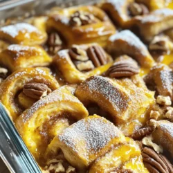 - 2 cans of refrigerated cinnamon rolls (with icing) - 6 large eggs - 1 cup milk - 1 teaspoon vanilla extract - 1 teaspoon ground cinnamon - ¼ teaspoon nutmeg The main ingredients are simple and easy to find. The cinnamon rolls give a sweet base. Eggs, milk, and vanilla add richness. Cinnamon and nutmeg give warmth and spice. - ½ cup maple syrup - ½ cup chopped pecans (optional) - Powdered sugar for dusting Maple syrup adds a sweet touch. Chopped pecans give a nice crunch. Dusting with powdered sugar makes it look fancy. These additions can elevate your dish. - 9x13 inch baking dish - Mixing bowls - Whisk You need a baking dish to hold everything. A 9x13 inch dish works best. Mixing bowls help you combine the egg mixture. A whisk is key for mixing things well. Having the right tools makes cooking easier. First, preheat your oven to 350°F (175°C). This step is key to getting a nice bake. Next, grease a 9x13 inch baking dish. Use cooking spray or butter to coat the dish. This helps prevent sticking. Now, let’s prepare the cinnamon rolls. Open the two cans of refrigerated cinnamon rolls. Cut each roll into quarters. Place the pieces evenly in the greased baking dish. Spread them out so they bake evenly. In a large bowl, whisk together 6 large eggs, 1 cup of milk, and 1 teaspoon of vanilla extract. Add 1 teaspoon of ground cinnamon and ¼ teaspoon of nutmeg. Mix until it’s all well combined. This mixture gives flavor to the casserole. Now, pour the egg mixture over the cinnamon roll pieces. Make sure every piece gets coated. Use a spoon to help if needed. It’s time to bake! Drizzle ½ cup of maple syrup over the casserole. If you like, sprinkle ½ cup of chopped pecans on top. This adds a nice crunch. Press the cinnamon roll pieces down gently into the mixture. Bake in the preheated oven for 25-30 minutes. Check for doneness when it is puffed and golden brown. While it bakes, warm the icing from the cinnamon rolls in the microwave for 10-15 seconds. This makes it easier to drizzle later. After baking, let the casserole cool for 5 minutes. Then, drizzle the warmed icing over the top. Dust with powdered sugar before serving. Enjoy your delicious creation! To make your cinnamon roll French toast casserole perfect, start with even baking. Keep the oven at 350°F (175°C). This helps the dish bake evenly. You can also rotate the baking dish halfway through cooking. This helps avoid hot spots in your oven. When cutting the cinnamon rolls, use kitchen scissors. They make cutting the rolls into quarters quick and easy. You want each piece to be about the same size. This ensures even cooking and makes for a nice presentation. For toppings, keep it simple yet tasty. Drizzle warm icing over the top. A dusting of powdered sugar adds a nice touch, too. You can serve it with fresh fruit like berries or bananas for a pop of color and flavor. To make the casserole more indulgent, serve it with whipped cream or a scoop of vanilla ice cream. You can also add a side of crispy bacon for a savory touch. You can make this casserole in a slow cooker as well. Just prepare the mixture as usual and pour it into the slow cooker. Cook on low for about 3 to 4 hours. This method gives the casserole a soft, gooey texture. If you want to try an Instant Pot, use a cake pan that fits inside. Add one cup of water to the pot and place the pan on a trivet. Cook on high pressure for 25 minutes. This creates a moist casserole that cooks quickly. {{image_2}} You can make this dish even more fun by adding fruits. Blueberries and bananas work great. They add sweetness and texture. You can also try different nuts. Chopped walnuts or almonds add a nice crunch. If you want a treat, drizzle some chocolate over the top. It makes each bite special and rich. If you need gluten-free options, use gluten-free cinnamon rolls. Many brands offer tasty choices. For a dairy-free version, swap regular milk for almond or oat milk. You can also use egg substitutes like flaxseed meal or applesauce for a vegan twist. These changes keep the dish delicious while meeting dietary needs. You can make this casserole fit any holiday. During fall, add pumpkin spice or pecans for a cozy vibe. For winter, try using peppermint extract. In summer, fresh berries bring a light touch. Seasonal spices and flavors can turn this dish into a festive treat for any occasion. To store your Cinnamon Roll French Toast Casserole, let it cool first. Cover it tightly with plastic wrap or aluminum foil. This keeps it fresh and moist. It will stay good in the fridge for about 3 to 5 days. Always check for any signs of spoilage before enjoying again. You can freeze this casserole too! First, let it cool completely. Then, cut it into portions. Wrap each piece in plastic wrap and place them in a freezer-safe bag. Squeeze out as much air as you can. This will help keep it fresh for about 2 to 3 months. When you're ready to eat, thaw it in the fridge overnight. There are fun ways to enjoy leftovers! You can reheat a slice in the microwave for a quick breakfast. If you want a crisp top, pop it in the toaster oven. To make it feel special, drizzle some extra icing or maple syrup on top. Enjoy your tasty treat! Yes, you can prep this dish the night before. Start by cutting the cinnamon rolls and placing them in the baking dish. Then, mix the eggs, milk, vanilla, cinnamon, and nutmeg. Pour this mixture over the rolls. Cover the dish tightly with plastic wrap and store it in the fridge. In the morning, just bake it as directed. This way, you save time and enjoy a warm breakfast. I recommend a 9x13 inch baking dish. This size holds all the ingredients well. It ensures even cooking and helps the casserole rise nicely. Use a glass or ceramic dish for best results. These materials hold heat well and help brown the casserole evenly. Absolutely! If you use homemade cinnamon rolls, cut them into quarters just like the store-bought ones. You may need to adjust the baking time. Keep an eye on it and bake until golden brown. Homemade rolls might absorb more egg mixture, so check for doneness a bit earlier than the recipe states. Enjoy the fresh taste! In this article, we covered how to make a delicious cinnamon roll casserole. We discussed the main and optional ingredients, key kitchen tools, and step-by-step instructions. I shared tips for perfecting your casserole and how to store leftovers properly. Remember, you can switch up flavors or adjust for diets. Whether using a slow cooker or an oven, these recipes can bring joy to any meal. Enjoy making this dish your own with fun variations and serving ideas. It's all about experimenting and having fun in the kitchen!