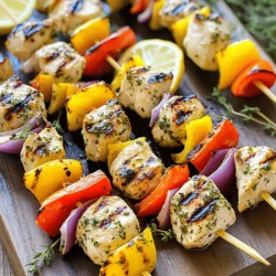 To make these tasty kabobs, gather these key ingredients: - 1.5 pounds boneless, skinless chicken breasts, cut into 1-inch cubes - 1/4 cup olive oil - 2 tablespoons fresh lemon juice - Zest of 1 lemon - 2 cloves garlic, minced - 1 tablespoon dried oregano - 1 tablespoon fresh thyme leaves - Salt and pepper to taste - 1 red bell pepper, cut into 1-inch pieces - 1 yellow bell pepper, cut into 1-inch pieces - 1 red onion, cut into wedges - Skewers (if using wooden ones, soak them in water for 30 minutes) You’ll need a few tools to get started: - A large mixing bowl for the marinade - A whisk to mix your ingredients - Skewers for grilling your kabobs - A grill, either gas or charcoal - A meat thermometer to check the chicken’s doneness I recommend using fresh herbs when possible. They add a bright taste and aroma. Fresh thyme leaves and dried oregano work great together. If you use dried herbs instead, cut the amount in half. Dried herbs are more potent. Always remember, fresh herbs pack a punch that dried ones often can’t match. To start, gather your ingredients. You need olive oil, lemon juice, lemon zest, minced garlic, oregano, thyme, salt, and pepper. In a large bowl, whisk the olive oil, lemon juice, lemon zest, garlic, oregano, thyme, salt, and pepper together. This mix is your marinade. It's full of bright flavors that will soak into the chicken. Now, cut your chicken breasts into 1-inch cubes. Add the chicken to the marinade. Toss the chicken well to coat it fully in the mixture. Cover the bowl with plastic wrap. Let it marinate in the fridge for at least 1 hour. If you have time, let it sit overnight. The longer it marinates, the better the flavor. While the chicken marinates, prepare your vegetables. Cut the red bell pepper, yellow bell pepper, and red onion into 1-inch pieces. After marinating, grab your skewers. Thread the marinated chicken and the vegetables onto the skewers. Alternate between chicken and veggies for a colorful look. Preheat your grill to medium-high heat. Once it's hot, place the kabobs on the grill. Cook them for about 10-12 minutes. Turn the kabobs occasionally. You want the chicken to reach an internal temperature of 165°F. The veggies should look slightly charred. For great grill marks, don’t flip the kabobs too often. Let them sit on one side for a few minutes before turning. This will give them those beautiful lines. Also, make sure your grill is hot enough. A hot grill sears the chicken and veggies nicely. If you soak wooden skewers beforehand, they won’t burn on the grill. To keep chicken from sticking, start with a clean grill. Scrub the grates with a grill brush before cooking. Preheat your grill to medium-high heat. Use oil on both the grill grates and the chicken. This creates a barrier and helps prevent sticking. You can also use a non-stick spray for extra protection. Flip the kabobs gently with tongs, not forks, to keep the juices in. Soaking wooden skewers is key. It prevents them from burning on the grill. Submerge them in water for at least 30 minutes. For added flavor, you can soak them in broth or lemon juice. This gives your kabobs a little boost. Make sure to use a deep dish or bowl to hold the skewers fully submerged. You can cook these kabobs in several ways. Using the oven, preheat to 400°F (200°C). Place kabobs on a baking sheet and cook for about 20 minutes. For a broiler, set it to high and cook for 10-12 minutes, turning halfway. If using an air fryer, cook at 375°F (190°C) for 10-12 minutes. Each method gives a unique taste and texture, so feel free to experiment! {{image_2}} You can switch up the veggies in your kabobs. Try zucchini, mushrooms, or cherry tomatoes. These options add color and flavor. Each veggie cooks differently, so keep an eye on them. Zucchini gets soft, while bell peppers stay crisp. Mix and match to find what you love. Chicken is great, but you can also use beef, shrimp, or tofu. Beef adds a rich taste, while shrimp cooks fast and is light. Tofu is perfect for a plant-based meal. Make sure to adjust marinating time. For shrimp, just 15-30 minutes is enough. Tofu can soak up flavors well, so marinate it longer. Different regions have unique flavors for marinades. In the Mediterranean, use herbs like rosemary and mint. For Asian flavors, try soy sauce and ginger. Each marinade brings a new twist to your kabobs. Don’t be afraid to experiment! Mix in spices that excite your taste buds. The world is your kitchen. After enjoying your lemon herb grilled chicken kabobs, store leftovers for later. Place the kabobs in an airtight container. Make sure they cool down first. This keeps the chicken juicy and the veggies fresh. You can store them in the fridge for up to three days. When you're ready to eat the leftovers, reheating is simple. You can use a microwave or an oven. For the microwave, heat for one to two minutes. Check if the chicken is warm. In the oven, set it to 350°F (175°C) and heat for about 10 minutes. This brings back the delicious flavors. If you want to store kabobs for a longer time, freezing works well. Wrap the kabobs tightly in plastic wrap or foil. Then, place them in a freezer-safe bag. Make sure to remove as much air as possible. You can freeze them for up to three months. When you want to eat them, thaw in the fridge overnight and reheat as mentioned before. Yes, you can use frozen chicken. However, it is best to thaw it first. This way, the chicken absorbs the marinade better. Always remember to marinate the chicken for at least an hour. Lemon herb grilled chicken kabobs pair well with many sides. Here are some tasty options: - Rice or quinoa - Grilled vegetables - Fresh salad - Pita bread - Tzatziki sauce These sides balance the flavors and make a great meal. For maximum flavor, marinate the chicken for at least one hour. If you have more time, marinate it overnight. The longer you marinate, the more flavor the chicken will soak up. The chicken should reach an internal temperature of 165°F (75°C). This ensures it is safe to eat and fully cooked. Use a meat thermometer for accuracy when grilling. Lemon herb grilled chicken kabobs are simple and tasty. We covered key ingredients, tools, and how to grill them perfectly. Don’t forget to try fresh herbs for richer flavor. Remember to use the right techniques to prevent sticking and achieve those nice grill marks. You can also switch proteins or add veggies for variety. Store leftovers well for later meals. Enjoy grilling and delight in your delicious kabobs!