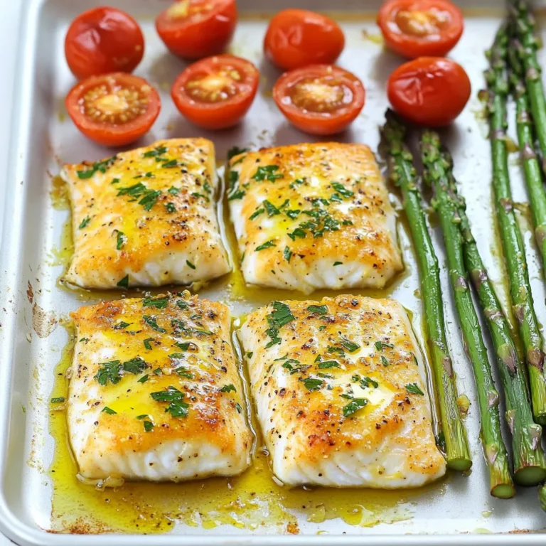 - 4 haddock fillets (about 6 ounces each) - 3 tablespoons olive oil - 3 cloves garlic, minced - Zest of 1 lemon - Juice of 1 lemon - 1 teaspoon dried oregano - 1 teaspoon paprika - Salt and pepper, to taste - 1 cup cherry tomatoes, halved - 1 cup asparagus, trimmed and cut into 2-inch pieces - Fresh parsley, chopped, for garnish To make this dish, you need fresh haddock fillets. They should weigh about six ounces each. Look for fillets that smell clean and have a firm texture. You will also need olive oil and garlic. The olive oil helps to keep the fish moist. Garlic adds a lovely flavor. Use three cloves of garlic, minced finely for the best taste. Next, we have the lemon. You will use both the zest and juice. The zest gives a bright flavor, while the juice adds acidity. This helps balance the dish. Herbs and spices play a big role here. You need one teaspoon of dried oregano and one teaspoon of paprika. These add warmth and depth. Don’t forget the salt and pepper to taste. For vegetables, you’ll use cherry tomatoes and asparagus. The tomatoes should be halved, and the asparagus needs to be cut into two-inch pieces. These will roast perfectly alongside the fish. Lastly, fresh parsley will be your garnish. It adds a pop of color and a fresh taste. Together, these ingredients create a meal that is not only tasty but also colorful and healthy. Preheating your oven to 400°F (200°C) is key for this dish. A hot oven cooks the haddock perfectly. It helps seal in moisture and keeps the fish tender. While the oven heats, prepare your baking sheet. Line it with parchment paper. This step makes cleanup quick and easy. A lined sheet pan helps the fish and veggies not stick. In a small bowl, add 3 tablespoons of olive oil. Then, add 3 cloves of minced garlic. Next, zest one lemon and squeeze its juice into the bowl. Add 1 teaspoon of dried oregano and 1 teaspoon of paprika. Season with salt and pepper to taste. Whisk all the ingredients together until they combine well. This mixture brings bright flavors to your dish. Now, place the haddock fillets in the center of the lined baking sheet. Ensure they have space around them. Drizzle half of the lemon garlic mixture over the fillets. Make sure to coat them evenly. On one side of the fillets, add 1 cup of halved cherry tomatoes and 1 cup of asparagus pieces. Drizzle the remaining mixture over the vegetables. This step ensures that every bite is full of flavor. Roast everything in the preheated oven for 12-15 minutes. The haddock is done when it turns opaque and flakes easily with a fork. The veggies should be tender but not mushy. Keep an eye on the time to avoid overcooking. Once ready, take the sheet pan out of the oven. Use a spatula to serve the haddock and vegetables on plates. Enjoy your flavorful dinner delight! Preventing overcooking To keep your haddock juicy, watch the time. Cook it for just 12-15 minutes. Check the fish when it starts to look opaque. Use a fork; it should flake easily. If it is still translucent, give it a few extra minutes. Keeping an eye on it prevents dryness. Choosing fresh haddock Fresh haddock is key for great flavor. Look for fillets that smell like the sea, not fishy. The flesh should be firm and shiny, with no brown spots. If you can, ask your fishmonger when it was caught. Freshness makes a big difference in your dish. Garnishes and additional seasonings Garnish your dish with fresh parsley for color and taste. You can also add a sprinkle of lemon zest for a bright kick. If you like heat, try a pinch of red pepper flakes. This adds a nice contrast to the garlic and lemon. Pairing with sides For a complete meal, pair this dish with a side salad or rice. Quinoa is also a great choice, as it absorbs flavors well. Roasted potatoes can add heartiness. Choose sides that complement the lightness of the haddock. This balance makes your meal more enjoyable. {{image_2}} You can swap haddock for other fish. Salmon, tilapia, or cod work well. Each fish has its own taste and texture. Salmon offers a rich flavor. Tilapia is mild and easy to cook. Cod has a firm, flaky texture. For a vegan or vegetarian twist, try tofu or tempeh. Both absorb flavors well. Use the same lemon garlic mix to marinate them. Roast them just like the fish. This keeps the meal tasty and satisfying. Adding veggies can change the meal's taste. Seasonal veggies are great choices. Try zucchini, bell peppers, or broccoli. Each adds color and nutrients. Remember, different veggies need different cooking times. For example, carrots may take longer than asparagus. Cut veggies to similar sizes for even cooking. Adjust the cooking time as needed. This way, all your veggies will be perfectly tender. To store leftovers, let the haddock cool first. Place it in an airtight container. This keeps the fish fresh and tasty. You can also add the veggies in the same container. Cooked haddock lasts about three days in the fridge. Make sure to eat it before the three days are up for the best flavor. To reheat without drying out, use the oven. Preheat it to 350°F (175°C). Place the haddock and veggies on a baking sheet. Cover with foil to keep moisture in. Heat for about 10 minutes. Check if it’s warm all the way through. You can also use a microwave. But be careful; it can dry out the fish. Heat in short bursts and check often. Enjoy your meal again! Cooking haddock typically takes about 12 to 15 minutes in the oven. Set your oven to 400°F (200°C) for best results. You want the fish to be opaque and flake easily with a fork. This quick cook time helps keep the fish moist and tender. Yes, you can use frozen haddock. If using frozen fillets, do not thaw them before cooking. Just add a few extra minutes to the cooking time. This way, you still get a juicy and flaky fish. Keep an eye on it as it cooks, though, to avoid overcooking. You can serve many tasty sides with this dish. Here are some ideas: - Garlic bread for a crunchy texture - Rice or quinoa for a filling option - A fresh green salad for a crisp complement - Roasted potatoes for a comforting side These pairings make the meal more complete and enjoyable! This blog post covered important steps to cook delicious sheet-pan lemon garlic haddock. We explored key ingredients, easy instructions, and tips to boost flavor. I shared variations you can try, whether you want to swap fish or add more veggies. Remember, proper storage will keep your leftovers great. Enjoy this meal with your favorite sides for a well-rounded dish. Cooking does not have to be hard. Trust these simple methods to impress your family or friends. Enjoy your cooking journey!