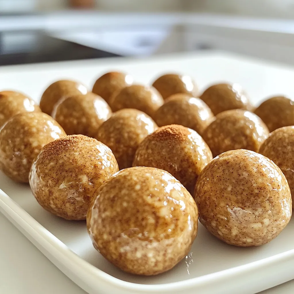 To make no-bake snickerdoodle energy balls, gather these simple ingredients: - 1 cup rolled oats - 1/2 cup almond butter - 1/3 cup honey or maple syrup - 1 teaspoon vanilla extract - 1 teaspoon cinnamon - 1/4 teaspoon nutmeg - 1/4 cup mini chocolate chips (optional) - Pinch of salt - 2 tablespoons chia seeds (optional) These ingredients blend together to create a tasty and healthy snack. You can swap some ingredients if needed. Here are a few ideas: - Use peanut butter if you prefer a different nut flavor. - Maple syrup works well in place of honey for a vegan option. - Any nut butter can replace almond butter. Just be sure to check for allergies. These swaps help you customize the recipe to fit your taste or diet. Want to make your energy balls even better? Try these optional ingredients: - Add a handful of dried fruit like raisins or cranberries for extra sweetness. - Toss in a scoop of protein powder for a protein boost. - A sprinkle of coconut flakes can add texture and flavor. These additions can make your energy balls unique and even more delicious! Start with a large mixing bowl. Add 1 cup of rolled oats, 1/2 cup of almond butter, and 1/3 cup of honey or maple syrup. Don't forget 1 teaspoon of vanilla extract. Mix everything well until it’s smooth and sticky. Next, add 1 teaspoon of cinnamon, 1/4 teaspoon of nutmeg, and a pinch of salt. Stir until all the spices blend in nicely. If you want, fold in 1/4 cup of mini chocolate chips and 2 tablespoons of chia seeds. This makes the energy balls even tastier. Now comes the fun part! Use your hands to scoop out small amounts of the mixture, about 1 tablespoon each. Roll them into small balls. Place them on a parchment-lined baking sheet. Once you’ve formed all the balls, refrigerate them for at least 30 minutes. This helps them set up nicely. Store them in an airtight container in the fridge for up to a week. Enjoy your healthy snacks! To get the best texture for your energy balls, balance is key. You want them to hold together well but still be soft. Start with the right amount of almond butter. If the mix feels too dry, add more almond butter or a little honey. If it’s too sticky, add more oats. The chia seeds help bind the mix, so use them if you can. Keep your energy balls in an airtight container. This keeps them fresh for about a week. Store them in the fridge to maintain their yummy taste and texture. If you want to take them on the go, pack them in a small cooler or insulated bag. They make a great snack anytime! You can easily adjust the recipe to fit your needs. For a vegan version, swap honey for maple syrup. For gluten-free options, ensure you use certified gluten-free oats. Want to add some fun flavors? Try adding dried fruit or nuts. These small changes can make a big difference! {{image_2}} To make these energy balls vegan, simply swap out the honey for maple syrup. Maple syrup adds sweetness without any animal products. Use almond butter or any nut butter you like. Check that your nut butter has no added sugars. This keeps the recipe pure and healthy. You can still enjoy the same great taste! These energy balls are naturally gluten-free if you use certified rolled oats. If you want a nut-free option, try sunflower seed butter instead of almond butter. Make sure your oats are gluten-free, as some may be processed with gluten. This way, those with gluten sensitivities can enjoy them too! Get creative with flavors! You can mix in different spices like ginger or cardamom for a twist. Try adding dried fruits like raisins or cranberries for extra sweetness. For a fun crunch, add chopped nuts or seeds. If you love chocolate, add more mini chocolate chips. There are endless ways to make this recipe your own! To keep your no-bake snickerdoodle energy balls fresh, store them in an airtight container. This prevents air from drying them out. You can use a glass or plastic container with a tight lid. Make sure to keep them in the refrigerator. This helps maintain their texture and flavor. No-bake snickerdoodle energy balls can last up to a week in the fridge. After that, they may lose their freshness. It’s best to enjoy them within this time frame for the best taste and texture. Yes, you can freeze energy balls. To do this, place them in a single layer on a baking sheet. Freeze them for about an hour. Then, transfer the frozen balls to an airtight container. They can last up to three months in the freezer. Just remember to thaw them in the fridge before you enjoy them! Yes, you can use peanut butter instead of almond butter. Both add creaminess and flavor. Peanut butter will give a different taste, but it still works well. If you like peanuts, this swap is a great choice. You can use maple syrup instead of honey. Maple syrup has a similar sweetness and keeps the balls soft. Agave nectar is another option if you want a vegan choice. Both will work just fine and taste amazing. I suggest serving 2 to 3 energy balls per person. They are filling, so a few go a long way. You can always offer more if your guests want more snacks. Just keep in mind that they are rich in flavor. Yes, no-bake energy balls are healthy. They contain oats, nut butter, and seeds, which provide energy and nutrients. They are great for a quick snack or a boost before exercise. Plus, they have no added sugars beyond what you use. Absolutely! Kids can help mix the ingredients and roll the balls. It’s a fun activity that teaches them about cooking. Just make sure to supervise them, especially when using utensils. They will love making and eating these treats! You now have a clear path to making delicious no-bake energy balls. We explored the key ingredients, showed you how to mix, and added tips for the best texture. Customization lets you adjust flavors to your liking. Proper storage keeps them fresh longer. Remember, these tasty treats can be healthy and fun to make. Enjoy preparing these energy balls for yourself and your family! Your kitchen adventures start now!