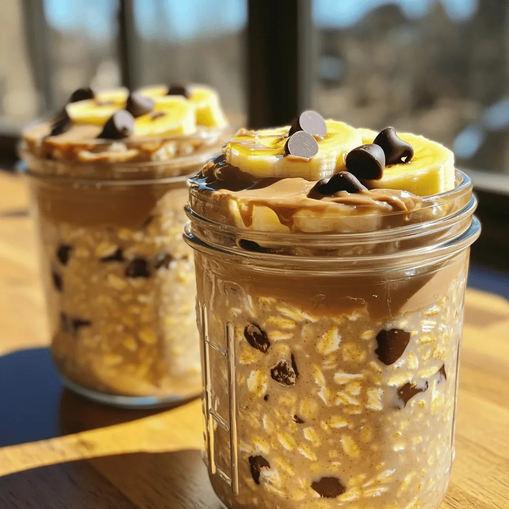 - 1 cup rolled oats - 1 cup almond milk (or your choice of milk) - 2 tablespoons natural peanut butter - 1 scoop protein powder (chocolate or vanilla) - 1 tablespoon chia seeds - 1 tablespoon honey or maple syrup (optional for sweetness) - 2 tablespoons dark chocolate chips - 1/2 banana, sliced - Pinch of salt Each ingredient in this recipe has great health benefits. Rolled oats provide fiber and keep you full. Almond milk is low in calories and rich in vitamins. Peanut butter gives protein and healthy fats. Protein powder adds extra protein for muscle repair. Chia seeds are high in omega-3 and fiber. Honey or maple syrup can add natural sweetness. Dark chocolate chips bring antioxidants and flavor. Bananas give potassium and energy. A pinch of salt enhances all the flavors. When picking oats, choose organic rolled oats for the best texture. Look for unsweetened almond milk to avoid added sugars. Go for natural peanut butter with only peanuts and maybe salt. Select a protein powder that fits your diet and has no fillers. When buying chia seeds, ensure they are fresh and whole. Choose dark chocolate chips with at least 70% cocoa for health benefits. Pick ripe bananas for the best taste. Always check dates on packaged items to ensure freshness. To make these high-protein peanut butter cup overnight oats, start with a medium bowl. Add 1 cup of rolled oats, 1 cup of almond milk, and 2 tablespoons of natural peanut butter. Next, scoop in 1 scoop of protein powder. You can use chocolate or vanilla based on your taste. Add 1 tablespoon of chia seeds and a pinch of salt. Mix everything well until smooth and free of lumps. If you like it sweeter, pour in 1 tablespoon of honey or maple syrup and stir again. Now, fold in 2 tablespoons of dark chocolate chips for a treat. When mixing, make sure all ingredients blend thoroughly. This helps the oats absorb flavor. Use jars or airtight containers for layering. Divide the mixture evenly into two jars. After that, layer sliced banana on top. This adds freshness and taste. Reserve some chocolate chips for topping later. Sealing the jars keeps the oats fresh and allows for easy storage. After soaking overnight, you may want to adjust your oats. If they seem too thick, add a splash of milk in the morning. Stir well to mix in the milk. Adjust sweetness by adding more honey or syrup if needed. This recipe is flexible, so feel free to make it just how you like! Make these overnight oats in batches. This way, you save time during busy mornings. Mix up two or more servings at once. Each jar can hold a new flavor. Just follow the recipe for the base, then split it into jars. You can also change toppings for each jar. Want to change the taste? You can add different toppings. Try berries, nuts, or seeds. You can also swap peanut butter for almond or cashew butter. For a fun twist, mix in some cinnamon or vanilla extract. If you like crunch, add granola on top before serving. Store your jars in the fridge. Keep them sealed with lids to stay fresh. They can last up to three days. If you don’t finish them, add more almond milk before eating. This helps keep them creamy. Enjoy your tasty oats any time! {{image_2}} You can swap the protein powder for other sources. Greek yogurt adds creaminess and protein. Cottage cheese also works well. For a vegan option, use pea protein or hemp protein. These keep the dish high in protein while changing the flavor. Get creative with flavors! Instead of peanut butter, try almond butter or sunflower seed butter. You can also add spices like cinnamon or vanilla extract. For a fruity twist, mix in berries or diced apples. These changes make every bowl unique and enjoyable. If you're gluten-free, choose certified gluten-free oats. For nut allergies, use sunflower butter or soy nut butter. You can also swap almond milk for oat milk or coconut milk. These options ensure everyone can enjoy this delicious breakfast. To keep your High-Protein Peanut Butter Cup Overnight Oats fresh, store them in the fridge. Use airtight containers or mason jars to prevent air from getting in. Make sure the lids are tightly sealed. This helps keep the oats moist and the flavors bright. These oats last for about 3 to 5 days in the fridge. They taste best within the first few days. The oats will continue to soften as they sit. If you notice any strange smells or colors, it's best to toss them out. You can freeze these oats if you want to save them for later. Just follow these steps: - Portion the oats into freezer-safe containers. - Label each container with the date. - Freeze for up to 3 months. To enjoy frozen oats, thaw them in the fridge overnight. You can also warm them in the microwave. Add a splash of milk to help with the texture after thawing. Yes, you can use quick oats. They will cook faster and make the oats softer. This option changes the texture. Quick oats absorb liquid quickly, so your overnight oats may be thicker. If you like a creamier mix, adjust the liquid slightly. You may need a bit more almond milk for the right consistency. The best protein powder depends on your taste. I recommend chocolate or vanilla to match the peanut butter flavor. Plant-based protein powders are great for a vegan option. Whey protein also works well if you are not vegan. Choose a brand with few added sugars for a healthier choice. To make this recipe vegan, use almond milk and plant-based protein powder. Replace honey with maple syrup for sweetness. Check if your peanut butter is vegan-friendly. Many brands are, but some have added ingredients. With these changes, you can enjoy tasty vegan overnight oats! This blog post covers how to choose and prepare healthy recipes. We explored the ingredients, their benefits, and how to pick the best quality. I gave step-by-step instructions for preparation, mixing, and adjusting flavors. You now have meal prep tips, storing advice, and ideas for tasty variations. Follow these guidelines, and you'll enjoy delicious meals that fit your needs. Dive in, experiment, and make these recipes your own. Trust the process, and you'll see great results!