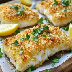 - 4 cod fillets (about 6 oz each) - 1 cup panko breadcrumbs - ½ cup grated Parmesan cheese - 2 tablespoons olive oil - 1 teaspoon garlic powder - 1 teaspoon onion powder - ½ teaspoon paprika - Salt and pepper to taste - Fresh parsley, chopped (for garnish) - Lemon wedges (for serving) To make Air Fryer Parmesan Crusted Cod, you need simple and fresh ingredients. Start with 4 cod fillets. They should weigh about 6 ounces each. Cod has a mild flavor and cooks perfectly in the air fryer. Next, grab 1 cup of panko breadcrumbs. Panko gives a nice crunch to the dish. You will also need ½ cup of grated Parmesan cheese. This cheese adds a rich, savory taste. You must use 2 tablespoons of olive oil. It helps the crumbs stick to the fish. Add 1 teaspoon of garlic powder and 1 teaspoon of onion powder for flavor. These spices give your cod a tasty kick. Don’t forget ½ teaspoon of paprika. It adds color and a hint of warmth. You will also need salt and pepper to taste. These basic seasonings bring out the best in your cod. Finally, get fresh parsley for garnish. It adds a pop of color and freshness. Serve lemon wedges on the side for a zesty touch. The lemon juice brightens the dish and balances the flavors. Gathering these ingredients makes cooking easy and fun. With everything ready, you can create a flavorful meal that impresses everyone at the table. To start, preheat your air fryer to 400°F (200°C). This step is key for a good cook. While it heats up, ensure you load the basket properly. Place the cod fillets in a single layer. Avoid overcrowding. This helps them cook evenly. Next, grab a large mixing bowl. Combine 1 cup of panko breadcrumbs, ½ cup of grated Parmesan cheese, 1 teaspoon of garlic powder, 1 teaspoon of onion powder, ½ teaspoon of paprika, and salt and pepper to taste. Mix these dry ingredients well. Then, drizzle 2 tablespoons of olive oil over the mixture. Stir again until the crumbs feel moist. Now, take your 4 cod fillets. Pat them dry using paper towels. This helps the coating stick better. Season both sides with salt and pepper. Don’t be shy with the seasoning. It adds great flavor to the fish. Take each cod fillet and press it firmly into the breadcrumb mixture. Ensure both sides are coated well. It’s important to press down so the crumbs stick. You want a nice, thick crust on each fillet. Place the coated fillets in the air fryer basket. Make sure they are in a single layer. Cook the cod for 10-12 minutes. Check for doneness by using a fork. The fish should flake easily when it’s ready. If you need to cook in batches, that’s okay. Enjoy the process! To get a great crust, pressing firmly is key. When you coat the cod fillets, apply even pressure. This helps the breadcrumbs stick well. If your fillets are thicker, adjust the cooking time. You may need to add a few extra minutes to ensure they cook through and stay moist. Want to boost the flavor? Try adding spices like cayenne pepper or Italian herbs. These can add a nice kick. You can also marinate the cod before breading. A simple mix of olive oil, lemon juice, and garlic can elevate the taste. Let it sit for 15-30 minutes for the best results. If you have more fillets than fit in the basket, cook in batches. Place the fillets in a single layer without overcrowding. This helps them cook evenly and get crispy. After cooking, set the first batch aside while the next cooks. This way, all your cod will be hot and ready to serve together. {{image_2}} You can change things up with different cheese on your cod. Try using mozzarella for a melt-in-your-mouth texture. Feta cheese gives a nice tangy kick. You can also mix in some grated cheddar for extra flavor. Spice things up with different seasonings too. A dash of cayenne adds heat. A sprinkle of Italian herbs can give your dish a fresh twist. Don't be afraid to get creative! If you can’t find cod, don’t worry. Other fish work well too. Try using tilapia or haddock for a similar taste. Salmon also works, but it has a richer flavor. Make sure the fish is thick enough. Thin fillets may cook too fast and dry out. Aim for fillets that are at least ¾ inch thick for the best results. If you need a gluten-free meal, swap panko for gluten-free breadcrumbs. You can find these at most stores. Almond flour is another great option if you want a low-carb choice. For a different coating, try using crushed cornflakes. They give a nice crunch and flavor. Just make sure to check the label to ensure it's gluten-free. To keep your leftover cod fresh, you must cool it properly. Let the cod cool down at room temperature for about 30 minutes. Avoid leaving it out for too long. This helps prevent bacteria growth. For storage, use airtight containers. Glass or plastic containers both work well. Make sure to seal them tightly. This keeps the fish moist and prevents odors. Store the cod in the fridge for up to three days. When you're ready to eat leftovers, reheating is key. I recommend using the air fryer again. Set it to 350°F (175°C). Place the cod in for about 5 minutes. This method helps keep it crispy. If you don’t have an air fryer, you can use the oven. Preheat it to 350°F (175°C) and place the cod on a baking sheet. Cover it loosely with foil to avoid drying it out. Check after 8 minutes to see if it’s warm. To maintain crispiness, avoid the microwave. It can make the crust soggy. Trust me, the air fryer is your best friend for reheating! You can check if the cod is done by looking for a few signs. First, the outside should be golden brown. Then, use a fork to test the fish. When it flakes easily, it is ready. The center should also be opaque, not translucent. If you see these signs, your cod is cooked perfectly. Yes, you can use frozen cod fillets. If you do, you need to make some changes. Frozen fillets take longer to cook. I recommend thawing them first for even cooking. Thaw the fish overnight in the fridge. If you cook them from frozen, add about 5-7 extra minutes to your cooking time. You can serve many side dishes with this cod. Some great options include: - Steamed broccoli - Roasted potatoes - Rice pilaf - Mixed green salad For sauces, try a lemon butter sauce or a tartar sauce. These pair well with the crispy cod. Enjoy mixing and matching your favorites! This blog post gave you a simple guide to create Parmesan crusted cod. We covered essential ingredients, step-by-step cooking instructions, helpful tips, and tasty variations. You learned how to store and reheat leftovers too. Try cooking this dish to impress your family and friends. It's fun, easy, and delicious. With practice, you’ll master it quickly. Enjoy your flavorful fish and share your success!