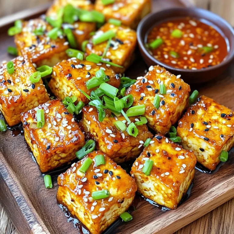 - 14 oz firm tofu, pressed and cubed - 3 tablespoons honey - 2 tablespoons soy sauce - 1 tablespoon garlic, minced - 1 tablespoon ginger, grated - 1 tablespoon cornstarch - 1 teaspoon sesame oil - ½ teaspoon black pepper - Cooking spray (for the air fryer) - Optional garnishes: sesame seeds, chopped green onions - Dipping sauces: sweet chili sauce, soy sauce For this dish, you need firm tofu. It holds its shape better than soft tofu. Press the tofu for about 30 minutes to remove extra water. This step helps make your nuggets crispy. You will mix honey, soy sauce, garlic, ginger, sesame oil, and black pepper in a bowl. This marinade adds a sweet and savory flavor to the tofu. Make sure to coat each piece well and let it sit for at least 15 minutes. Cornstarch is key for that crunchy texture. After marinating, sprinkle cornstarch over the tofu cubes and toss to coat. For cooking, a light spray of cooking oil in your air fryer basket is essential. This helps prevent sticking. You can serve the tofu nuggets with sesame seeds and green onions. They add color and a nice crunch. Sweet chili sauce or soy sauce makes great dipping options. Enjoy your tasty and crispy nuggets! First, we need to press and drain the tofu. This step is key for tasty nuggets. Place the tofu block on a clean towel or paper towels. Press down gently with something heavy. A plate or a can works great. Let it sit for at least 30 minutes. This lets the water come out. Once the tofu is pressed, cut it into cubes. Aim for bite-sized pieces, about 1-inch cubes. This size helps them cook evenly and get crispy. Now, let’s make the marinade. In a bowl, whisk together the following ingredients: - 3 tablespoons honey - 2 tablespoons soy sauce - 1 tablespoon garlic, minced - 1 tablespoon ginger, grated - 1 teaspoon sesame oil - ½ teaspoon black pepper Mix until everything is well combined. This mix will give your tofu nuggets a sweet and savory flavor. Next, it’s time to marinate the tofu. Place the cubed tofu into the marinade. Make sure each piece is well-coated. Let the tofu soak in the flavor for at least 15 minutes. This wait time is worth it! After marinating, we need to coat the tofu with cornstarch. Sprinkle 1 tablespoon of cornstarch over the cubes. Toss gently until all sides are covered. This creates that crispy texture we love. Before cooking, preheat your air fryer to 375°F (190°C) for about 5 minutes. This step ensures even cooking. Lightly spray the basket of the air fryer with cooking spray. Arrange the tofu nuggets in a single layer. You might need to do this in batches if your air fryer is small. Spray the tops of the nuggets lightly with cooking spray. Air fry the tofu nuggets for 15-20 minutes. Make sure to shake the basket halfway through. This helps them cook evenly and get crispy. Look for a golden brown color when done. Tofu needs to be pressed well to get rid of moisture. This step is key. It helps the tofu absorb flavors and become crispy. Press your tofu for at least 30 minutes. Use a heavy object to help squeeze out water. After pressing, cut the tofu into bite-sized cubes. Coating the tofu with cornstarch is essential. It makes a crunchy outer layer. Sprinkle cornstarch evenly on the marinated tofu. Toss gently to coat each piece. Avoid clumps for the best crispiness. You can boost the flavor of your tofu nuggets. Adding spices like paprika or cayenne can add heat. Try garlic powder for more garlicky goodness. You can also mix in some lime juice for a fresh zing. Consider using sesame seeds in the marinade. They add a nutty flavor and texture. Don’t be shy; experiment with your favorite spices. Making your dish look good is fun. Serve the tofu nuggets in a neat pile. A platter works well, too. Garnish with sesame seeds and chopped green onions for color. Pair your nuggets with a small bowl of sweet chili sauce. It adds a nice kick. Soy sauce is another great option for dipping. Feel free to explore different sauces to find your favorite! {{image_2}} You can switch honey for maple syrup or agave syrup. Both options add sweetness and flavor. Maple syrup has a rich, earthy taste. Agave syrup is milder and less intense. Choose what fits your taste best. Each will work well in the marinade. If you want to change things up, use chicken or tempeh instead of tofu. Chicken gives a meaty texture and will cook faster. Just cut it into bite-sized pieces. Tempeh is a great option for a nutty flavor. It also packs a protein punch. Adjust your cooking time as needed for each protein. For a vegan version, replace honey with agave syrup or maple syrup. These sweeteners are plant-based and work great. You can also use coconut nectar as another option. Just ensure all your other ingredients are vegan-friendly, too. This way, everyone can enjoy these tasty nuggets! To store leftover tofu nuggets, let them cool completely. Place them in an airtight container. This helps keep them fresh. You can enjoy them later as a quick snack or meal. Always store in the fridge. This way, they stay safe to eat. If you want to freeze your tofu nuggets, place them in a single layer on a baking sheet. Freeze until solid, then transfer to a freezer bag. Make sure to remove as much air as possible. When you want to enjoy them, simply reheat in the air fryer. This keeps them crispy and delicious. In the fridge, your tofu nuggets last about 3 to 5 days. After that, they may lose flavor and texture. If you freeze them, they can last up to 3 months. Always check for any off smells or changes before eating. Keeping track of how long they sit helps you enjoy them at their best. Yes! You can make these nuggets gluten-free. Just swap the soy sauce for gluten-free tamari or coconut aminos. Both options work well and keep the flavor tasty. Always check labels to ensure no gluten is hiding in your ingredients. You can tell the tofu nuggets are done when they are golden brown and crispy. They should feel firm to the touch. If you shake the basket halfway through cooking, this helps them cook evenly. If they look nice and crunchy, they are ready to eat! Absolutely! This recipe works with most air fryer brands. Just check your air fryer's temperature settings. If your model is different, adjust the cooking time as needed. The key is to cook until they are crispy and golden. Enjoy the process and get creative with your air fryer! You learned how to make delicious tofu nuggets. We covered all the main ingredients and step-by-step instructions. Remember, pressing the tofu well is key to getting the right texture. Use cornstarch for that perfect crunch. You can tweak the recipe with different sauces and spices. Don't forget to store leftovers properly. Enjoy exploring variations, from sweeteners to proteins. With these tips, you can make tasty nuggets any time. Dive in, get creative, and enjoy your cooking!