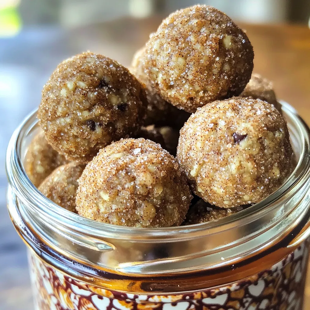 To make No-Bake Snickerdoodle Energy Bites, gather these simple ingredients: - 1 cup rolled oats - 1/2 cup almond butter (or any nut butter) - 1/4 cup honey (or maple syrup for a vegan option) - 1/2 cup almond flour - 2 teaspoons cinnamon - 1/2 teaspoon vanilla extract - 1/4 teaspoon salt - 1/4 cup chocolate chips (optional) - Extra cinnamon sugar for rolling (optional) These ingredients give the bites their great taste and texture. The oats provide fiber, while almond butter adds healthy fats. Honey or maple syrup sweetens the mix naturally. Almond flour gives a nutty flavor, and cinnamon adds that classic snickerdoodle taste. If you want a hint of chocolate, add the chips. Lastly, rolling the bites in cinnamon sugar makes for a fun finish! - Mix the dry ingredients in a large bowl. Start with 1 cup of rolled oats, 1/2 cup of almond flour, 2 teaspoons of cinnamon, and 1/4 teaspoon of salt. This mix gives your bites a great base. - Combine wet ingredients for flavor and texture. Add 1/2 cup of almond butter and 1/4 cup of honey or maple syrup. The almond butter binds everything. Honey adds sweetness. - Adjust consistency if needed. If the mixture feels too dry, add a splash of water or more honey. It should hold together well when you squeeze it. - Use your hands to form small balls. Each ball should be about 1 inch in diameter. This size is perfect for snacking. - If you like, roll the balls in cinnamon sugar. Mix 2 tablespoons of sugar with 1 teaspoon of cinnamon for this step. It adds a nice touch! - Refrigerate the energy bites for at least 30 minutes. This helps them firm up. After chilling, they are ready to enjoy! To get the right texture, start with the right moisture. If your mix feels dry, add a splash of water or a bit more honey. This helps the bites stick together. On the other hand, if it feels too wet, add a little more almond flour. Aim for a mixture that holds when you squeeze it in your hand. You can boost flavor by adding different mix-ins. Try adding chopped nuts, seeds, or dried fruits. They add crunch and taste. For a twist, use spices like nutmeg or ginger. Each spice changes the flavor, making it fun to try new things. For a great look, serve your energy bites in a pretty jar or on a colorful plate. You can sprinkle extra cinnamon sugar on top for a nice touch. It makes them look fancy and inviting. Storing them in decorative containers also keeps them fresh and ready to grab. {{image_2}} To make these energy bites vegan, swap the honey for maple syrup. This keeps the sweetness but fits a vegan diet. You can use any nut butter, but almond butter works best. Just ensure your nut butter is free from added sugars or oils. For a gluten-free version, use gluten-free rolled oats and almond flour. These ingredients provide the same texture and taste without gluten. Always check the packaging to ensure they are certified gluten-free, especially for oats, as cross-contamination can happen. Feel free to get creative with flavors! You can try different nut butters like peanut or cashew. Each nut butter brings a unique taste. Adding spices like nutmeg or cloves can also enhance the flavor. Just a pinch can make a big difference. You can even mix in dried fruits or seeds for added texture and nutrition. Store your energy bites in the fridge. This keeps them fresh and tasty. Use an airtight container to prevent moisture. If you want to keep them longer, freeze them. Just place them in a freezer-safe bag. They can last for a while this way. In the fridge, these energy bites last about one week. If you freeze them, they can stay good for up to three months. Always check for any signs of spoilage before eating. If they smell off, it's best to throw them away. You don’t need to reheat these bites. They taste great cold. You can serve them as is or roll them in extra cinnamon sugar for a sweet touch. Add them to a snack platter or a decorative jar for fun. Enjoy them on busy days or after workouts for a quick energy boost. To make no-bake Snickerdoodle energy bites, gather your ingredients first. You will need rolled oats, almond butter, honey, almond flour, cinnamon, vanilla extract, and salt. If you like, add chocolate chips. 1. In a big bowl, mix the rolled oats, almond butter, honey, almond flour, cinnamon, vanilla, and salt. 2. Use a spatula or your hands to blend it well. If it's too dry, add water or more honey. 3. If you want chocolate chips, fold them in until even. 4. Roll the mixture into small balls, about one inch wide. 5. If you like, roll the balls in cinnamon sugar. 6. Place them on a plate and refrigerate for at least 30 minutes. This recipe takes about 10 minutes to prep and 30 minutes to chill. Yes, energy bites are healthy! They pack a lot of goodness in a small bite. Here’s why: - Rolled oats give you fiber and help with digestion. - Almond butter adds protein and healthy fats. - Honey or maple syrup provides natural sweetness and energy. - Almond flour is low in carbs and rich in nutrients. - Cinnamon can help regulate blood sugar levels. These bites are a great snack. They give you energy without added sugars or junk. Absolutely! You can change up the recipe to fit your taste. Here are some ideas: - Nut butter: Swap almond butter for peanut butter or cashew butter. - Sweeteners: Use agave syrup instead of honey for a different flavor. - Add-ins: Toss in chia seeds, flaxseeds, or dried fruit for extra nutrition. - Spices: Try nutmeg or pumpkin spice for a twist. Feel free to get creative! You now have a complete guide to making energy bites. We covered the key ingredients, preparation steps, tips for perfect consistency, and many delicious variations. These bites are easy to customize and store, making them a perfect snack. You can enjoy them at home or on the go. With these steps, you can create a tasty treat that's healthy and fun to make. Try the recipe and discover your favorite flavors!