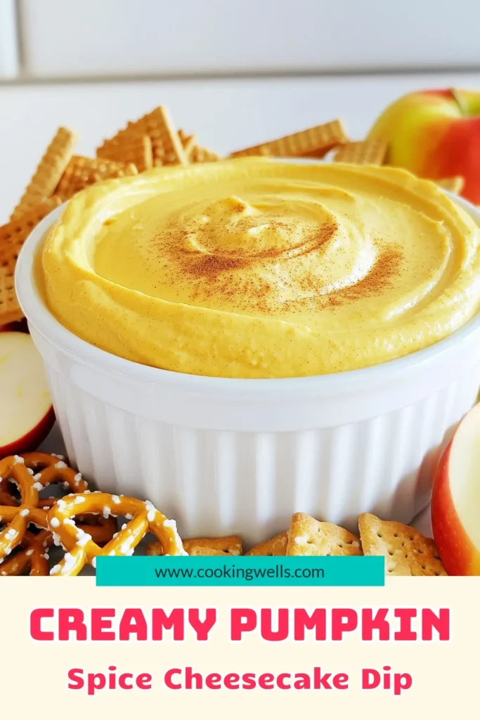 Indulge in the creamy goodness of Pumpkin Spice Cheesecake Dip, the ultimate fall treat! This delightful dip combines cream cheese, pumpkin puree, and warm spices for an irresistible flavor that's perfect for gatherings. Ready in just 40 minutes, serve it with graham crackers, apple slices, or pretzels for a fun snack! Click through to explore this easy recipe and elevate your dessert game today! #PumpkinSpice #CheesecakeDip #FallRecipes #EasyDesserts