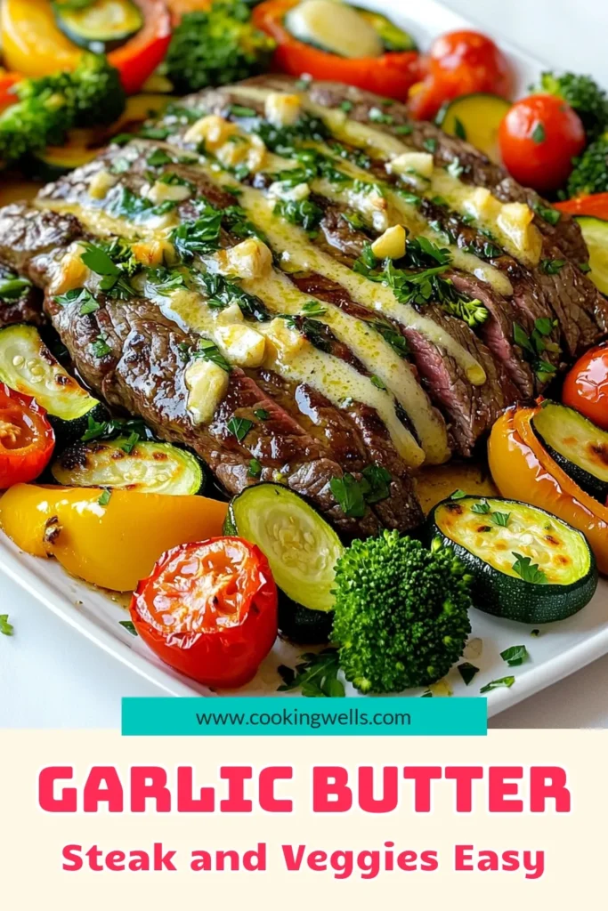 Satisfy your cravings with this easy and delicious Sheet-Pan Garlic Butter Steak and Veggies recipe! Juicy flank steak is paired with vibrant roasted vegetables, all coated in a mouth-watering garlic butter sauce. Perfect for a quick weeknight dinner, this dish is not only flavorful but also simple to make. Click through for the full recipe and elevate your dinner game tonight! #SteakRecipes #SheetPanDinner #QuickMeals #HealthyEating