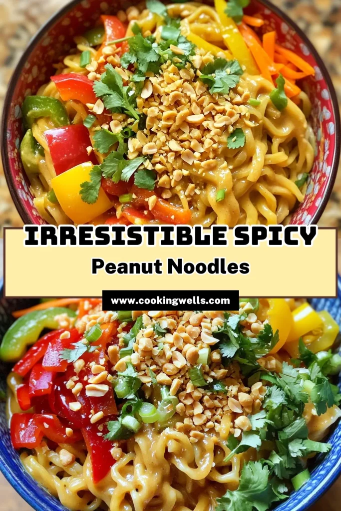Savor the heat with these Spicy Peanut Noodles that are quick to make and bursting with flavor! This easy recipe features a rich peanut sauce tossed with rice noodles, crisp vegetables, and a kick from sriracha. Perfect for a weeknight dinner or meal prep, these noodles are a delightful treat. Ready in just 30 minutes, click through to explore this tasty dish and elevate your mealtime! #SpicyPeanutNoodles #EasyRecipes #QuickDinner #FoodieChallenge