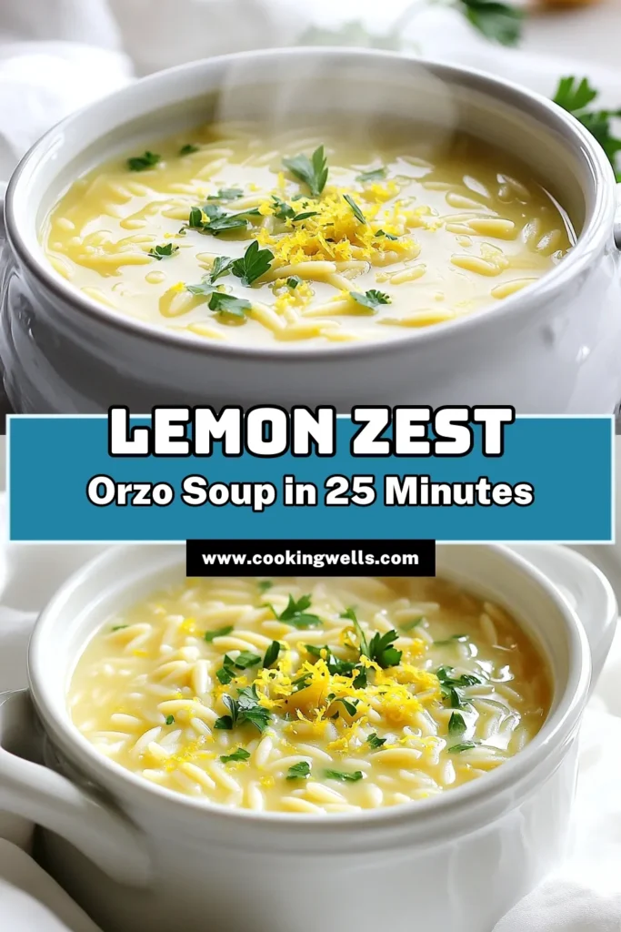 Warm up with a bowl of Lemon Zest Creamy Orzo Soup that's bursting with flavor and comfort! This easy recipe combines creamy heavy cream with zesty lemon and tender orzo pasta, perfect for a cozy dinner. In just 25 minutes, you can create a delicious meal that your family will love. Click through to discover the step-by-step recipe and bring a taste of sunshine to your table! #LemonZestSoup #OrzoRecipes #ComfortFood #EasyCooking