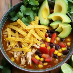 To make Slow Cooker Tortilla Chicken Stew, you need a few key ingredients. Here’s the list: - 1.5 lbs boneless, skinless chicken thighs - 1 medium onion, chopped - 2 cloves garlic, minced - 1 red bell pepper, diced - 1 can (15 oz) black beans, rinsed and drained - 1 can (15 oz) corn, drained - 1 can (14.5 oz) diced tomatoes with green chilies - 4 cups chicken broth - 2 teaspoons ground cumin - 1 teaspoon chili powder - Salt and pepper to taste - 4 small corn tortillas, cut into strips - Fresh cilantro, for garnish - Avocado slices, for serving - Lime wedges, for serving Start with the chicken thighs. They give the stew a rich flavor. Next, add chopped onion, garlic, and red bell pepper. These add depth and sweetness. The canned black beans and corn provide protein and sweetness. The diced tomatoes bring a nice acidity to balance the stew. For spices, ground cumin and chili powder are key. They pack a flavorful punch. Don’t forget salt and pepper to taste. The corn tortillas are a fun addition. They soften in the stew and add texture. Finally, the fresh cilantro, avocado, and lime wedges are the perfect finishing touches. They brighten up the dish and add freshness. These ingredients create a warm, comforting meal you will love. First, you want to layer the chicken and veggies in the slow cooker. Start with 1.5 lbs of boneless, skinless chicken thighs. Place them at the bottom of the pot. Next, add the chopped onion, minced garlic, and diced red bell pepper on top. Then, toss in a can of black beans and a can of corn. Finally, pour in a can of diced tomatoes with green chilies. Now, it's time to add spices and broth. Pour 4 cups of chicken broth over the mixture. Add 2 teaspoons of ground cumin, 1 teaspoon of chili powder, and salt and pepper to taste. Stir it gently to mix everything. Make sure the chicken is mostly under the broth. You can choose between low heat or high heat options. For low heat, set the slow cooker for 6-7 hours. If you’re in a hurry, use high heat for 3-4 hours. Either way, check if the chicken is tender. It should shred easily with a fork when done. Once the chicken is tender, use two forks to shred it. Mix it back into the stew. In the last 30 minutes of cooking, add the tortilla strips. This will let them soften a bit. Stir gently to incorporate them. Serve it hot and garnish with fresh cilantro, avocado slices, and lime wedges. These toppings add a nice burst of flavor! To make this stew your own, start by adjusting the spices. Taste the stew as it cooks. If you like more heat, add extra chili powder. For a deeper flavor, try more cumin. Remember, seasoning really enhances this dish. For tender chicken, use boneless, skinless thighs. They stay juicy and shred easily. If you use chicken breasts, watch them closely. They can dry out faster. You can switch up the tortilla strips. Try using crushed tortilla chips for crunch. If you want a softer touch, add corn tortillas earlier in the cooking. To thicken the stew, mash some black beans with a fork. This adds body and creaminess. You can also add a cornstarch slurry near the end. Just mix cornstarch with water, then stir it in. Garnish your stew with fresh cilantro for a bright taste. Avocado slices add creaminess and texture. A squeeze of lime juice brightens the dish even more. For sides, serve with rice or a fresh salad. Pair it with a light drink, like lemonade or iced tea. These choices balance the rich flavors in the stew. {{image_2}} You can switch proteins in this dish. Try turkey or beef for a different taste. Each meat adds its unique flavor and texture. You can also mix in vegetables. Consider adding zucchini, carrots, or even sweet potatoes. These can make your stew even heartier and more colorful. If you need a gluten-free option, skip the corn tortillas. Instead, you can use gluten-free tortilla chips or rice. You can also make it dairy-free. Just skip any cheese or cream toppings and use fresh avocado for creaminess. You can adjust the heat level easily. For mild stew, use less chili powder. For medium heat, stick to the recipe's amount. Want it hot? Add more chili powder or some fresh jalapeños. Just remember to balance flavors. A squeeze of lime can help cut through the heat and brighten the stew. After enjoying your Slow Cooker Tortilla Chicken Stew, store any leftovers properly. First, let the stew cool to room temperature. Then, transfer it to an airtight container. Make sure to seal it well to avoid leaks. You can store it in the fridge for up to three days. This will keep the stew fresh and tasty. Remember, safety first! Always check for any signs of spoilage before eating leftovers. When you're ready to eat your leftovers, reheating them is key. The best way to do this is on the stove. Pour the stew into a pot and heat over low to medium heat. Stir often to prevent sticking. If you prefer, you can also use a microwave. Place the stew in a microwave-safe bowl. Heat it in short bursts, stirring in between. This helps avoid mushiness. You want to keep those tortilla strips from becoming too soft. If you want to save some stew for later, freezing is a great option. Ladle the cooled stew into freezer-safe bags or containers. Make sure to leave some space for expansion. Label the bags with a date and type of stew. This way, you know exactly what you have. When you're ready to eat it, thaw it in the fridge overnight. For a quick thaw, you can use the microwave, but ensure it’s evenly heated when reheating. Yes, you can use frozen chicken in this stew. It is safe to cook frozen chicken in a slow cooker. Just remember, it may take longer to cook. I recommend adding an extra hour to your cooking time on low heat. Be sure to check the chicken with a meat thermometer. It should reach 165°F to be safe to eat. This method keeps your stew juicy and flavorful. Absolutely! You can make this a plant-based dish. Swap the chicken with firm tofu or tempeh. Use vegetable broth instead of chicken broth. You can also add more beans or lentils for protein. This way, you keep the heartiness of the stew while making it meat-free. It still tastes great and is filling! If your stew turns out watery, don’t worry! You can thicken it easily. Try mashing some of the black beans with a fork and stirring them back in. You can also add a cornstarch slurry. Mix one tablespoon of cornstarch with two tablespoons of water. Stir it in and let it cook for about 10 minutes. This will help give your stew a nice, thick texture. This blog post covered a simple slow cooker stew. We discussed ingredients like chicken, veggies, and spices. I shared step-by-step instructions for cooking and flavoring. Tips were provided for texture and serving. Variations included ingredient swaps and spice adjustments. Finally, we reviewed storage and reheating methods. In conclusion, this stew is easy to customize. It suits many tastes and diets. Enjoy your cooking adventure!
