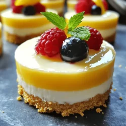 - 2 cups Greek yogurt - 1 cup cream cheese, softened - 1/2 cup honey or maple syrup - 1/4 cup fresh lemon juice - Zest of 2 lemons - 1 teaspoon vanilla extract - 1 cup graham cracker crumbs - 1/4 cup unsalted butter, melted - Fresh berries - Mint leaves Using fresh ingredients makes a huge difference in taste. Greek yogurt adds creaminess and tang. It also boosts the protein in your dessert. Cream cheese gives the cheesecake a rich, smooth feel. If you prefer a different sweetener, use maple syrup instead of honey. Lemon juice and zest bring a bright flavor. They balance the sweetness and add zing. Vanilla extract enhances the overall taste. For the crust, the graham cracker crumbs provide a sweet crunch. Mixing them with melted butter helps them stick together. This forms a solid base for your cheesecake cups. Don’t forget the garnish! Fresh berries add color and flavor. Mint leaves give a fresh touch. They make your dessert look beautiful and inviting. First, grab a medium bowl. Combine 1 cup of graham cracker crumbs with 1/4 cup of melted butter. Mix until all crumbs are coated. Next, take small dessert cups and divide the crust mixture evenly among them. Press the crumbs down firmly to create a nice base. Now it’s time for the filling. In a large mixing bowl, take 1 cup of softened cream cheese. Blend it until it’s nice and smooth. Then, fold in 2 cups of Greek yogurt. Make sure it all combines well. For flavor, add in 1/2 cup of honey or maple syrup. Next, squeeze in 1/4 cup of fresh lemon juice and add the zest of 2 lemons. Don’t forget 1 teaspoon of vanilla extract. Gently mix everything until it’s well combined. Spoon the cheesecake filling into each dessert cup, right on top of the crust. Use a spatula to smooth the tops. Cover each dessert cup with plastic wrap. Place them in the fridge for at least 4 hours. This will help them set well. When ready to serve, take the cups out of the fridge. Garnish each one with fresh berries and a mint leaf. This adds a pop of color and flavor. Enjoy your delicious Greek yogurt lemon cheesecake cups! To get a creamy texture, the cream cheese must be soft. If it’s cold, it won’t mix well. Take it out of the fridge and let it sit for about 30 minutes. You can also microwave it for about 10 seconds. Just be careful not to melt it. A smooth mix makes a big difference in taste. You can adjust the sweetness to your liking. If you prefer a sweeter cheesecake, add a little more honey or maple syrup. Start with the 1/2 cup called for in the recipe. Then, taste it. You can always add more if needed. This way, you make it just right for you. Chilling the cheesecake cups is key for the best results. Cover them with plastic wrap and put them in the fridge. Chill them for at least 4 hours. For a firmer set, let them chill overnight. This helps the flavors meld and makes it easier to serve. Enjoy each bite of your delicious creation! {{image_2}} You can easily switch things up by adding fruit purees. This makes each cup unique. Try strawberry, raspberry, or mango purees. Just mix in 1/2 to 1 cup of your chosen puree into the filling. This adds a burst of flavor and color. It also makes the cheesecake cups look fancy. Fresh fruit on top enhances the look and taste too! If you need a gluten-free dessert, use gluten-free graham crackers. They work just as well as regular ones. Crush them up and mix with melted butter. You’ll create a tasty crust that everyone can enjoy. This small change keeps the dessert light and delightful without gluten. It’s a perfect treat for gatherings. Not a fan of honey or maple syrup? You can use stevia or agave syrup instead. Both options add sweetness without extra calories. Stevia gives a light touch of sweetness. Agave syrup adds a bit of floral flavor. Just adjust the amount to your taste. This way, you can enjoy your cheesecake cups your way. To store your cheesecake cups, keep them in the fridge. Use an airtight container. This helps keep them fresh. If you don’t have a container, cover them with plastic wrap. They will stay tasty for up to 5 days this way. Just make sure to keep them chilled. You can freeze the cheesecake cups if you want to save them for later. First, cover each cup with plastic wrap. Then, place them in a freezer-safe bag. They can last for about 2 months in the freezer. When you want to eat them, take them out and put them in the fridge. Let them thaw overnight. Do not refreeze them after thawing. For the best flavor, enjoy your cheesecake cups within 5 days if stored in the fridge. If you freeze them, they will keep well for about 2 months. After that, the taste may fade. Always check for any signs of spoilage before eating. Keeping track of dates helps ensure your dessert stays delicious. Yes, you can use low-fat Greek yogurt. However, it may change the texture and flavor. Low-fat yogurt can make the cheesecake cups less rich. The end result may be a bit lighter but still tasty. If you want a creamy texture, full-fat yogurt works best. It gives a more indulgent taste. To prepare these cheesecake cups ahead, follow these steps: - Make the crust and filling as usual. - Fill the cups and cover them tightly with plastic wrap. - Store them in the fridge for up to 2 days before serving. - This allows the flavors to blend nicely. To serve these cheesecake cups, follow these tips: - Garnish each cup with fresh berries for color and taste. - Add a mint leaf on top for a fresh look. - Use clear cups to show off the layers. - Serve chilled for the best experience. This keeps everything looking nice and tasty! This blog showed you how to make tasty cheesecake cups. We covered ingredients like Greek yogurt, cream cheese, and fresh lemon. I explained how to make the crust, mix the filling, and chill the dessert. Remember, adjusting sweetness is key for your perfect taste. Feel free to explore variations, like gluten-free options or fruit flavors. With proper storage, you can enjoy these treats for days. Dive into this fun recipe and impress your friends and family with your skills!