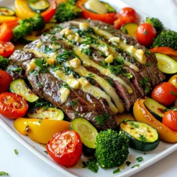- 1.5 pounds flank steak, trimmed - 2 tablespoons unsalted butter, melted - 4 cloves garlic, minced - 1 teaspoon smoked paprika - 1 teaspoon garlic powder - 1 teaspoon onion powder - Salt and pepper to taste - 1 bell pepper (red or yellow), sliced - 1 zucchini, sliced into half-moons - 1 cup cherry tomatoes, halved - 1 cup broccoli florets - 2 tablespoons olive oil - Fresh parsley, chopped for garnish Gathering the right ingredients is key to making this dish shine. Start with the flank steak. It’s flavorful and cooks nicely in the oven. Trim it well to remove excess fat. Next, you’ll need butter. Unsalted butter works best, as it lets you control the saltiness. Garlic is a must. Mince four cloves for a strong flavor. You also want smoked paprika, garlic powder, and onion powder. These spices add depth to the dish. Don’t forget to season with salt and pepper to taste. For the veggies, choose a bell pepper, zucchini, cherry tomatoes, and broccoli. These colorful vegetables not only taste great but also look beautiful on your plate. Finally, drizzle everything with olive oil for roasting. Finish with fresh parsley for a nice touch. This mix of ingredients makes the meal tasty and appealing. Enjoy the process of gathering your items, as each one plays a role in creating your delicious meal! Preheat your oven to 425°F (220°C). This heat makes everything nice and crisp. Line a large baking sheet with parchment paper. This helps with easy cleanup, so you can enjoy your meal without a mess. In a small bowl, melt 2 tablespoons of unsalted butter. Add 4 minced garlic cloves, 1 teaspoon of smoked paprika, 1 teaspoon of garlic powder, 1 teaspoon of onion powder, and some salt and pepper. Whisk it all together until it is mixed well. This garlic butter will add amazing flavor to your steak and veggies. Now, take 1.5 pounds of flank steak and place it on the baking sheet. Use a brush or spoon to coat the steak with the garlic butter mixture. Make sure to cover both sides. This step is key for great taste. For the best flavor, let the steak marinate for at least 15 minutes. If you have more time, let it sit longer. This allows the flavors to soak in, making each bite delicious! While the steak marinates, grab a bowl and toss together a sliced bell pepper, a sliced zucchini, halved cherry tomatoes, and broccoli florets. Use 2 tablespoons of olive oil, salt, and pepper to coat the veggies evenly. This will help them roast nicely. Arrange the veggies around the flank steak in a single layer. Avoid overcrowding the pan, as this helps everything cook evenly and get that nice roasted flavor. Place the baking sheet in the preheated oven. Roast for 15-20 minutes. For a medium-rare steak, aim for an internal temperature of 135°F. You can use a meat thermometer to check. After cooking, take the baking sheet out of the oven. Let the steak rest for about 5 minutes. This helps the juices stay in the meat. Then, slice the steak against the grain for the best texture. To serve, place the steak slices next to the roasted veggies. Drizzle any leftover garlic butter from the pan over everything. Finish with a sprinkle of fresh chopped parsley for color and extra flavor. Enjoy your meal! To get the best steak, knowing the right temperature is key. Here are the recommended temperatures for doneness: - Rare: 125°F - Medium-rare: 135°F - Medium: 145°F - Medium-well: 150°F - Well done: 160°F For a juicy steak, I suggest using a meat thermometer. It helps you avoid overcooking. When it’s time to slice your steak, always cut against the grain. This means slicing perpendicular to the muscle fibers. This method gives you tender bites. Different vegetables cook at different rates. For this dish, I suggest these timing tips: - Bell peppers: 15-20 minutes - Zucchini: 15 minutes - Cherry tomatoes: 15 minutes - Broccoli: 15-20 minutes To ensure even roasting, make sure your veggies are in a single layer. This gives them space to brown and crisp. Overcrowding leads to steaming, not roasting. Want to boost flavor? Try adding these seasonings: - Fresh herbs like rosemary or thyme - A splash of balsamic vinegar - A pinch of red pepper flakes for heat For sides or sauces, consider these pairings: - A light salad with lemon dressing - Creamy mashed potatoes - A tangy chimichurri sauce These additions can elevate your meal and create new flavor experiences. Enjoy experimenting! {{image_2}} You can swap flank steak for chicken or tofu. Chicken breast works well and cooks fast. If you choose tofu, use firm or extra-firm varieties. Here are the cooking times: - Chicken: Roast for 20-25 minutes until it reaches 165°F. - Tofu: Roast for about 15-20 minutes until golden brown. Feel free to use seasonal vegetables. Carrots, asparagus, and green beans add nice flavor. Adjust the spices if you change the vegetables. For example, root vegetables may need more time to cook. Always taste and tweak the seasonings to fit the veggies. You can add herbs or spices to change the flavor. Try rosemary for a fresh touch or chili flakes for heat. Marinades also work well. A soy sauce or teriyaki base can give an Asian twist. Just mix it into the garlic butter before coating the steak and veggies. To keep your leftovers fresh, store them in an airtight container. This helps prevent moisture loss and keeps flavors intact. Place the container in the fridge as soon as the food cools. For best taste, eat leftovers within three days. Beyond that, the quality may drop. When reheating, use the oven to keep the steak juicy. Preheat your oven to 350°F (175°C). Place the steak on a baking sheet and cover it with foil. Heat for about 10-15 minutes. For the veggies, spread them out on the sheet. Re-crisp them for about five minutes until warm. This method keeps the taste and texture nice. If you want to freeze your dish, let it cool first. Use a freezer-safe container or bag. Remove as much air as possible to prevent freezer burn. You can freeze the meal for up to three months. When ready to eat, thaw it in the fridge overnight. Reheat as mentioned above for the best results. Yes, you can use other cuts of steak. Ribeye, sirloin, or tenderloin work well. Each cut brings a different flavor and texture. Just adjust cooking times based on the thickness of the steak. Thicker cuts may need a few extra minutes in the oven. If you lack smoked paprika, try regular paprika. It won't have the same smoky flavor, but it still adds color and taste. You can also mix in a bit of cumin or chili powder for a different twist. To spice things up, add red pepper flakes or cayenne pepper to the garlic butter mix. You can also toss sliced jalapeños or serrano peppers with the veggies. This will give your dish a nice kick! Yes, you can prep ahead! Marinate the steak and chop the veggies a day early. Store them in the fridge until ready to cook. This makes dinner quick and easy on a busy night. This dish pairs well with fluffy rice or creamy mashed potatoes. A fresh salad with vinaigrette also makes a great side. You can even serve it with crusty bread to soak up the garlic butter! This blog post explored a delicious and simple sheet-pan garlic butter steak and veggies recipe. We covered the key ingredients, step-by-step instructions, and handy tips to perfect your dish. You can even adapt this recipe with different proteins or vegetables based on your taste. Remember, cooking is about experimenting and finding what you love. Now, grab your ingredients and start roasting for a tasty meal that everyone will enjoy!