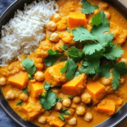 - 2 medium sweet potatoes, peeled and diced - 1 can (14 oz) coconut milk - 1 cup vegetable broth - 1 can (15 oz) chickpeas, drained and rinsed - 1 medium onion, chopped - 3 cloves garlic, minced - 1 tablespoon fresh ginger, grated - 2 tablespoons red curry paste - 1 teaspoon ground cumin - 1 teaspoon turmeric - 1 tablespoon soy sauce (or tamari for gluten-free) - 2 cups spinach, roughly chopped - 2 tablespoons olive oil - Salt and pepper to taste - Fresh cilantro for garnish Sweet potatoes are the star here. Their natural sweetness balances well with spices. Coconut milk adds creaminess and richness, making the curry smooth and delightful. Vegetable broth brings flavor and depth. Chickpeas add protein and make the dish hearty. The onion, garlic, and ginger give a strong base of flavor. Red curry paste is essential. It gives the dish warmth and a bit of heat. Cumin and turmeric add earthiness and color. Soy sauce enhances the umami taste. Olive oil is used for cooking, adding a nice richness. Spinach adds nutrients and a fresh touch. Lastly, fresh cilantro gives a bright finish, making the dish pop. Keep these ingredients ready, and you will create a tasty one-pot meal. 1. Sautéing the aromatics: Start by heating 2 tablespoons of olive oil in a large pot over medium heat. Add 1 chopped onion, 3 minced garlic cloves, and 1 tablespoon of grated ginger. Cook for about 5 minutes. The onion should look clear. 2. Mixing in the spices and curry paste: Next, stir in 2 tablespoons of red curry paste, 1 teaspoon of ground cumin, and 1 teaspoon of turmeric. Cook this mixture for 1 to 2 minutes. You want to smell the spices. 3. Adding sweet potatoes and liquids: Now, add 2 medium sweet potatoes that have been peeled and diced. Stir well to coat them with the spice mix. Pour in 1 can of coconut milk and 1 cup of vegetable broth. Mix everything together. 1. Simmering with chickpeas: Bring the mixture to a gentle simmer. After it starts bubbling, add 1 can of chickpeas that you have drained and rinsed. Add 1 tablespoon of soy sauce for flavor. Cover the pot and let it cook for 15 to 20 minutes. The sweet potatoes should become soft. 2. Incorporating spinach: After the sweet potatoes are tender, stir in 2 cups of roughly chopped spinach. Cook for an additional 2 to 3 minutes. The spinach should wilt nicely. 3. Final seasoning adjustment: Finally, take a moment to taste the curry. Add salt and pepper as needed. Adjust it to your liking. Remove the pot from heat and let it sit for a few minutes. To make the curry more flavorful, always start with fresh ingredients. Good quality coconut milk adds creaminess. Fresh ginger and garlic give a nice kick. Use bright spices like turmeric and cumin for depth. Seasoning is key in this dish. Add salt and pepper at the end to enhance taste. If you want it spicy, add more red curry paste. Always taste before serving. You can adjust spice levels to fit your taste. This curry pairs well with jasmine rice or warm naan. Both absorb the sauce nicely. For a pop of color, add fresh cilantro on top. Serve in deep bowls for a lovely presentation. You can also add lime wedges for a zesty touch. This gives a fresh burst to each bite. {{image_2}} You can switch up the vegetables in this dish. Try using carrots, bell peppers, or zucchini. Each adds a unique taste and texture. If you want more protein, consider adding tofu or chicken. Tofu gives a great plant-based option, while chicken adds a hearty element. For those needing dairy-free or gluten-free options, use tamari instead of soy sauce. This small change makes the dish safe for gluten-free diets. Coconut milk is already a great dairy-free option. To change the flavor profile, try adding spices like coriander or paprika. Fresh herbs, like basil or mint, can also brighten the dish. If you want a richer taste, use homemade curry paste. It can be made with fresh ingredients, giving you control over the flavor. These variations keep the essence of the dish while allowing you to enjoy different tastes. Don't hesitate to experiment and find what you love best! To keep your One Pot Sweet Potato Curry fresh, store it in an airtight container. Place it in the fridge if you plan to eat it within three days. For longer storage, you can freeze the curry. Use freezer-safe containers or bags to prevent freezer burn. This way, you can enjoy it later without losing flavor. When reheating, avoid the microwave if you can. Instead, use a pot on the stove. Heat it gently over low heat. Stir often to keep it from sticking. This method helps maintain the flavor and texture. If it seems thick, add a splash of vegetable broth or water. This keeps your curry creamy and delicious! Can I use other types of potatoes? Yes, you can use regular potatoes or even Yukon gold. They work well, but they may change the taste and texture. Sweet potatoes add a nice sweetness and creaminess that regular potatoes do not. How can I make this curry spicier? To add heat, you can add more red curry paste. You can also include chopped fresh chili peppers or a sprinkle of cayenne pepper. Start with a little and taste as you go. You can always add more spice later. Is this curry suitable for meal prep? Absolutely! This curry stores well in the fridge for up to four days. You can also freeze it for later. Just let it cool before you store it, and keep it in an airtight container. What can I serve with this curry? This curry pairs great with jasmine rice or naan bread. You can also add a side salad for some crunch. Fresh cilantro on top adds color and flavor. Enjoy it however you like! This blog post covered how to make a tasty one pot sweet potato curry. We explored the key ingredients you need, like sweet potatoes, chickpeas, and coconut milk. I shared step-by-step instructions for cooking and tips to make your curry even better. You can customize it with your favorite spices or veggies. Remember to store leftovers properly too. Now, you have all the tools you need to create a delicious, satisfying dish. Enjoy making this curry for your next meal!