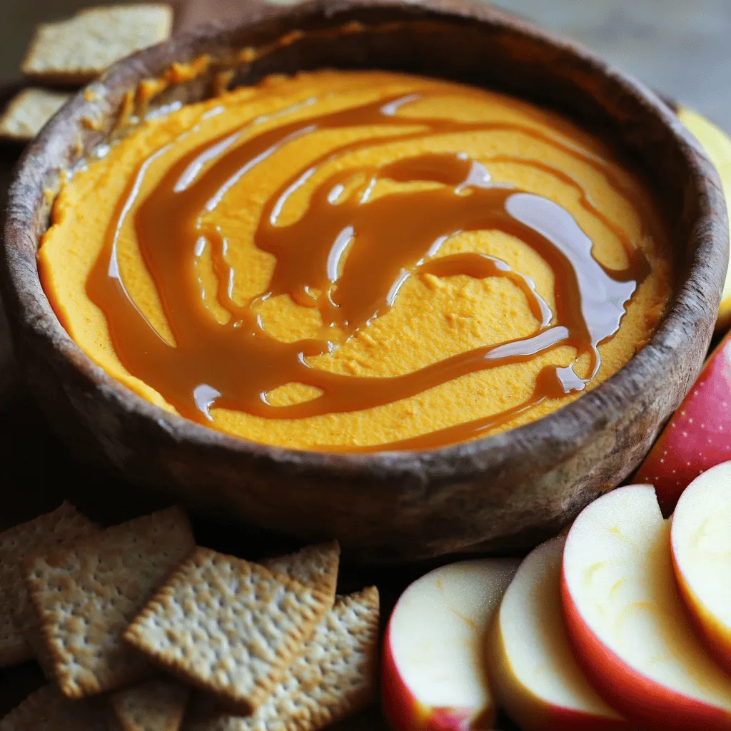 To make this dip, you need a few key ingredients. These are: - 8 oz cream cheese, softened - 1 cup pumpkin puree - 1/2 cup powdered sugar - 1 teaspoon vanilla extract - 1 teaspoon ground cinnamon - 1/2 teaspoon ground nutmeg - 1/4 teaspoon salt - 1/2 cup caramel sauce, plus extra for drizzling These ingredients blend well to create a creamy, sweet dip with the perfect fall flavor. For the best dipping experience, I suggest using: - Graham crackers - Apple slices - Pretzels These items add crunch and flavor. The sweet dip pairs well with each option. You can change some ingredients to suit your taste. Here are some ideas: - Swap cream cheese for Greek yogurt for a lighter dip. - Use maple syrup instead of powdered sugar for a different sweetener. - Add more spices like ginger or cloves for extra warmth. These alternatives help you make the dip your own while still tasting great. First, grab a large mixing bowl. You will need 8 ounces of softened cream cheese. Using an electric mixer, beat the cream cheese. Mix until it becomes smooth and creamy. This step is key to a silky dip. Next, add 1 cup of pumpkin puree to the bowl. Then, mix in 1/2 cup of powdered sugar. Add 1 teaspoon of vanilla extract for sweet flavor. Sprinkle in 1 teaspoon of ground cinnamon, 1/2 teaspoon of ground nutmeg, and 1/4 teaspoon of salt. Mix everything together until it’s fully combined. The colors should blend into a warm orange hue. Now, gently fold in 1/2 cup of caramel sauce. Be careful not to overmix. You want to see swirls of caramel in the dip. Once mixed, transfer your dip to a serving bowl. Drizzle extra caramel sauce on top for a lovely finish. Serve this creamy dip with graham crackers, apple slices, or pretzels. Enjoy the flavors of fall! To get a smooth and creamy dip, start with softened cream cheese. This makes mixing easier. Use an electric mixer to beat the cream cheese until it is silky. Next, add pumpkin puree, powdered sugar, vanilla, cinnamon, nutmeg, and salt. Mix until combined. Avoid over-mixing, as it can make the dip too airy. Gently fold in the caramel sauce for a nice swirl. This keeps the texture rich and dense. Presentation matters when serving your dip. Use a beautiful bowl to hold the dip. Drizzle extra caramel sauce on top for a nice look. Surround the dip with graham crackers, apple slices, or pretzels. This gives guests fun options for dipping. You can also use small cups for each dipping item. This makes it easy for everyone to enjoy. Add a sprinkle of cinnamon or some chopped nuts on top for extra charm. You can make this dip ahead of time. Prepare it a day before your event. Store it in an airtight container in the fridge. This helps the flavors blend together more. When ready to serve, take it out and let it sit for a few minutes. This brings it back to room temperature. Drizzle more caramel sauce just before serving for that fresh touch. This way, your dip stays creamy and delicious! {{image_2}} You can spice up this dip with fun flavors. Try adding a pinch of ginger. It gives a nice kick. You might also mix in a bit of clove. This will make your dip taste warm and cozy. If you want more texture, fold in some chopped pecans or walnuts. They add a crunch that makes it more exciting. Looking for ways to make this dip healthier? You can use Greek yogurt instead of cream cheese. It will still be creamy but with less fat. Swap out the powdered sugar for honey or maple syrup. This change adds natural sweetness. You can also use light caramel sauce. It cuts down on sugar without losing flavor. Seasonal toppings can make your dip stand out. Try adding crushed candy corn for a sweet crunch. You can also sprinkle some toasted pumpkin seeds on top. They add flavor and a nice look. If you want a fresh twist, add apple slices or pomegranate seeds. They bring a burst of color and flavor that everyone will love. Store any leftover dip in an airtight container. Make sure to seal it well. This keeps the dip fresh and tasty. You can place it in the fridge for up to five days. Always check for any changes in smell or texture before using. You can freeze this dip if you want to save some for later. Use a freezer-safe container to prevent freezer burn. When you want to eat it, move it to the fridge to thaw overnight. Avoid microwaving it directly from the freezer. This can change the texture. To keep your dip fresh, cover it tightly with plastic wrap. This helps prevent air from getting in. If you plan to serve it later, add the caramel drizzle just before serving. This keeps the dip looking nice and prevents it from getting too soggy. Yes, you can use fresh pumpkin. First, cook the pumpkin until soft. Then, scoop out the flesh and mash it well. Make sure to remove any strings or lumps. You want a smooth texture for your dip. Fresh pumpkin adds a nice flavor but may require more work than canned puree. You can keep the dip in the fridge for up to five days. Store it in an airtight container to keep it fresh. Always check for any changes in smell or texture before serving. If it looks or smells off, it's better to toss it out. You have many fun options for dipping! Try apple slices for a fresh crunch. Pretzels add a salty twist that pairs well with sweetness. You can also use cinnamon sugar pita chips for a tasty treat. Choose what you like best! This blog post shared a simple way to make Caramel Pumpkin Cheesecake Dip. We covered key ingredients, step-by-step instructions, and tips for the best taste. You can customize your dip with healthy swaps or seasonal touches. Storing leftovers properly keeps it fresh for later. Remember, using fresh pumpkin is a great option, and many foods work for dipping. Enjoy creating this treat, and let your creativity shine!