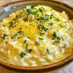 - 1 cup Arborio rice - 4 cups vegetable broth - 1/2 cup heavy cream The main part of this dish is Arborio rice. This rice is special because it is starchy. It helps the risotto get that creamy texture. Vegetable broth adds flavor. You can use homemade or store-bought broth. Heavy cream brings richness and smoothness to the dish. - Fresh herbs (parsley, thyme, basil) - 1 lemon (zested and juiced) - 2 cloves garlic, minced - 1 small onion, finely chopped Fresh herbs give the risotto a bright taste. I love mixing parsley, thyme, and basil. Lemon adds a zing. The zest and juice brighten up the dish. Garlic and onion fill the dish with warmth and depth. They create a fragrant base that makes your kitchen smell amazing. - 2 tablespoons olive oil - 1 tablespoon unsalted butter - 1/2 cup grated Parmesan cheese - Salt and pepper to taste Olive oil adds a nice richness. The butter works with the oil to create a base for cooking. Parmesan cheese melts in, adding a salty touch. Salt and pepper are key to making all the flavors pop. They tie everything together and make the dish shine. First, heat the vegetable broth in a saucepan. Keep it warm on low heat. This step is vital, as warm broth helps the rice cook evenly. You want the broth hot but not boiling. This keeps your risotto creamy and smooth. Next, grab a large skillet and add olive oil and butter. Heat it over medium heat. Once hot, toss in the finely chopped onion. Cook until it’s translucent, about 3-4 minutes. This brings out its sweet flavor. Then, add the minced garlic and cook for one more minute. The aroma will fill your kitchen, making you hungry! Now, it's time to add the Arborio rice. Stir it in, coating the grains with the oil and butter. This helps to lock in flavor. Start adding the warm broth, one ladle at a time. Stir often. Allow the rice to absorb the liquid before adding more. This process takes about 18-20 minutes. You want the rice to be al dente, which means it should still have a little bite. When the rice is creamy, stir in the heavy cream. Add the lemon zest and lemon juice for freshness. Mix well. Then, fold in the grated Parmesan cheese. This adds richness and a savory touch. Season with salt and pepper to taste. Finally, remove the risotto from heat and gently stir in the fresh herbs. This adds a burst of color and flavor. Serve immediately for the best creamy texture! To make your risotto creamy, stir constantly. This action helps the rice release its starches, creating that rich texture. Start with warm broth. Add it slowly, one ladle at a time. Wait until the rice absorbs most of the broth before adding more. This method takes about 18 to 20 minutes. If you want a twist, try other grains like quinoa or farro. These grains will change the texture and taste but still give you a great meal. For a dairy-free option, use coconut cream or cashew cheese instead of heavy cream and Parmesan. This keeps the dish creamy and rich without dairy. Presentation matters! Serve your risotto in warmed shallow bowls. This keeps it warm and inviting. Garnish with fresh herbs, like parsley or basil, and a sprinkle of cheese. This adds color and a pop of flavor. A lovely presentation makes your meal feel special and even more enjoyable. {{image_2}} You can change your creamy lemon herb risotto by adding fresh vegetables. Asparagus and peas are great choices. They add color and crunch. Just toss them in when the rice is almost done cooking. For protein, consider adding chicken or shrimp. Cook the chicken first until it's golden and add it to the risotto. If you prefer shrimp, add them in the last few minutes so they stay tender. To boost flavor, try different herbs. Dill and chives give a unique twist. Just chop them finely and mix them in at the end. If you like a bit of spice, add red pepper flakes. Just a pinch can make your dish pop. Adjust the amount to your taste, but start small! If you're gluten-free, choose a gluten-free broth. Arborio rice is naturally gluten-free, so you’re good there. For vegan options, swap heavy cream with coconut milk or a nut-based cream. You can also omit the cheese or use a vegan cheese. This gives you a tasty dish that fits your diet! To keep your creamy lemon herb risotto fresh, store it in an airtight container. Place it in the fridge within two hours of cooking. This helps prevent bacteria growth. Risotto stays good in the fridge for about three days. For the best taste, eat it sooner rather than later. When reheating risotto, you want to keep it creamy. The stovetop is the best way to do this. Just add a splash of broth or water as you stir. Heat it gently over low heat. If you use a microwave, place it in a bowl with a lid. Add some broth or water to prevent it from drying out. Heat in short bursts, stirring in between. Yes, you can freeze risotto, but it may change texture. To freeze, cool it first. Portion it into freezer-safe bags or containers. Make sure to remove as much air as possible. You can freeze it for up to three months. When ready to eat, thaw it overnight in the fridge. Reheat using the stovetop method for best results, adding liquid as needed to regain creaminess. Arborio rice is the best choice for risotto. This rice has a high starch content. When cooked, the starch releases and creates a creamy texture. Arborio rice also absorbs flavors well, making it perfect for this dish. Its short, plump grains help achieve that rich creaminess you want. You can prepare some steps ahead of time. Chop your onion and garlic, and measure your rice. Heat the broth and keep it warm. This way, you can cook the risotto faster when you're ready. However, I suggest making risotto fresh for the best texture. Stirring risotto often is key to its creaminess. When you stir, you help release the starch from the rice. This starch thickens the dish and gives it a rich, velvety feel. If you don’t stir, the rice will not release enough starch, making the risotto less creamy. You can easily change the flavor with herbs and seasonings. Fresh herbs like parsley, thyme, and basil add brightness. You can also experiment with spices like black pepper or red pepper flakes for heat. Adding more lemon juice or zest can enhance the dish too. In this blog post, we explored how to make a creamy risotto. We covered essential ingredients like Arborio rice, vegetable broth, and heavy cream, plus flavor boosters and pantry staples. I shared step-by-step instructions on sautéing aromatics, cooking the rice, and finishing touches. You also learned tips for texture, substitutions, and variations. Remember, risotto is versatile and can adapt to your taste. Enjoy experimenting with flavors, seasonal ingredients, and dietary changes. Making risotto can be fun and satisfying!