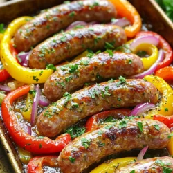 - 1 pound Italian sausage links (chicken or turkey for a lighter option) - 2 tablespoons unsalted butter - 3 cloves garlic, minced - 1 red bell pepper, sliced - 1 yellow bell pepper, sliced - 1 medium red onion, sliced - 1 teaspoon dried Italian herbs (oregano, basil, thyme) - ½ teaspoon red pepper flakes (optional, for heat) - Salt and pepper to taste - Fresh parsley, chopped (for garnish) Each ingredient adds its own flavor. The sausage brings a savory taste. The butter and garlic add richness. The bell peppers and onion give sweetness and crunch. The herbs tie everything together. When picking produce, look for vibrant colors and firm textures. Choose bell peppers that are smooth and shiny. Avoid any with soft spots or wrinkles. For onions, pick ones that feel heavy for their size. Fresh herbs should smell strong and look green. This ensures your dish stays bright and tasty. For a lighter meal, use chicken or turkey sausage. If you're vegetarian, try meatless sausage or tofu. You can replace the butter with olive oil for a dairy-free option. If you need gluten-free, make sure the sausage is labeled as such. Each swap can still keep the dish flavorful and satisfying. Start by preheating your oven to 400°F (200°C). This high heat helps the sausage and veggies cook well. Line a large sheet pan with parchment paper. This makes for easy cleanup and helps keep everything from sticking. In a small saucepan, melt 2 tablespoons of unsalted butter over low heat. Add 3 cloves of minced garlic to the melted butter. Stir it for 1-2 minutes until you smell that tasty garlic aroma. Be careful not to burn the garlic, or it will taste bitter. Once fragrant, take it off the heat. In a large bowl, mix the sliced bell peppers and onion with the melted garlic butter. Add 1 teaspoon of dried Italian herbs, ½ teaspoon of red pepper flakes, salt, and pepper to taste. Toss everything together until the veggies are well coated. Next, lay the sausage links on the sheet pan, leaving space between each one. Spread the seasoned veggies around the sausages evenly. Roast everything in the oven for about 25-30 minutes. You want the sausages cooked through, reaching an internal temperature of 160°F (70°C). The veggies should be tender and slightly caramelized. For a nice golden color on top, broil for an extra 2-3 minutes at the end. This step adds a great finish to your dish. After cooking, sprinkle fresh chopped parsley on top for a pop of color before serving. To ensure your sausages cook well, use these simple tips. Start with good-quality sausages. I prefer Italian sausage for its great flavor. Make sure they are not crowded on the pan. This allows hot air to flow freely. You want them to brown nicely. Check the internal temperature with a meat thermometer. It should reach 160°F (70°C) for safety. If you want a crispier skin, broil them for a few minutes at the end. You can boost the flavor of your dish easily. Try adding a pinch of smoked paprika for a smoky kick. A dash of cumin can bring warmth. If you like heat, consider more red pepper flakes. Fresh herbs like thyme or rosemary can also enhance taste. Just chop them finely and sprinkle over the dish before serving. Don’t be afraid to experiment! This meal pairs well with several sides. Crusty bread is perfect for soaking up the juices. A simple green salad can add freshness to your plate. Roasted potatoes or rice work well too, giving a hearty base. For a light option, steamed broccoli complements the flavors nicely. Choose what you love, and enjoy your meal! {{image_2}} You can swap out the Italian sausage for other types. Chicken or turkey sausages work well for a lighter dish. If you want more flavor, try smoked sausage. Each type brings a unique taste. You can also use bratwurst or chorizo for a twist. Just make sure to adjust cooking times based on the sausage you choose. If you prefer a meat-free option, try plant-based sausages. Many brands offer great flavors. Tofu or tempeh can also be used. Cut them into bite-sized pieces and add them to the pan. You can use extra spices to boost the flavor. This way, you keep the dish hearty and satisfying. Feel free to change the veggies based on the season. In spring, snap peas or asparagus add a fresh crunch. In summer, zucchini and cherry tomatoes brighten up the dish. In fall, use squash or Brussels sprouts for a warm touch. Winter veggies like carrots and parsnips also work great. Each season brings new tastes, keeping the dish exciting all year round. To store leftovers, let the dish cool first. Place the sausage and peppers in an airtight container. Keep it in the fridge for up to three days. If you want to enjoy it later, make sure to keep the sausage and peppers separate. This helps them stay fresh and tasty. When you are ready to eat the leftovers, use the oven for best results. Preheat the oven to 350°F (175°C). Place the sausage and peppers on a baking dish. Cover it with foil to keep the moisture in. Heat for about 15-20 minutes. You can also reheat in the microwave for a quick meal. Just be sure to cover the dish to keep it from drying out. If you want to freeze the meal, do it soon after cooking. Let the dish cool completely before freezing. Use freezer-safe bags or containers. The dish can last for up to three months in the freezer. When you are ready to eat, thaw it in the fridge overnight. Reheat it as mentioned above to enjoy the flavors again. Yes, you can use frozen sausages. Just add about 10 minutes to the cooking time. Check the internal temperature to ensure they reach 160°F. This way, you still get a tasty meal. Leftovers will last about 3 to 4 days in the fridge. Store them in an airtight container. Reheat in the oven or microwave until hot. This makes for an easy lunch or dinner later. You can add many other vegetables. Try zucchini, mushrooms, or cherry tomatoes. Broccoli and green beans also work well. Mix and match for your favorite flavors. Yes, this recipe is great for meal prep. Make a big batch and portion it out. It reheats well and keeps flavors intact. Perfect for busy weeks ahead! This blog post covered how to make Sheet-Pan Garlic Butter Sausage & Peppers. We looked at key ingredients, tips for fresh produce, and safe substitutions. I shared step-by-step instructions for cooking, plus tips for perfect sausages and spice tips. We also explored variations, storage methods, and answered common questions. In the end, this dish is easy, tasty, and fun to make. Experiment with the ingredients to find your perfect combo. Enjoy your cooking!