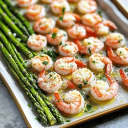 - 1 pound large shrimp, peeled and deveined - 1 bunch asparagus, trimmed - 4 cloves garlic, minced - 1/4 cup grated Parmesan cheese - 2 tablespoons olive oil - 1 teaspoon lemon zest - Salt and pepper to taste - 1/2 teaspoon red pepper flakes (optional) - Fresh parsley, chopped The main ingredients create a balance of flavor and texture in this dish. The shrimp gives you that juicy bite, while the asparagus adds a nice crunch. The garlic adds depth, making every bite exciting. For seasoning, the Parmesan cheese brings a rich, salty flavor. Olive oil keeps everything moist and flavorful. Lemon zest brightens the dish, adding a zing that wakes up your palate. Salt and pepper enhance all the flavors, while red pepper flakes can give you a bit of heat if you like. Finally, fresh parsley adds a pop of color and freshness. It’s a simple touch that makes your dish look great. With these ingredients, you set the stage for a delightful meal that is easy to prepare and sure to please. 1. Preheat your oven to 400°F (200°C). This step is key. A hot oven cooks the shrimp and asparagus just right. 2. In a large bowl, combine the shrimp, trimmed asparagus, minced garlic, olive oil, lemon zest, salt, pepper, and red pepper flakes. Toss well to coat all the ingredients. The flavors blend beautifully! 1. Line a large baking sheet with parchment paper. This makes cleanup easy and helps prevent sticking. 2. Spread the shrimp and asparagus mixture in a single layer on the baking sheet. Make sure they have space. This allows them to cook evenly. 3. Sprinkle the grated Parmesan cheese evenly over the shrimp and asparagus. This adds a creamy, cheesy flavor that you will love. 1. Bake in the preheated oven for 10-12 minutes. Look for the shrimp to turn pink and opaque. The asparagus should be tender yet crisp. 2. Remove the sheet pan from the oven and let it cool for a minute. This short cooling time helps keep the shrimp juicy. 3. Garnish with fresh chopped parsley before serving. It adds color and a fresh taste that brightens the dish. Enjoy this easy, tasty meal with your family or friends! - To cook shrimp perfectly, look for the color change. They should turn pink and opaque. - Avoid overcooking shrimp; it takes about 10-12 minutes in the oven. - For crisp asparagus, trim the ends and do not overbake. It should stay bright green and firm. - Serve right from the sheet pan for a casual feel. - For a fancier touch, use a large platter. - Drizzle with extra olive oil and fresh lemon juice before serving. - Add lemon wedges on the side for an extra zest. - Customize your dish by adding cherry tomatoes or bell peppers. - You can swap Parmesan with feta cheese for a different taste. - Try adding fresh herbs like basil or parsley for extra flavor. - Experiment with spices like paprika or cumin for a kick. {{image_2}} You can switch up the vegetables in this dish. Try bell peppers, zucchini, or green beans. Each of these veggies adds its own twist. If you want to replace the shrimp, use chicken or tofu for a different protein. Both options will soak up the garlic and cheese flavors well. Herbs can take your dish to the next level. Try adding basil or oregano for a fresh taste. These herbs bring a garden vibe to the meal. You can also introduce citrus flavors like lime or orange. They add a sweet and tangy kick that complements the shrimp perfectly. Pair this dish with a simple side salad or some crusty bread. A light, zesty salad helps balance the rich flavors. You can also serve it over rice or quinoa to make it a complete meal. Adding a grain makes it filling and satisfying. To store leftover shrimp and asparagus, let them cool first. Place them in an airtight container. This helps keep the shrimp juicy and the asparagus crisp. Make sure to store them in the fridge. They will stay fresh for up to three days. For best flavor, eat them sooner rather than later. When reheating in the oven, set it to 350°F (175°C). Place the shrimp and asparagus on a baking sheet. Heat for about 5-7 minutes. This keeps the shrimp tender and the asparagus crunchy. If you use the microwave, heat in short bursts. Check every 30 seconds to avoid overcooking. Cover with a damp paper towel to keep moisture in. Yes, you can freeze this dish! To do so, let it cool completely. Then, place it in a freezer-safe container. It can last for up to two months. To thaw, move it to the fridge overnight. You can also reheat from frozen, but it may take longer. Enjoy your meal any time you like! How long does it take to cook shrimp? Shrimp cooks quickly. It usually takes about 10 to 12 minutes in the oven. You will know they are done when they turn pink and opaque. Can I make this recipe in advance? Yes, you can prep the shrimp and asparagus ahead of time. Just store them in the fridge in an airtight container. When ready, bake them fresh for the best taste. How to make this dish gluten-free or dairy-free? To make it gluten-free, ensure your Parmesan cheese is labeled gluten-free. For a dairy-free option, you can skip the cheese or use a dairy-free cheese alternative. Can I increase the serving size, and how? Yes, you can easily increase the serving size. Just double or triple the ingredients and use a larger baking sheet. Make sure to spread the shrimp and asparagus in a single layer for even cooking. What can I use instead of asparagus? You can use green beans or broccoli instead of asparagus. Both options will also roast nicely and add great flavor. Can I replace garlic with powdered garlic? Yes, you can use garlic powder instead. Use about 1 teaspoon of garlic powder for every 4 cloves of minced garlic. It will still give your dish that nice garlic flavor. This dish combines shrimp, asparagus, and flavorful seasonings for a quick meal. You learned how to cook it perfectly with our step-by-step guide. Remember to try different vegetables and proteins for variety. Leftovers are easy to store and reheat. Feel free to adapt flavors and ingredients to your taste. Cooking can be simple and fun. Enjoy your meal and impress others with your skills!