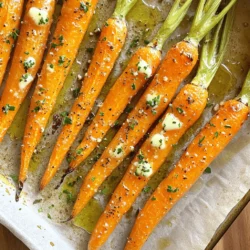 - 1 pound baby carrots, washed and trimmed - 4 tablespoons unsalted butter, melted - 4 cloves garlic, minced - 2 tablespoons fresh parsley, finely chopped - 1 tablespoon fresh thyme leaves To create garlic butter herb roasted carrots, you need a few simple ingredients. Baby carrots provide a sweet, tender base. Unsalted butter adds richness, while garlic gives it a strong, savory punch. Fresh parsley and thyme bring color and aroma. These herbs add a fresh touch to the dish. - 1 teaspoon honey - Salt and freshly ground black pepper to taste Honey adds a hint of sweetness. Salt and black pepper enhance all the flavors. These seasonings help the carrots shine. With just a few more steps, you will have a dish full of flavor. - Alternative butters (vegan options, flavored butters) - Different herbs (rosemary, dill) If you want to switch things up, use vegan butter for a plant-based option. Flavored butters can also add a unique twist. You can swap parsley and thyme for herbs like rosemary or dill. Each choice will change the taste, making it your own. 1. Preheat the oven: Start by setting your oven to 400°F (200°C). This high heat helps the carrots roast well. 2. Prepare the baking sheet: Line a baking sheet with parchment paper. This makes cleanup a breeze and prevents sticking. 3. Mix the garlic herb butter: In a bowl, combine 4 tablespoons of melted unsalted butter, 4 minced garlic cloves, 2 tablespoons of chopped parsley, and 1 tablespoon of fresh thyme. Add 1 teaspoon of honey, salt, and black pepper to taste. Stir everything until it blends nicely. 1. Toss the carrots: Add 1 pound of washed and trimmed baby carrots to your bowl. Toss them in the garlic herb butter mixture. Make sure each carrot is well coated. This adds tons of flavor. 2. Arrange on the baking sheet: Spread the coated carrots in a single layer on the lined baking sheet. This helps them roast evenly. 1. Cooking time and temperature: Roast the carrots in the preheated oven for about 25-30 minutes. The high temperature helps them caramelize and become tender. 2. Turning for even cooking: Halfway through cooking, turn the carrots. This ensures they brown evenly and get that perfect fork-tender texture. When they look golden brown and are soft, they are ready. To get the best carrots, look for baby carrots. They should feel firm and have a bright color. Freshness matters. If you can, buy them from a local market. Always wash and trim the carrots before cooking. This step keeps them clean and ready to go. Coating the carrots evenly is key. When you toss them in the garlic butter mix, make sure every carrot gets some. This helps them roast well and taste great. Use a large bowl for mixing. This way, you can easily toss them without making a mess. For a rich taste, you can add parmesan cheese. Sprinkle it on right before serving. The cheese melts slightly and gives a nice salty flavor. Another great tip is to use lemon zest. It adds a bright, fresh taste. Just a little goes a long way. Mix it into the butter before tossing the carrots. Your dish will taste even better! Be careful not to overcrowd the baking sheet. If you pile the carrots too close, they will steam instead of roast. This can make them soggy. Also, adjust cooking time if your oven runs hot or cold. Check the carrots at the 20-minute mark. They should be fork-tender and golden brown when done. If they need more time, give them a few extra minutes. {{image_2}} You can add spices for fun. Try cumin for warmth or paprika for a kick. Both spices bring new flavors. You can also swap honey for maple syrup. Maple syrup adds a sweet, rich taste. This twist makes the dish unique. If you want a vegan version, use plant-based butter. This keeps the dish tasty and dairy-free. For gluten-free options, check the butter label. Most brands are gluten-free, so you can enjoy this dish without worry. Get creative by using other root veggies. Parsnips add a sweet, nutty flavor. Beets bring a beautiful color and earthiness. Mix and match to find your favorite combo. Each swap can turn this dish into something new. To keep your garlic butter herb roasted carrots fresh, place them in an airtight container. This helps prevent moisture loss. Store the container in the fridge. Leftovers last about 3 to 5 days. Make sure they cool down before sealing the container. This keeps the carrots crispy and tasty. When it's time to enjoy your leftovers, you can reheat them in two ways: in the oven or microwave. For the oven, preheat to 350°F (175°C). Spread the carrots on a baking sheet and heat for about 10-15 minutes. This method keeps them crisp. If you use the microwave, place them in a dish, cover with a damp paper towel, and heat in 30-second bursts. If your carrots turn soggy, you can crisp them up by quickly roasting them in a hot pan. Yes, you can freeze roasted carrots! Allow them to cool completely before freezing. Place them in a freezer-safe bag or container. They can last up to 3 months in the freezer. To reheat, it's best to thaw them in the fridge overnight. Then, roast them in the oven at 350°F (175°C) for about 10-15 minutes until warmed through. This helps maintain their flavor and texture. Garlic butter herb roasted carrots take about 40 minutes. You spend 10 minutes on prep and 25-30 minutes cooking. Preheat your oven to 400°F (200°C). This heat cooks the carrots evenly and gives them a nice brown color. Make sure to check them halfway through. Turning the carrots helps them cook well all over. Yes, you can use regular carrots. Just peel and cut them into sticks. Aim for pieces about the same size as baby carrots. This helps them cook evenly. Regular carrots may take a bit longer, so check for doneness often. You want them to be fork-tender and golden brown. Roasted carrots pair well with many dishes. They go nicely with grilled chicken or fish. You can also serve them alongside rice or quinoa. For a fresh touch, sprinkle some extra parsley on top before serving. This adds color and flavor. Try serving them with a squeeze of lemon juice for brightness. Roasting garlic butter herb carrots is simple and rewarding. We covered essential ingredients, like baby carrots and fresh herbs. I shared tips for perfect roasting and tasty variations to spark your creativity. You can even try different herbs or sweeteners. Remember, correct storage and reheating keep leftovers delicious. With these steps, you can make a great side dish for any meal. Now, gather your ingredients, and enjoy roasting these tasty carrots!