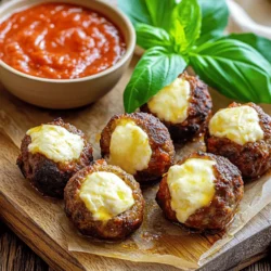 - 1 lb ground beef (or a mix of beef & pork) - 1/2 cup breadcrumbs - 1/4 cup grated Parmesan cheese - 1 teaspoon Italian seasoning - 1 clove garlic, minced - 1/2 teaspoon salt - 1/4 teaspoon black pepper - 1 large egg - 1 cup mozzarella cheese, cut into small cubes - 1 cup marinara sauce (for dipping) - Fresh basil leaves, for garnish Gather these ingredients to make your savory air fryer mozzarella stuffed meatballs. You will need ground beef or a mix of beef and pork for a juicy base. Breadcrumbs and Parmesan cheese add flavor and texture. Italian seasoning and minced garlic bring in that classic Italian taste. For binding, use one large egg, and don't forget salt and black pepper for seasoning. The star ingredient is mozzarella cheese, which melts beautifully inside the meatballs. When serving, a warm marinara sauce is perfect for dipping. Fresh basil adds a nice touch and bright flavor. These ingredients come together to create a delicious dish that everyone will enjoy! - In a large mixing bowl, combine: - 1 lb ground beef (or beef & pork mix) - 1/2 cup breadcrumbs - 1/4 cup grated Parmesan cheese - 1 teaspoon Italian seasoning - 1 clove garlic, minced - 1/2 teaspoon salt - 1/4 teaspoon black pepper - 1 large egg Mix these well. Make sure every ingredient blends evenly. This step is key for flavor. - Take about 1 tablespoon of the meat mixture. - Flatten it in your palm. Place a cube of mozzarella cheese in the center. - Mold the meat around the cheese. Ensure it’s fully enclosed. - Shape it into a ball. Repeat with the rest of the mixture and cheese cubes. This method keeps the cheese inside, giving a nice surprise when you bite in. - Preheat your air fryer to 375°F (190°C). - Place the meatballs in a single layer in the air fryer basket. - Make sure they do not touch. This helps them cook evenly. Air fry for 10-12 minutes. Turn them halfway through. They should be golden brown. Check that the inside reaches 160°F (70°C). While they cook, heat marinara sauce in a small pot over low heat. This adds a nice touch when serving. - Choosing the right grind of meat: For the best flavor, use a mix of ground beef and pork. The pork adds fat, which keeps the meatballs tender. Aim for an 80/20 meat-to-fat ratio for juicy meatballs. - Adjusting breadcrumbs for consistency: Use fresh or dry breadcrumbs. Fresh breadcrumbs give a softer texture, while dry ones make a firmer meatball. Start with half a cup and adjust based on how moist your mixture feels. - Ensuring even cooking: Place meatballs in a single layer in the air fryer basket. Leave space between each meatball. This helps the hot air circulate and cooks them evenly. - Maintaining optimal temperature: Preheat your air fryer to 375°F (190°C). This step is key for a nice, crisp exterior. Avoid overcrowding the basket to prevent steaming. - Pairing with marinara sauce: Serve your meatballs hot with marinara sauce. This adds a rich, tangy flavor that complements the cheese inside. Heat the sauce gently while the meatballs cook. - Garnishing for presentation: Add fresh basil leaves on top before serving. This not only looks great but also adds a burst of fresh flavor. A sprinkle of grated Parmesan can enhance the dish too. {{image_2}} You can switch up the meat in this recipe. Ground turkey or chicken works well for a lighter option. These meats have less fat but still taste great. You can also try a mix of turkey and pork for more flavor. If you want a vegetarian option, use lentils or beans. They add protein and fiber while keeping the meatball shape. While mozzarella is classic, feel free to experiment. Cheddar, gouda, or pepper jack can add unique flavors. Mixing cheeses can also create a tasty surprise inside the meatball. Adding herbs like parsley or spices like crushed red pepper can boost flavor. This lets you customize the taste to your liking. Want to spice things up? Add hot sauce, smoked paprika, or garlic powder to the meat mixture. These ingredients can make the meatballs pop with flavor. You can also sneak in some finely chopped vegetables. Bell peppers, onions, or spinach can add nutrition and color. This way, you can make your meal even healthier while keeping it delicious. To store leftover meatballs, place them in an airtight container. This helps keep them fresh. Make sure the meatballs cool down before sealing the container. For reheating, use the air fryer at 350°F (175°C) for about 5-7 minutes. This keeps them crispy and warm. You can freeze cooked or uncooked meatballs. If freezing cooked meatballs, let them cool first. Then, arrange them on a baking sheet and freeze until firm. Transfer them to a freezer bag and remove as much air as possible. For uncooked meatballs, freeze them right after shaping. Thaw them in the fridge overnight before cooking. This keeps their flavor and texture intact. In the fridge, cooked meatballs last about 3-4 days. Uncooked meatballs can stay fresh for 1-2 days. When frozen, they last up to 3 months. Always check for signs of spoilage. If the meatballs smell off or have a slimy texture, it's best to throw them away. Air Fryer Mozzarella Stuffed Meatballs cook in about 10-12 minutes. Preheat your air fryer to 375°F (190°C). Place the meatballs in a single layer. Turn them halfway through to ensure even cooking. The meatballs are ready when they turn golden brown and reach an internal temperature of 160°F (70°C). Yes, you can use other cheeses! Try cheddar, gouda, or even pepper jack for a spicy twist. Just cut the cheese into small cubes, like mozzarella. Each cheese brings its own flavor and texture. Experiment to find your favorite! These meatballs can be healthy with a few tweaks. Use lean ground beef or turkey for fewer calories. Whole wheat breadcrumbs add fiber. Pairing with marinara sauce gives added nutrients. Remember to enjoy in moderation for a balanced meal. Making Air Fryer Mozzarella Stuffed Meatballs is simple and fun. We covered the key ingredients, like ground beef, breadcrumbs, and cheese. We also walked through step-by-step instructions for preparing, forming, and cooking the meatballs. Remember to try different meats and cheese types to personalize your dish. Keep your leftovers fresh by storing them properly. Enjoy these tasty meatballs with marinara and fresh basil for a great meal. With these tips and tricks, you can master this recipe and impress everyone at your table. Happy cooking!