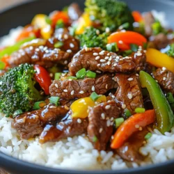 - 1 lb (450g) beef sirloin, thinly sliced - 2 cups broccoli florets - 1 bell pepper (red or yellow), sliced - 1 carrot, julienned - 4 green onions, chopped - 3 cloves garlic, minced - 1 tablespoon fresh ginger, minced - ½ cup soy sauce (low sodium) - ¼ cup honey - 1 tablespoon rice vinegar - 1 teaspoon sesame oil For a great Teriyaki Beef Stir Fry, you need fresh beef and colorful veggies. Beef sirloin gives a nice taste and tenderness. Broccoli, bell pepper, and carrot add crunch and color. Green onions give a fresh kick, while garlic and ginger add depth. - 1 tablespoon cornstarch for thickening - Sesame seeds for garnish Cornstarch helps thicken the sauce, making it richer. Sesame seeds add a nice touch on top. These extras make your dish even better. Feel free to use them or skip them based on your taste! {{ingredient_image_1}} 1. In a small bowl, add ½ cup of soy sauce. 2. Next, mix in ¼ cup of honey. 3. Add 1 tablespoon of rice vinegar. 4. Pour in 1 teaspoon of sesame oil. 5. If you want a thicker sauce, add 1 tablespoon of cornstarch. 6. Whisk all the ingredients together until smooth. 7. Set the sauce aside for later use. 1. Heat 1 tablespoon of vegetable oil in a large pan or wok over medium-high heat. 2. Once the oil is hot, add the thinly sliced beef in a single layer. 3. Stir-fry the beef for about 2-3 minutes. 4. Cook until the beef is browned and just cooked through. 5. Remove the beef from the pan and set it aside. 1. In the same pan, add 1 tablespoon of vegetable oil. 2. Add 3 cloves of minced garlic and 1 tablespoon of minced ginger. 3. Stir-fry for about 30 seconds until you smell the aroma. 4. Now, toss in 2 cups of broccoli florets, 1 sliced bell pepper, and 1 julienned carrot. 5. Stir-fry these vegetables for 4-5 minutes. 6. Cook until the veggies are tender-crisp. 1. Return the beef to the pan with the cooked veggies. 2. Pour the teriyaki sauce you made earlier over the beef and vegetables. 3. Stir well to coat everything in the sauce. 4. Cook for an additional 2-3 minutes until heated through. 5. Finally, stir in the chopped green onions before removing from heat. High heat is key for a great stir-fry. It cooks the beef quickly and keeps it tender. If the pan is too cool, the beef will steam instead of sear. Heat your pan or wok until it’s very hot. Add the oil, then the beef. Don’t crowd the pan; cook in batches if needed. Using fresh ingredients makes a big difference in flavor. Choose bright, crisp vegetables. Fresh garlic and ginger add zest. The better the ingredients, the tastier your dish will be. Always wash your veggies before cooking. You can add extra seasonings to boost flavor. Try adding a splash of lime juice for a citrus twist. A pinch of red pepper flakes adds heat. You might also like sesame seeds for crunch. Experiment with your favorites and find what you enjoy. Handling leftovers wisely can save you time. Store leftover stir-fry in an airtight container. Keep it in the fridge for up to three days. When reheating, use a pan over medium heat. This keeps the texture nice and prevents sogginess. You can also add fresh veggies to revamp the dish. Pro Tips Slice Against the Grain: For tender beef, always slice the sirloin against the grain. This helps break down the muscle fibers, resulting in a more tender bite. High Heat is Key: Stir-frying requires high heat to achieve that delicious sear. Make sure your pan or wok is hot before adding the ingredients to ensure proper cooking. Veggie Variety: Feel free to mix and match your vegetables. Snap peas, bell peppers, and zucchini also work well in this dish, adding color and nutrition. Make Ahead Sauce: Prepare the teriyaki sauce in advance and store it in the fridge. This can save time on busy weeknights when you want a quick dinner. {{image_2}} Low-calorie Alternatives You can make this dish lighter. Swap beef for chicken or tofu. Use less oil, too. Instead of honey, try agave syrup or a sugar substitute. These swaps cut calories but keep taste. Added Nutrients with Different Veggies You can add more colors and nutrients. Try snap peas, zucchini, or mushrooms. Each veggie brings its own flavor and health benefits. More veggies mean more fiber and vitamins. Mix and match for fun! Adding Spicy Elements Want a kick? Add chili paste or sriracha to the sauce. Start small and taste as you go. This adds heat without changing the dish too much. It’s a great way to spice things up! Fusion Suggestions For a twist, try adding Thai basil or cilantro. These herbs give fresh, bold flavors. You can also mix in some crushed peanuts for crunch. This combination adds a unique flair to your stir fry. How Long To Store Leftovers You can store your Teriyaki Beef Stir Fry in the fridge for up to three days. This time frame helps keep the beef and veggies fresh and tasty. After three days, the quality may drop. You might notice changes in flavor or texture. Best Practices for Storing in Airtight Containers Always use airtight containers for your leftovers. This keeps air out and slows spoilage. Make sure the stir fry cools down before sealing it up. Label the container with the date. This helps you track how long it's been stored. Safe Methods for Reheating You can safely reheat your Teriyaki Beef Stir Fry in the microwave or on the stove. If using a microwave, heat it in short bursts. Stir between each burst. This helps it heat evenly. For the stove, place it in a pan over medium heat. Stir often to prevent sticking. Tips to Maintain Texture and Flavor To keep the stir fry's flavor and texture, add a splash of water or broth when reheating. This adds moisture and helps revive the dish. Avoid overheating, as this can dry out the beef and veggies. Just heat until warmed through. Can I use other cuts of beef? Yes, you can use other cuts of beef. Flank steak and ribeye work well. Just slice them thinly for a quick cook. This will keep the meat tender and juicy. What can I substitute for soy sauce? If you need a soy sauce substitute, try tamari or coconut aminos. Both have a similar flavor. They also work well in this recipe if you want a different taste. How do I make this dish gluten-free? To make teriyaki beef stir fry gluten-free, use tamari instead of soy sauce. Also, check the rice vinegar label for gluten-free options. Most brands are safe, but it’s good to confirm. Best Side Dishes to Pair Pair your stir fry with steamed jasmine rice or quinoa. Both soak up the sauce well. You can also serve it with a fresh salad for a crunchy contrast. Ideal Beverage Pairings with Teriyaki Beef Stir Fry For drinks, try iced green tea or a light lager beer. Both complement the rich flavors of the dish. If you prefer non-alcoholic options, sparkling water with lemon is refreshing. In this blog post, we explored how to make a delicious teriyaki beef stir fry. You learned about the main ingredients, cooking steps, and tips for a perfect dish. I shared ways to customize flavors and store leftovers. Remember, using fresh ingredients and high heat can elevate your meal. Whether you tweak the sauce or add different veggies, enjoy the cooking experience. Now, you're ready to impress with a stellar dish that’s sure to please!