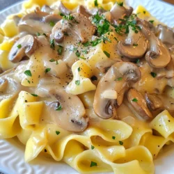 For a tasty creamy mushroom stroganoff, you need the following items: - 12 ounces wide egg noodles - 2 tablespoons olive oil - 1 medium onion, finely chopped - 3 cloves garlic, minced - 16 ounces mushrooms (like cremini or button), sliced - 1 tablespoon soy sauce - 1 teaspoon dried thyme - 1 teaspoon smoked paprika - 1 cup vegetable broth - 1 cup heavy cream or coconut cream - Salt and pepper to taste - Fresh parsley, chopped (for garnish) You can swap some ingredients to fit your taste. Try these options: - Use any pasta if you don’t have egg noodles. - Canola oil works well instead of olive oil. - Substitute shallots for onion for a milder flavor. - Use tamari instead of soy sauce for gluten-free. - For a creamy base, use cashew cream or almond milk. You can easily adjust this dish for different diets: - For vegan stroganoff, replace heavy cream with coconut cream. - Use gluten-free noodles or rice for a gluten-free meal. - Ensure that soy sauce is gluten-free, like tamari. Making these simple changes lets everyone enjoy this dish! {{ingredient_image_1}} Start by boiling water in a large pot. Add a pinch of salt to the water. Once it boils, add 12 ounces of wide egg noodles. Cook them according to the package directions until they are al dente. This usually takes about 8-10 minutes. Drain the noodles and set them aside for later. In a large skillet, pour in 2 tablespoons of olive oil. Heat it over medium heat. Add 1 medium onion, finely chopped, to the skillet. Cook the onion for about 3-4 minutes until it becomes soft. Stir in 3 cloves of minced garlic and cook for another minute. The garlic should smell good by now. Next, add 16 ounces of sliced mushrooms to the skillet. Cook the mushrooms for 7-10 minutes. They will turn golden brown and release moisture. This adds a lot of flavor! Now, it’s time to add some flavorings. Pour in 1 tablespoon of soy sauce, 1 teaspoon of dried thyme, and 1 teaspoon of smoked paprika. Let this cook for 2 more minutes, stirring well. After that, pour in 1 cup of vegetable broth and bring it to a simmer. Reduce the heat to low and add 1 cup of heavy cream or coconut cream. Stir continuously until the sauce thickens slightly. Season the sauce with salt and pepper to taste. Finally, toss the cooked egg noodles with the creamy mushroom sauce. Cook for another minute to heat everything through. Enjoy! To get the sauce just right, focus on the cream. Use heavy cream for a rich taste. If you want a lighter dish, coconut cream works well. When adding the cream, stir slowly. Let it heat but avoid boiling. This keeps the sauce smooth and creamy. If it is too thick, add a splash of vegetable broth. If it's too thin, let it simmer longer. To boost flavors, use fresh herbs like parsley. Dried thyme and smoked paprika add depth, but fresh herbs brighten the dish. A splash of lemon juice can also lift the taste. For a savory kick, try adding a dash of Worcestershire sauce. Taste the sauce as you go. Adjust salt and pepper to fit your liking. Each small tweak can make a big difference. One common mistake is overcooking the mushrooms. Sauté them until golden brown but not mushy. Also, don’t skimp on the onions and garlic. They add a lot of flavor. Another mistake is ignoring the seasoning. Always taste the sauce before mixing in the noodles. Lastly, be careful with the heat. Cooking on high can ruin the sauce texture. Keep it low and steady for the best results. Pro Tips Use the Right Mushrooms: For a richer flavor, consider using a mix of mushrooms like shiitake or portobello along with cremini. Enhance the Sauce: Add a splash of white wine to the sauce before incorporating the cream for an extra layer of flavor. Make it Vegan: Substitute heavy cream with coconut cream and use a plant-based broth to keep it entirely vegan. Perfect Pasta Cooking: Ensure your egg noodles are al dente; they will continue to cook slightly when combined with the sauce. {{image_2}} You can easily add protein to your creamy mushroom stroganoff. Chicken is a great option. Simply cut it into bite-sized pieces and cook it before adding the mushrooms. Ground beef is another tasty choice. Brown it in the skillet first, then mix in the mushrooms. For a plant-based option, use tofu. Press and cube the tofu, then sauté it until golden. Each protein adds a new flavor and texture to the dish. Feel free to mix in different vegetables. Spinach adds a nice pop of color and nutrition. Stir it in at the end so it wilts slightly. Broccoli also works well. Steam or sauté it before adding to the sauce. You can even use peas or bell peppers. This way, you create a unique version of stroganoff that fits your taste. If you want a lighter option, consider using lite cream. It cuts the calories while keeping the flavor. For a dairy-free version, coconut cream is perfect. It adds a subtle sweetness that works well with the mushrooms. Almond or cashew cream are good choices too. Just remember to adjust the seasoning, as these alternatives can change the taste slightly. To keep your creamy mushroom stroganoff fresh, store it in an airtight container. Allow the dish to cool to room temperature first. Then, place it in the fridge. It will stay good for up to three days. Label the container with the date so you know when to eat it. For reheating, you have two main options: microwave or stovetop. If using the microwave, place a portion in a bowl. Cover it loosely with a microwave-safe lid. Heat in 30-second intervals, stirring in between, until warm. If you prefer the stovetop, heat a skillet over low heat. Add the stroganoff and stir until it’s hot. You may want to add a splash of broth or cream to keep it creamy. Yes, you can freeze creamy mushroom stroganoff! To do this, let the dish cool completely. Then, transfer it to a freezer-safe container. You can freeze it for up to three months. When ready to eat, thaw it in the fridge overnight. Reheat it gently, adding a bit of liquid to restore creaminess. Yes, you can make creamy mushroom stroganoff ahead of time. Cook the noodles and sauce separately. Keep them in airtight containers in the fridge. When ready to eat, just combine them. Heat gently on the stove. This dish tastes great even after a day or two. You can serve creamy mushroom stroganoff with many sides. Here are some ideas: - Garlic bread for dipping - Steamed broccoli for a healthy touch - A fresh salad for crunch - Roasted vegetables for extra flavor These sides will balance the rich taste of stroganoff. To make creamy mushroom stroganoff lighter, swap heavy cream for coconut cream or plant-based milk. You can also use whole wheat noodles. This keeps the dish tasty while cutting some calories. Adding more vegetables, like spinach or zucchini, will boost nutrients and flavor. This blog post covers the key points on making creamy mushroom stroganoff. We discussed essential ingredients and their substitutes. You learned step-by-step instructions for cooking and tips for perfecting flavor. We also explored variations to personalize your dish and storage methods for leftovers. In summary, you now have a solid plan to create a delicious meal. Enjoy your cooking and let your creativity shine!