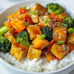 - 1 block (14 oz) firm tofu, drained and pressed - 2 cups broccoli florets - 1 bell pepper, sliced (any color) - 1 carrot, julienned - 3 green onions, chopped - 3 cloves garlic, minced - 1 inch ginger, grated For a tasty Teriyaki Tofu Stir Fry, firm tofu is key. It holds its shape well and soaks up flavors. Fresh vegetables add color and crunch. Broccoli brings nutrients, while bell pepper adds sweetness. Carrots offer a nice texture. Don't forget the aromatics! Garlic and ginger give you that classic stir-fry taste. Green onions bring a burst of fresh flavor. - 1/4 cup low-sodium soy sauce - 2 tablespoons brown sugar - 1 tablespoon rice vinegar - 1 tablespoon sesame oil The teriyaki sauce is simple yet delicious. Low-sodium soy sauce keeps it healthier. Brown sugar adds a touch of sweetness. Rice vinegar brightens the flavor. Lastly, sesame oil gives a nutty richness to the sauce. This combo makes your stir fry shine. - Sesame seeds - Extra green onions Garnishes make your dish pop! Sesame seeds add crunch and a nutty taste. Extra green onions offer freshness and color. These small touches can elevate your meal to a whole new level. {{ingredient_image_1}} Cutting and Pressing Tofu Start with a block of firm tofu. Drain it and press it well. This helps remove extra water. Cut the tofu into bite-sized cubes. Coating with Cornstarch Take 1 tablespoon of cornstarch. Toss the tofu cubes in it until they are well coated. This will give your tofu a nice crunch when cooked. Heating the Oil In a large skillet or wok, heat 1 tablespoon of vegetable oil over medium-high heat. Make sure the oil is hot before adding the tofu. Browning the Tofu Add the tofu cubes to the hot oil. Cook them for about 8-10 minutes. Turn them until they are golden brown on all sides. Once done, remove the tofu from the skillet and set it aside. Cooking Aromatics In the same skillet, add another tablespoon of vegetable oil. Add the minced garlic and grated ginger. Cook for about 30 seconds. This will make your kitchen smell amazing! Adding and Cooking Vegetables Now, add the broccoli florets, bell pepper slices, and julienned carrot. Stir-fry these for about 5-6 minutes. You want them to be tender but still crisp. Whisking Sauce Ingredients In a small bowl, combine 1/4 cup of low-sodium soy sauce, 2 tablespoons of brown sugar, 1 tablespoon of rice vinegar, and 1 tablespoon of sesame oil. Whisk these together until the sugar dissolves. Returning Tofu to Skillet Once the vegetables are cooked, return the browned tofu to the skillet. Mixing with Teriyaki Sauce and Cooking Pour the teriyaki sauce over the tofu and veggies. Stir gently to coat everything evenly. Cook for another 2-3 minutes. This allows the sauce to thicken a bit. Now, your stir fry is almost ready to serve! Importance of Pressing Tofu Pressing tofu is key for great texture. It removes water and helps tofu absorb flavors. Wrap the tofu in a clean dish towel. Place a heavy object on top for at least 30 minutes. This step makes a big difference in taste and texture. Using Cornstarch for Crispiness Coating tofu with cornstarch adds crunch. Toss the pressed tofu cubes in cornstarch before cooking. This creates a crispy layer when you fry it. The cornstarch helps the tofu hold sauce better too. You will enjoy the contrast of textures in each bite. Adding More Spices To boost flavor, feel free to add spices. Try red pepper flakes for heat. A sprinkle of black pepper adds warmth. You can also use sesame seeds for a nutty flavor. Experiment and find what you like best. Tips for Customizing Vegetables You can swap vegetables based on your taste. Snow peas, bell peppers, and zucchini work well. Just make sure to cut them into similar sizes. This helps them cook evenly. Use what you love or what is in season for the best taste. Best Accompaniments: Rice or Quinoa Serve this stir fry over rice or quinoa. Both options soak up the teriyaki sauce well. Jasmine rice adds a nice fragrance. Quinoa gives a nutty taste and is packed with protein. Choose what fits your meal best. Plating Techniques for Presentation To make your dish pop, use colorful plates. Layer the rice or quinoa first, then add the stir fry on top. Garnish with extra green onions and sesame seeds. A sprinkle of vibrant colors makes the dish look inviting. Enjoy the beauty on your plate as much as the taste! Pro Tips Perfectly Pressed Tofu: Ensure your tofu is well-pressed to remove excess moisture. This helps achieve a crispier texture when frying. Customize Your Vegetables: Feel free to swap in your favorite vegetables like snap peas, mushrooms, or zucchini for added flavor and nutrition. Teriyaki Sauce Variations: Experiment with different ingredients in your teriyaki sauce, such as adding a splash of orange juice for a citrusy twist. Serving Suggestions: For a complete meal, serve this stir fry over steamed jasmine rice or quinoa, and consider adding some toasted nuts for extra crunch. {{image_2}} You can swap tofu for tempeh or chicken. Tempeh offers a nutty taste and adds protein. It cooks quickly and absorbs flavors well. If you prefer chicken, use boneless pieces. Cook the chicken until no longer pink. Then, follow the same steps for the stir fry. For a vegetarian or vegan boost, add more plant-based veggies. Try snap peas, mushrooms, or zucchini. Each adds unique flavors and colors. Feel free to mix in seasonal vegetables too. This way, you keep the dish fresh and exciting. You can create a sweet and spicy teriyaki version. Just add chili flakes or sriracha to the sauce. This gives a nice kick. For a gluten-free option, use tamari instead of soy sauce. It tastes great and keeps the dish healthy. For the best taste, store your leftover Teriyaki Tofu Stir Fry in an airtight container. This keeps it fresh. Let it cool to room temperature before sealing. It stays good in the fridge for up to three days. When you're ready to eat, just heat it up. You can freeze this dish for later meals. First, allow it to cool completely. Then, place it in a freezer-safe container or bag. Make sure to remove as much air as possible. It can last up to three months in the freezer. Label the container with the date. This helps you remember when to use it. Reheating is easy and quick. You can use a microwave or a skillet. For the microwave, heat in short bursts. Stir after each burst to avoid hot spots. If using a skillet, add a splash of water to keep it moist. Heat on medium until warmed through. Enjoy your stir fry just like the first time! You can use tempeh or seitan instead of tofu. Both options have a nice texture. If you prefer meat, chicken or shrimp also work well. Yes, frozen vegetables are great for stir fry. They cook quickly and save time. Just make sure to thaw them first for best results. The stir fry stays fresh for about 3 to 4 days in the fridge. Store it in an airtight container to keep it tasty. Regular teriyaki sauce often contains soy sauce, which has gluten. You can find gluten-free soy sauce to make a gluten-free teriyaki sauce. Yes, you can prepare the stir fry a day ahead. Just store it in the fridge. Reheat it before serving for the best flavor. In this post, I shared how to make a tasty teriyaki tofu stir fry. You learned about essential ingredients like firm tofu, fresh veggies, and teriyaki sauce components. I provided simple step-by-step instructions and handy tips for perfecting texture and enhancing flavor. Remember, customizing your dish can lead to new favorites. This recipe is not only healthy but also fun to make. Keep it in mind for busy nights or tasty meal prep. Enjoy your cooking adventure!