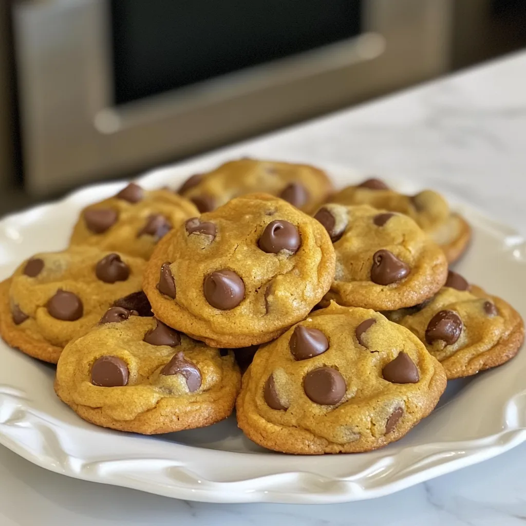 To make the best chocolate chip pumpkin cookies, you need the following: - 1 cup pumpkin puree (fresh or canned) - 1/2 cup unsalted butter, softened - 1/2 cup brown sugar, packed - 1/4 cup granulated sugar - 1 teaspoon vanilla extract - 1 large egg - 2 cups all-purpose flour - 1 teaspoon baking soda - 1/2 teaspoon baking powder - 1 teaspoon ground cinnamon - 1/2 teaspoon ground ginger - 1/4 teaspoon nutmeg - 1/4 teaspoon salt - 1 cup chocolate chips These ingredients blend together to create a soft, flavorful cookie with a lovely pumpkin flavor. You can switch some ingredients if needed. Here are a few ideas: - Use coconut oil instead of butter for a dairy-free option. - Replace granulated sugar with coconut sugar for a healthier choice. - If you have no pumpkin puree, try using applesauce instead. It will change the flavor but still taste great. - For a gluten-free cookie, use a gluten-free flour blend in place of all-purpose flour. These swaps can still give you delicious cookies while meeting your needs. Using good-quality ingredients is key to great cookies. Fresh pumpkin puree gives a rich flavor. Choose unsalted butter to control the saltiness in your recipe. High-quality chocolate chips also impact the taste. They should melt nicely and add a sweet touch to your cookies. Always pick the best ingredients for the best results. Quality matters in every bite! {{ingredient_image_1}} First, set your oven to 350°F (175°C). While it heats, grab a baking sheet. Line it with parchment paper. This helps the cookies not stick. It also makes for easy cleanup later. Make sure to space out your cookies. They need room to grow. In a big bowl, mix the softened butter, brown sugar, and granulated sugar. Use a mixer or a spoon until the mix is light and fluffy. Then add in the pumpkin puree, egg, and vanilla extract. Stir until everything is smooth and combined. In another bowl, whisk together the flour, baking soda, baking powder, cinnamon, ginger, nutmeg, and salt. This helps blend the dry ingredients well. Slowly add this dry mix to the wet mix. Stir gently until just combined. Be careful not to overmix. Now, fold in the chocolate chips. Make sure they spread evenly throughout the dough. Scoop rounded tablespoons of dough onto your baking sheet. Leave about 2 inches between each scoop. This gives them space to spread while baking. Bake them for 10-12 minutes. The edges should look golden. The centers may seem a bit soft but will firm up as they cool. Once done, take them out and let them sit on the baking sheet for 5 minutes. Then, move them to a wire rack. This will help them cool completely. Enjoy the sweet smell as they cool! To get the right texture, use softened butter. This helps create a light and fluffy mix. When you add the pumpkin puree, it should be smooth. This makes your cookies moist and soft. Always measure your flour properly. Too much flour makes cookies dry. I like to spoon the flour into the cup and level it off. One big mistake is overmixing the dough. Mix just until you see no more dry flour. Overmixing can make your cookies tough. Another mistake is not spacing the cookies properly on the baking sheet. They need space to spread. If they are too close, they will stick together. To bake evenly, rotate your baking sheet halfway through. This helps cookies cook at the same rate. Make sure your oven is at the right temperature. An oven thermometer can help with this. If your oven runs hot, your cookies may burn. If it is too cool, they may not bake well. Let your cookies cool on the sheet for a few minutes. This helps them firm up before moving them. Pro Tips Use Fresh Pumpkin: If possible, use fresh pumpkin puree for a richer flavor. Roast and puree the pumpkin yourself for the best results. Chill the Dough: For thicker cookies, consider chilling the dough for at least 30 minutes before baking. This helps the cookies hold their shape. Experiment with Spices: Feel free to adjust the spice levels based on your preference. Adding a pinch of cloves or allspice can add an extra depth of flavor. Storage Tips: Store the cookies in an airtight container at room temperature for up to a week. For longer storage, freeze them separated by parchment paper. {{image_2}} You can make these cookies even better by adding nuts or dried fruits. Chopped walnuts or pecans add a nice crunch. If you like a sweet touch, try adding raisins or dried cranberries. Mix in about half a cup of your choice. This will give your cookies extra flavor and texture. If you need gluten-free cookies, you can use gluten-free flour. Look for blends that work well in baking. Almond flour or coconut flour can also work. Just adjust the amount of flour you use. Start with a little less and see how the dough feels. Gluten-free cookies may need a bit more liquid, so add a splash of milk if needed. You can change the flavors of your cookies too. Swap out some chocolate chips for white chocolate chips. This gives your cookies a sweet and creamy taste. You can also add extra spices. A pinch of allspice or cloves works well. Just be careful not to add too much. A little can go a long way! To keep your cookies fresh, place them in an airtight container. You can layer the cookies with parchment paper to prevent sticking. Store them at room temperature for up to a week. If you want to keep them longer, consider refrigerating them. Just remember to let them come back to room temperature before enjoying. You can freeze the cookie dough for later use. Scoop the dough onto a baking sheet and freeze until solid. Then, transfer the dough balls to a freezer bag. They can last up to three months. For baked cookies, let them cool completely first. Then, stack them in an airtight container with parchment paper between layers. Baked cookies can also freeze well for up to three months. To reheat your cookies, preheat your oven to 350°F (175°C). Place the cookies on a baking sheet for about 5 minutes. This helps them regain their soft and chewy texture. If you prefer a microwave, heat for 10-15 seconds. Just be careful not to overheat them, or they may become tough. Enjoy your warm cookies just like they came out of the oven! Yes, you can use fresh pumpkin. Start by roasting the pumpkin. Cut it in half, scoop out the seeds, and bake it until soft. Once it cools, mash the flesh until smooth. Use this puree in place of canned pumpkin. Fresh pumpkin gives a nice taste and texture. Just make sure you get the right amount, about one cup. To change the sweetness, adjust the sugars. You can reduce the brown sugar or granulated sugar by a few tablespoons. You may also add a bit of honey or maple syrup. Taste the dough before baking. This way, you can find the sweetness that works best for you. To stop cookies from spreading, chill the dough. After mixing, let it rest in the fridge for at least 30 minutes. This helps the fats cool down. You can also add a bit more flour if the dough feels too soft. Another tip is to use parchment paper on your baking sheet. This helps keep their shape during baking. In this blog post, we covered the essential ingredients and their quality. You learned step-by-step how to bake cookies, along with tips to avoid mistakes. We explored delicious variations and how to store your cookies for lasting freshness. Remember, using the right ingredients and following the steps will help you create perfect cookies. Enjoy your baking journey, and don't hesitate to experiment with flavors. With practice, your cookies will impress everyone!