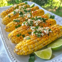 - 4 ears of fresh corn, husked - 2 tablespoons olive oil - 1 teaspoon smoked paprika - 1 teaspoon chili powder - 1 teaspoon garlic powder - Zest of 1 lime - 2 tablespoons fresh lime juice - Salt and pepper to taste - 1/4 cup crumbled feta cheese (optional) - Fresh cilantro, chopped, for garnish When selecting corn, choose fresh ears with bright green husks. The kernels should feel plump and firm. If you can, try to buy corn from local farmers' markets. It tastes sweeter that way. You can add optional ingredients to enhance your grilled corn. Crumbled feta cheese gives a nice salty flavor. It melts a bit on the hot corn, adding creaminess. Fresh cilantro adds color and freshness. You can use it as a garnish to make the dish pop. These ingredients combine to create a bold flavor that makes your summer grilling special. {{ingredient_image_1}} To start, it's time to prep the corn. First, husk the ears of corn. Remove all the green leaves and silk. Rinse the corn under cool water to clean it. This step is key for a fresh taste. Next, let's make the marinade. In a small bowl, mix together: - 2 tablespoons olive oil - 1 teaspoon smoked paprika - 1 teaspoon chili powder - 1 teaspoon garlic powder - Zest of 1 lime - 2 tablespoons fresh lime juice - Salt and pepper to taste Stir well until all the ingredients blend. This marinade adds flavor and zest to the corn. Now, we move to the grill. Preheat your grill to medium-high heat. This step is important for getting a nice char on the corn. Once heated, brush the corn with the marinade. Make sure each ear gets coated evenly. Place the corn directly on the grill grates. Cook for about 10-12 minutes, turning occasionally. You want the corn to be charred and cooked through. After grilling, remove the corn from the grill. Allow it to cool for a few minutes. This helps avoid burns when you eat it. To add the final touches, sprinkle crumbled feta cheese over the hot corn if you like. The heat will make the cheese melt just a bit. Finally, garnish with freshly chopped cilantro for a bright look. Serve the grilled corn on a platter with lime wedges for extra zing. Enjoy this summer delight! To make your chili lime grilled corn pop, balance spice and tang. Use just the right amount of chili powder and lime juice. Start with one teaspoon of chili powder. You can always add more if you like it spicier. The lime juice brings a fresh zing that cuts through the heat. When marinating the corn, let it soak in the flavor. Brush on the marinade well. Make sure every inch of the corn gets coated. This way, each bite bursts with flavor. For best results, marinate the corn for at least 30 minutes. If time allows, go for a few hours. Keep your grill at medium-high heat. This temperature gives great char without burning the corn. If it’s too hot, the outside will cook too fast. If it’s too cool, the corn will steam instead of grill. To tell when the corn is done, look for charred spots. It should take about 10-12 minutes. Turn the corn every few minutes for even cooking. Once it’s tender and golden, it’s ready to enjoy! Pair your grilled corn with a fresh salad or grilled meats. The flavors work well together. You can also serve it alongside tacos for a fun, festive meal. For gatherings, get creative with how you serve the corn. Place it on a big platter with lime wedges. Add a sprinkle of cilantro for color. You can even cut the corn off the cob and serve it in a bowl for easy eating. Pro Tips Grill Temperature: Ensure your grill is preheated to medium-high for optimal charring and cooking of the corn. Marinade Time: For a deeper flavor, let the corn marinate in the olive oil mixture for 15-30 minutes before grilling. Feta Cheese Tip: If using feta cheese, crumble it over the corn immediately after taking it off the grill for a melty finish. Cilantro Alternatives: If you’re not a fan of cilantro, try using fresh parsley or chives for a different flavor profile. {{image_2}} You can change the chili powder for different flavors. Try using chipotle for a smoky kick. Cayenne adds heat if you like it spicy. You can also mix in some cumin for a warm, earthy taste. Adding lime zest gives a bright pop. Try lemon or orange zest for a fun twist. If you're vegan, skip the feta cheese. You can use a dairy-free cheese or leave it out. The corn will still taste great! For gluten-free folks, this dish is safe. All ingredients are naturally gluten-free. Just check your spice labels to be sure. You can make this corn in the oven or on the grill. Oven roasting gives a nice, even cook. Set your oven to 400°F and roast for 20-25 minutes. Broiling is another option for a crisp texture. Place the corn under the broiler for 10-12 minutes, turning often for even charring. Both methods work well for this tasty dish! To keep your grilled corn fresh, let it cool first. Wrap each ear in plastic wrap. You can also use a food storage container. Store it in the fridge for up to three days. This method keeps it tasty and prevents drying. When you want to eat leftover corn, reheat it gently. The best way is to use a grill or stovetop. Heat it for about 5 minutes until warm. If you use a microwave, cover it with a damp paper towel. This helps it stay moist. Avoid high heat to prevent drying out the corn. You can freeze corn before grilling. Just husk it and wrap it tightly. It can last up to six months in the freezer. If you want to freeze it after grilling, let it cool first. Then, store it in freezer bags. When ready to eat, thaw it in the fridge overnight. This keeps the flavor bright and fresh. You can tell when corn is done by looking for a few signs. The kernels should be bright yellow and slightly charred. They will also feel tender when you press them. The sweet smell of grilling corn is another good sign. It usually takes 10-12 minutes on medium-high heat. Turn the corn a few times for an even cook. Yes, you can use frozen corn! However, you’ll need to adjust the cooking time. Frozen corn is often blanched, so it cooks faster. Thaw the corn first and pat it dry to remove excess moisture. Then, follow the same marinating and grilling steps. Keep an eye on the corn, as it may only need about 5-7 minutes on the grill. If you don't have feta cheese, don't worry! There are tasty alternatives. Cotija cheese is a great choice for a similar flavor. You can also use queso fresco or even a sprinkle of Parmesan. For a dairy-free option, try avocado slices or a drizzle of tahini. All these options add a nice touch to the chili lime corn. In this blog post, we explored how to create delicious grilled corn. We covered ingredients, step-by-step instructions, and helpful tips for better flavor and grilling. You learned about storage, variations, and answers to common questions. Grilled corn can be simple yet fun. Experiment with flavors and serving ideas. With a little practice, you'll impress your family and friends with tasty corn every time. Enjoy your grilling adventures!