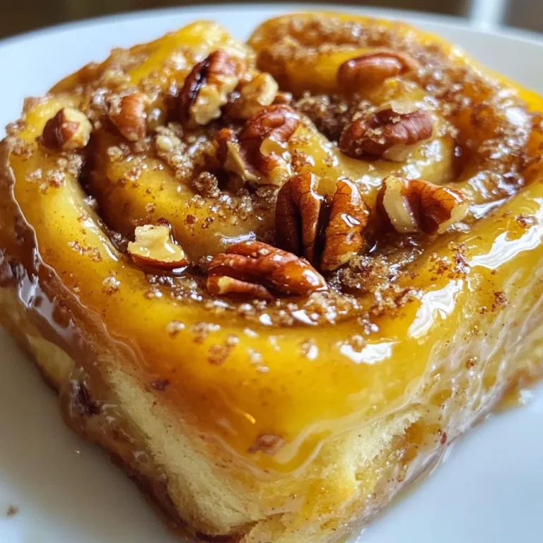 To make delicious Maple Pecan Sticky Buns, gather these key ingredients: - 2 cups all-purpose flour - 1/4 cup granulated sugar - 1/2 teaspoon salt - 1 packet (2 1/4 teaspoons) instant yeast - 1/2 cup warm milk (110°F) - 1/4 cup unsalted butter, melted - 1 large egg - 1 teaspoon vanilla extract - 1 cup pecans, roughly chopped - 1/2 cup maple syrup - 1/4 cup brown sugar - 1 teaspoon ground cinnamon These ingredients work together to create a sweet, sticky treat that is hard to resist. If you have dietary needs, there are simple swaps. For a gluten-free version, use a gluten-free flour blend. If you're dairy-free, choose almond or oat milk and use plant-based butter. You can also replace the egg with a flaxseed egg or applesauce for a vegan option. Always choose high-quality ingredients for the best flavor. Use fresh yeast to ensure the dough rises properly. Look for pure maple syrup, as it has a richer taste than imitation syrup. Fresh pecans add crunch and depth, so avoid stale nuts. Remember, the better the ingredients, the better your sticky buns will be! {{ingredient_image_1}} Start by mixing the dry ingredients. In a large bowl, combine 2 cups of flour, 1/4 cup of sugar, 1/2 teaspoon of salt, and 1 packet of instant yeast. In another bowl, whisk 1/2 cup of warm milk, 1/4 cup of melted butter, 1 large egg, and 1 teaspoon of vanilla extract. Slowly pour the wet mix into the dry mix. Stir until you form a soft dough. Turn the dough onto a floured surface. Knead it for about 5 to 7 minutes. You want it to feel smooth and elastic. When done, place the dough in a greased bowl. Cover it with a clean kitchen towel. Let it rise in a warm spot for about 1 hour. The dough should double in size. Once your dough has risen, roll it out on a floured surface. Aim for a rectangle about 12 by 18 inches. Brush it with melted butter. Then, sprinkle a mixture of chopped pecans, 1/4 cup of brown sugar, and 1 teaspoon of cinnamon evenly over the dough. Roll it tightly from the long side into a log. Cut the log into 1-inch thick rolls and place them in a greased 9x13-inch baking pan. In a small bowl, mix 1/2 cup of maple syrup with any leftover melted butter. Drizzle this over the rolls. Cover the pan with a towel and let it rise for another 30 minutes. Preheat your oven to 350°F. Bake the sticky buns for 25 to 30 minutes until golden brown. If the tops brown too fast, loosely cover them with foil. Let them cool in the pan for 5 minutes before serving. Enjoy those warm, sticky buns drizzled with extra maple syrup! To make soft and fluffy buns, start with warm milk. Milk should be about 110°F. This warmth helps yeast activate. Knead the dough until it feels smooth. This step builds gluten, making the dough airy. Allow it to rise in a warm spot. Cover the bowl with a towel to keep warmth in. For the best dough rise, keep the environment warm. If your kitchen is cold, turn on the oven for a few minutes. Once warm, turn it off and place the dough inside. This creates a cozy spot for the dough to grow. Be patient; dough needs about an hour to double in size. If your buns are dense, the dough may not have risen enough. Always check the yeast’s expiration date before use. If they are dry, you may have overbaked them. Keep an eye on the oven timer. For sticky dough, add a bit more flour while kneading. This helps the dough hold its shape. Pro Tips Use Fresh Ingredients: Ensure your yeast is fresh for optimal rising. If you're unsure, proof it by mixing it with warm water and sugar—if it bubbles, it’s good to go! Perfect Rolling Technique: When rolling out the dough, make sure to maintain an even thickness to ensure uniform baking. Use a ruler if necessary! Customize Your Nuts: Feel free to experiment with different nuts like walnuts or almonds for a unique twist on the traditional pecan sticky buns. Store Properly: To keep your sticky buns fresh, store them in an airtight container at room temperature for up to 2 days, or refrigerate for longer shelf life. {{image_2}} You can enjoy sticky buns without nuts. Simply skip the pecans. Instead, use seeds like sunflower or pumpkin seeds for crunch. They will add a nice texture without the nutty flavor. Adjust the filling by adding extra cinnamon or brown sugar. This will keep the sweet taste while making it nut-free. Love chocolate? Add chocolate chips to the filling! Mix them in with the brown sugar and cinnamon. You can also use fruit. Chopped apples or berries work well. Spread them evenly on the dough before rolling. This gives your buns a fruity twist. Toppings can change the game! Instead of just maple syrup, try a cream cheese glaze. Mix cream cheese with powdered sugar and a splash of vanilla. For a fruity glaze, drizzle some orange or lemon juice mixed with powdered sugar. Each topping gives a new taste and look to your sticky buns. To keep your sticky buns fresh, place them in an airtight container. Make sure to seal it tightly. Store them at room temperature for up to three days. If you want them to last longer, refrigerate them. However, this may change their texture a bit. To enjoy your sticky buns again, reheat them gently. Preheat your oven to 350°F (175°C). Wrap the buns in foil to avoid drying out. Heat for about 10-15 minutes. If you prefer, you can microwave them for about 20-30 seconds. Just be careful not to overheat them. You can freeze sticky buns for later enjoyment. First, let them cool completely. Wrap each bun tightly in plastic wrap, then in aluminum foil. Place them in a freezer-safe bag. They can stay frozen for up to two months. When ready to eat, thaw overnight in the fridge and then reheat. Yes, you can make the dough ahead of time. Prepare the dough as directed. After the first rise, cover it well and place it in the fridge. You can store it for up to 24 hours. When ready to bake, take it out and let it come to room temperature. Then, continue with the recipe from the assembly step. This method lets the flavors deepen. If you don’t have maple syrup, you can use honey or agave syrup. Both will add sweetness. However, they will change the flavor slightly. You can also use brown sugar mixed with water as a substitute. Mix equal parts of brown sugar and hot water until dissolved. This will give you a syrup-like texture. Serve the sticky buns warm for the best taste. Drizzle some extra maple syrup over the top. Add a sprinkle of chopped pecans for crunch. For a special treat, pair them with a scoop of vanilla ice cream. It makes a delightful dessert or a sweet breakfast. Enjoy these buns fresh from the oven! We've covered all the key steps to make Maple Pecan Sticky Buns. You learned about the best ingredients, how to make and bake the dough, and tips to get fluffy buns. We also explored fun variations and storage tips for leftovers. Remember, using quality ingredients is key for taste. Don't hesitate to try different flavors and toppings. Making sticky buns is not just fun—it's rewarding. Enjoy your delicious creation and share with friends!
