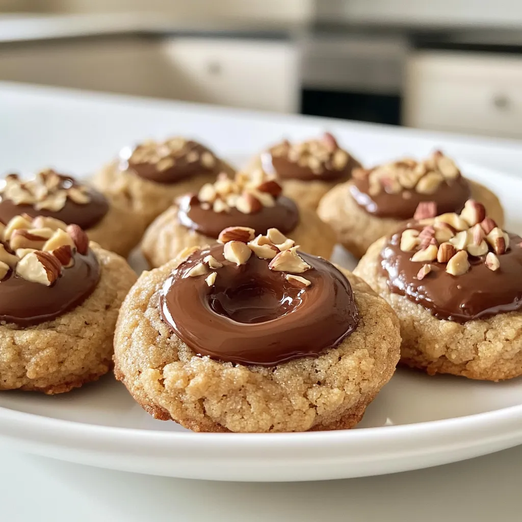 - 1 cup all-purpose flour - 1/2 cup ground hazelnuts - 1/2 teaspoon baking powder - 1/4 teaspoon salt - 1/2 cup unsalted butter, softened - 1/2 cup brown sugar, packed - 1 large egg yolk - 1 teaspoon vanilla extract - 1/2 cup chocolate hazelnut spread (like Nutella) - Chopped hazelnuts for garnish These ingredients come together to create a rich, nutty cookie. The all-purpose flour provides the base. Ground hazelnuts add flavor and texture. Baking powder helps the cookies rise, while salt balances the sweetness. Softened butter and brown sugar give the cookies a chewy texture. The egg yolk adds richness, and vanilla extract enhances the overall taste. Finally, the chocolate hazelnut spread makes the cookies special. - Chopped hazelnuts - Powdered sugar for dusting - Extra chocolate hazelnut spread for dipping Garnishes are a fun way to customize your cookies. Chopped hazelnuts add crunch and a nice visual touch. Dusting with powdered sugar gives a sweet finish. Providing extra chocolate hazelnut spread for dipping makes your treat even more enjoyable. - Mixing bowls - Whisk - Baking sheet - Parchment paper - Spoon or small scoop - Wire rack for cooling Having the right tools helps make cooking easier. Mixing bowls are needed for combining the ingredients. A whisk helps mix dry and wet items well. Lining a baking sheet with parchment paper keeps cookies from sticking. A spoon or small scoop helps shape the dough into balls. A wire rack cools the cookies properly after baking. To start, preheat your oven to 350°F (175°C). This step warms your oven for baking. Next, take a medium bowl and whisk together these dry ingredients: - 1 cup all-purpose flour - 1/2 cup ground hazelnuts - 1/2 teaspoon baking powder - 1/4 teaspoon salt Set this bowl aside. In a large mixing bowl, beat together the softened butter and brown sugar. This mix should feel light and fluffy after about 2-3 minutes. Now, add one large egg yolk and 1 teaspoon of vanilla extract to the butter mix. Stir until it looks well blended. Gradually mix in your dry ingredients. Be careful here; mix just until combined. Overmixing can make the cookies tough. Once your dough is ready, scoop out tablespoon-sized portions. Roll each portion into a ball. Place these dough balls on a baking sheet lined with parchment paper. Space them about 2 inches apart to give them room to spread. Now, create an indentation in the center of each ball using your thumb or the back of a small spoon. This step is key for holding the chocolate hazelnut spread. Fill each thumbprint with about 1 teaspoon of chocolate hazelnut spread. Don’t be shy—this is where the flavor shines! For a crunchy touch, sprinkle chopped hazelnuts around the edges of each thumbprint. This adds texture and looks lovely, too. Now it's time to bake! Place your baking sheet in the preheated oven. Bake the cookies for about 12-15 minutes. Watch for the edges to turn slightly golden. When done, let the cookies cool on the baking sheet for 5 minutes. Then, move them to a wire rack to cool completely. Enjoy the delightful aroma wafting from your kitchen while they cool! To make soft cookies, use room-temperature butter. This helps mix air into the dough. Beat the butter and brown sugar until fluffy. This step adds lightness. Do not skip this part. Mix the dough just until it comes together. Overmixing can make cookies tough. The dough should be slightly sticky but not wet. This keeps the cookies soft. Stop mixing once you don’t see dry flour. For a perfect thumbprint, press gently with your thumb. Make sure not to press too hard. Aim for a deep enough indent to hold the filling. You can also use the back of a small spoon. This gives you control over the shape. Fill each thumbprint with just a teaspoon of chocolate hazelnut spread. Add chopped hazelnuts around the edge for crunch. {{image_2}} If you want a nut-free version, use sunflower seed flour instead of ground hazelnuts. It mimics the texture well. You can also swap the chocolate hazelnut spread for sunbutter. This keeps the flavor rich and creamy. Always check for nut allergies with guests. You can add a dash of cinnamon or espresso powder to the dough. This gives your cookies a warm, rich flavor. You might also try using almond extract instead of vanilla for a twist. Each addition can change the taste and make the cookies even more special. While chocolate hazelnut spread is a classic, you can get creative with fillings! Try fruit jams like raspberry or apricot for a fresh taste. Cream cheese frosting also works great if you want something rich. Each filling brings its own unique flavor to your cookies, making them fun and exciting. To keep your chocolate hazelnut thumbprint cookies fresh, store them in an airtight container. This method keeps them soft and chewy. Place parchment paper between layers to avoid sticking. Keep the container in a cool, dry place. Avoid storing them in the fridge, as this can make them hard. You can freeze these cookies for later enjoyment. First, let the cookies cool completely. Then, place them on a baking sheet in a single layer. Freeze them for about an hour. Once frozen, transfer the cookies to a freezer bag. Remove as much air as possible to prevent freezer burn. They can last up to three months in the freezer. When stored properly, these cookies last for about one week at room temperature. If you freeze them, they can last much longer. Remember to thaw them at room temperature for the best flavor. Enjoy them fresh for the best taste! Yes, you can use other nut flours. Almond flour works well in this recipe. It adds a nice flavor and texture. You can also try pecan or walnut flour. Just remember, each nut has a unique taste. So, be ready for slight changes in flavor. If you are nut-free, consider using sunflower seed flour. It gives a similar texture without nuts. To stop cookies from spreading, chill the dough first. After mixing, wrap it in plastic wrap and place it in the fridge for about 30 minutes. This helps keep the shape during baking. Also, make sure to use enough flour and nut flour. The right balance helps the cookies hold their shape. Lastly, avoid overmixing the dough, as this can make cookies spread more. Yes, you can make these cookies vegan with a few easy swaps. Replace the egg yolk with a flax egg. To make a flax egg, mix one tablespoon of ground flaxseed with three tablespoons of water. Let it sit for five minutes until it thickens. For the butter, use a vegan butter substitute. Use your favorite chocolate hazelnut spread that is dairy-free. These easy swaps keep the cookies tasty and vegan-friendly! This article covered key aspects of cookie making, from ingredients to storage. You learned about the best tools, dough preparation, and baking tips for soft cookies. I also shared variations for flavor and fillings. With proper storage, your cookies can last longer. Remember, experimenting adds fun to baking. Follow these steps to create delicious treats. Enjoy your cookie journey!