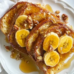 To make Caramelized Banana French Toast, gather these key items: - 4 slices of thick bread (like brioche or challah) - 2 ripe bananas, sliced - 2 tablespoons unsalted butter - 2 tablespoons brown sugar - 2 large eggs - 1/2 cup milk (or almond milk for a dairy-free option) - 1 teaspoon vanilla extract - 1/2 teaspoon ground cinnamon - Pinch of salt - Maple syrup (for serving) These ingredients create a sweet and comforting dish. The ripe bananas bring natural sweetness. The brown sugar enhances the caramel flavor. The thick bread holds the egg mixture well. For some extra flair, consider these garnishes: - Chopped nuts (like walnuts or pecans) - Fresh berries (such as strawberries or blueberries) - Whipped cream - A sprinkle of powdered sugar These toppings add color and texture. They also enhance the dish's flavor profile. You can mix and match to suit your taste. You can customize this recipe with these alternatives: - Use gluten-free bread for a gluten-free option. - Swap the milk for oat milk or coconut milk for different flavors. - Replace bananas with other fruits, like peaches or apples. These substitutions keep the dish exciting and adaptable. You can enjoy Caramelized Banana French Toast no matter your dietary needs or preferences. {{ingredient_image_1}} To make the caramelized bananas, start by melting 1 tablespoon of unsalted butter in a medium skillet over medium heat. Once the butter is melted, add 2 sliced ripe bananas and 2 tablespoons of brown sugar. Stir gently for about 3 to 4 minutes. You want the bananas to become soft and golden. When done, remove the skillet from heat and set the bananas aside. The sweet smell will fill your kitchen! Now, letβs make the French toast. In a shallow bowl, whisk together 2 large eggs, 1/2 cup of milk (or almond milk if you prefer), 1 teaspoon of vanilla extract, 1/2 teaspoon of ground cinnamon, and a pinch of salt. Mix well until everything is combined. Next, heat a non-stick pan or griddle over medium heat and add the remaining 1 tablespoon of butter. Dip each slice of thick bread into the egg mixture, making sure both sides are coated. Place the soaked bread in the hot skillet. Cook for 2 to 3 minutes on each side until golden brown and crisp. Once the French toast is ready, transfer it to a serving plate. Top it generously with the caramelized bananas you made earlier. Drizzle with maple syrup for extra sweetness. If you like, sprinkle some chopped nuts on top for a crunchy finish. Enjoy your delicious treat! Choose thick bread for the best French toast. Brioche and challah are perfect. They soak up the egg mixture well. This makes them soft and fluffy. Other good options include Texas toast or sourdough. Avoid thin bread; it may get too soggy. To caramelize bananas, use ripe ones. They are sweeter and softer. Melt butter in a skillet over medium heat. Add brown sugar and sliced bananas. Cook for 3-4 minutes, stirring gently. Watch them closely; you want a golden color. They should be soft and sweet. Try adding spices to your egg mix. Nutmeg or cocoa powder adds depth. You can also mix in some orange zest for a fresh taste. For a nutty crunch, sprinkle chopped nuts on top. Consider different syrups too. Maple syrup is classic, but honey or agave works well. Pro Tips Choose the Right Bread: For the best texture and flavor, opt for thick slices of brioche or challah. These breads soak up the egg mixture beautifully, creating a soft and delicious French toast. Perfect Caramelization: Ensure your skillet is hot enough before adding the bananas and sugar. This helps achieve a lovely golden color and enhances the flavor through caramelization. Soak Time Matters: When dipping the bread in the egg mixture, let it soak for a few seconds on each side. This allows the bread to absorb the mixture without becoming too soggy. Serving Suggestions: For an extra treat, serve the French toast with a dollop of whipped cream or a scoop of vanilla ice cream alongside the maple syrup and caramelized bananas. {{image_2}} You can make this French toast dairy-free and vegan. Use almond milk instead of regular milk. For the egg, try flax eggs. Mix one tablespoon of ground flaxseed with three tablespoons of water. Let it sit for five minutes. This will create a great egg substitute. Use coconut oil instead of butter for cooking. This gives a nice flavor too. Want to change the taste? Add spices like nutmeg or cocoa powder. Just a pinch of nutmeg can add warmth. Cocoa powder gives a nice chocolatey twist. Mix one teaspoon of either into the egg mixture. You can also try a splash of orange juice for a fresh flavor. This makes your French toast unique and fun. Maple syrup is a classic choice, but there are many options. Try honey or agave for a different sweetness. Whipped cream adds a fluffy touch. Fresh berries or sliced strawberries are great for extra color and taste. You can even sprinkle some chopped nuts on top for crunch. These options make each serving special and exciting. To store leftovers, let the French toast cool down first. Place the slices in an airtight container. You can keep it in the fridge for up to three days. If you want to keep it longer, consider freezing. To reheat, you have a few simple options. You can use a toaster or a microwave. If you choose the toaster, it will help keep the outside crisp. For the microwave, place the French toast on a plate and heat for about 30 seconds. Check and heat more if needed. Freezing is a great option for later use. Wrap each slice in plastic wrap tightly. Then, place the wrapped slices in a freezer bag. They can last up to two months in the freezer. When you want to eat them, just thaw in the fridge overnight before reheating. For French toast, thick bread works best. I love using brioche or challah. They soak up the egg mix well. This gives the toast a soft center and a crisp outside. You can also use sourdough or Texas toast. These options add their own flavor too. Yes, you can prepare some parts ahead. You can slice the bananas and mix the egg mixture the night before. Just store them in the fridge. But, I suggest cooking the French toast fresh. This keeps it warm and crisp. To avoid soggy French toast, donβt soak the bread too long. A quick dip in the egg mixture is best. Also, use a hot skillet. This helps cook the outside quickly. Finally, donβt stack the toast right after cooking. Let it sit on a plate to stay crisp. This blog post covered all you need to make great French toast. We explored key ingredients, like the best breads and tasty garnishes. Step-by-step, you learned how to prepare caramelized bananas and make French toast. I also shared helpful tips for perfect texture and flavor. In the end, you now have options for different diets and flavors. Remember to store any leftovers properly. Enjoy your cooking and have fun creating your own tasty variations!