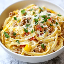 - 12 oz fettuccine pasta - 1 lb ground turkey - 1 tablespoon olive oil - 1 medium onion, diced - 3 cloves garlic, minced - 1 bell pepper (red or green), diced - 1 tablespoon Cajun seasoning - 1 teaspoon smoked paprika - 1 teaspoon dried oregano - 1 cup heavy cream - 1 cup chicken broth - 1 cup grated Parmesan cheese - Salt and pepper to taste - Fresh parsley, chopped The key to making creamy Cajun turkey pasta is using fresh and quality ingredients. Start with the fettuccine pasta. It gives a nice base for the sauce. Ground turkey adds lean protein and is easy to cook. You need olive oil to sauté the turkey and veggies. The onion, garlic, and bell pepper bring flavor and texture. For the sauce, Cajun seasoning is a must. It adds that spicy kick. Smoked paprika gives a touch of smokiness. Dried oregano rounds out the flavors. Heavy cream makes the dish rich and creamy. Chicken broth adds depth. Grated Parmesan cheese is the final touch for flavor and creaminess. If you want, sprinkle fresh parsley on top for color. It adds a nice fresh taste too. These ingredients come together to make a dish that is rich and flavorful. {{ingredient_image_1}} - Bring salted water to a boil. - Cook fettuccine until al dente, about 10 minutes. - Drain and reserve 1 cup of pasta water. - Heat 1 tablespoon of olive oil in a skillet over medium heat. - Add 1 pound of ground turkey and brown it, breaking it apart. - Season with salt and pepper to taste. - Sauté 1 diced onion, 3 minced garlic cloves, and 1 diced bell pepper. - Add 1 tablespoon of Cajun seasoning, 1 teaspoon of smoked paprika, and 1 teaspoon of dried oregano. - Cook for about 1 minute to bloom the spices. - Pour in 1 cup of heavy cream and 1 cup of chicken broth. - Bring the mixture to a low simmer and cook for about 5 minutes. - Toss the cooked pasta into the creamy sauce. - Adjust the consistency with the reserved pasta water. - Stir in 1 cup of grated Parmesan cheese until melted. - Remove from heat and sprinkle with chopped fresh parsley before serving. - Adjust seasoning to taste. Start with a little salt and pepper. - To get the right creaminess, use heavy cream. This will make your sauce rich. - If you want more spice, add more Cajun seasoning. Taste as you go! - Cook pasta in salted water to enhance flavor. Stir occasionally to avoid sticking. - To keep turkey moist, don't overcook it. Brown it just until it's no longer pink. - Use a wooden spoon to break up the turkey while it cooks. This helps even cooking. - Serve the pasta in a large bowl or on individual plates. - Top with extra grated Parmesan cheese for a nice look. - Add chopped parsley for color and fresh flavor. It makes your dish pop! Pro Tips Cook Pasta Al Dente: Make sure to cook your fettuccine pasta until it is al dente. This will prevent it from becoming mushy when mixed with the sauce. Use Fresh Ingredients: Fresh garlic and onions will enhance the flavor of your dish. Whenever possible, opt for fresh over dried ingredients. Adjust Spice Level: If you like it spicier, feel free to add more Cajun seasoning or a pinch of cayenne pepper to kick up the heat. Let the Sauce Simmer: Allow the sauce to simmer for a few minutes after adding the cream and broth. This helps the flavors meld together beautifully. {{image_2}} You can easily switch up the pasta type in this recipe. Instead of fettuccine, try penne or spaghetti. Both work well and add a nice twist to your dish. You can also swap ground turkey for ground chicken or beef. Each option brings its own flavor to the plate. Want to boost the dish's taste? Add vegetables like spinach or mushrooms. They blend well with the creamy sauce and add nutrition. A splash of white wine can also enhance the sauce's depth. Just add it after cooking the turkey and let it simmer. If you need a gluten-free meal, use alternative pasta made from rice or corn. These pasta types hold up well in the sauce. For a dairy-free option, swap heavy cream with coconut cream. It will still give you that creamy texture while being a bit lighter. Store your creamy Cajun turkey pasta in an airtight container. This keeps it fresh and tasty. You can safely refrigerate it for up to three days. Make sure it cools down before sealing it. This prevents moisture build-up, keeping your dish creamy. To reheat, use a skillet over low heat. Add a splash of chicken broth or cream to keep the sauce creamy. Stir often to warm it evenly. You can also use the microwave, but cover the dish to avoid drying it out. Heat in short bursts, stirring in between. You can freeze creamy Cajun turkey pasta for up to three months. Cool it completely, then place it in a freezer-safe container. Be sure to leave some space for expansion. When ready to eat, thaw it overnight in the fridge. Reheat as mentioned before, adding a bit of cream to revive the sauce’s creaminess. You can store creamy Cajun turkey pasta in the fridge for up to three days. Make sure to put it in an airtight container. This keeps the dish fresh and tasty. Yes, you can make this dish ahead of time. Cook the pasta and sauce separately. Mix them just before serving. This keeps the pasta from getting too soft. You can make a vegetarian version by using plant-based ground meat. You can also add mushrooms or chickpeas for protein. Use vegetable broth instead of chicken broth for the sauce. Some great sides include garlic bread or a fresh salad. You can also serve steamed green beans or roasted vegetables. These sides balance the rich flavors of the pasta. Creamy Cajun turkey pasta blends rich flavors and textures for a satisfying meal. We covered key ingredients, cooking steps, and storage tips. Experiment with variations to suit your taste. This dish also offers quick prep and easy cleanup. Enjoy your creamy Cajun turkey pasta, knowing it’s a dish your family will love!